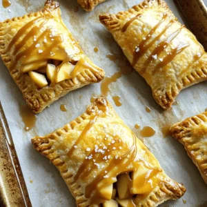 - 2 cups all-purpose flour - 1/2 teaspoon salt - 1 tablespoon sugar - 1/2 cup unsalted butter, chilled and cubed - 6–8 tablespoons ice water - 3 medium apples (such as Granny Smith or Honeycrisp), peeled and diced - 1/2 cup brown sugar - 1 teaspoon cinnamon - 1 tablespoon lemon juice - 1/4 cup salted caramel sauce (store-bought or homemade) - 1 egg (for egg wash) - Sea salt flakes for topping The main ingredients make these hand pies special. First, the all-purpose flour provides a great base for the dough. The salt and sugar balance the flavors. Chilled butter gives the crust its flaky texture. Ice water helps bring the dough together quickly. Next, the apples shine in this recipe. I love using Granny Smith or Honeycrisp for their tartness. The brown sugar adds depth, while cinnamon and lemon juice brighten the mix. Salted caramel sauce is a must. It brings that sweet, salty flavor that makes these pies irresistible. - Mixing bowl - Rolling pin - Cookie cutter or glass - Baking sheet - Parchment paper Using the right tools makes cooking easier. A mixing bowl is essential for combining ingredients. A rolling pin helps roll out the dough evenly. You can use a cookie cutter or a glass to shape the dough circles. A baking sheet lined with parchment paper keeps the hand pies from sticking. This setup ensures your baking process runs smoothly, allowing you to focus on creating delicious treats. Start by mixing 2 cups of flour, 1/2 teaspoon of salt, and 1 tablespoon of sugar in a large bowl. Use a whisk to blend them well. Then, cut in 1/2 cup of chilled, cubed butter. Aim for a mix that looks like coarse crumbs. Next, slowly add 6-8 tablespoons of ice water. Stir until the dough starts to come together. Divide the dough into two disks, wrap them in plastic, and chill for at least 30 minutes. For the filling, take 3 medium apples, peel and dice them. In a separate bowl, mix the diced apples with 1/2 cup of brown sugar, 1 teaspoon of cinnamon, and 1 tablespoon of lemon juice. Stir until the apples are well-coated. If you want, drizzle in 1/4 cup of salted caramel sauce and gently fold it in. This adds a rich flavor to the filling. Once your dough is ready, roll out one disk on a floured surface until it's about 1/8-inch thick. Use a cookie cutter or a glass to cut out circles that are 4-5 inches wide. Place about 1 tablespoon of the apple filling on one half of each dough circle. Fold the dough over to create a half-moon shape. Seal the edges with your fingers or a fork. Preheat your oven to 400°F (200°C) while you prepare the baking sheet. Line it with parchment paper. Brush the tops of the hand pies with a beaten egg for a golden color. Sprinkle sea salt flakes on top for extra flavor. Bake the hand pies for 20-25 minutes, or until they turn golden brown and crispy. Enjoy them warm! - Keeping butter cold for a flaky crust: Cold butter makes a tender and flaky crust. Cut the butter into small cubes and chill it in the fridge before using. When you mix it into the flour, do so quickly. The less the butter warms up, the better your crust will be. - How to prevent shrinking during baking: To stop your dough from shrinking, let it rest. After mixing, wrap it in plastic and chill for at least 30 minutes. This helps the gluten relax. When rolling out, don’t stretch the dough; let it fall naturally into shape. - Adjusting sweetness with different apple types: Different apples give different flavors. Granny Smith apples are tart and great for balance. Honeycrisp apples are sweet and juicy. Mix them for a more complex taste. - Enhancing flavors with additional spices: You can add spices to make your filling pop. Consider nutmeg or ginger for warmth. A pinch of cloves can also add depth to your apple mixture. Experiment to find your perfect blend. - Best serving ideas and pairing options: Serve these hand pies warm with vanilla ice cream. The creaminess of the ice cream pairs well with the warm, sweet filling. You can also serve them with whipped cream for a light touch. - Drizzling options for extra caramel flavor: For an extra treat, drizzle more salted caramel sauce on top. Just warm it slightly to make it easier to pour. You can also sprinkle some sea salt on top for a sweet and salty combo. {{image_2}} You can switch up the filling in your salted caramel apple hand pies. Try using pears or peaches for a fruity twist. You can also use berries for a tart flavor. For nut lovers, adding chopped pecans or walnuts can bring a nice crunch. Want something rich? Add chocolate chips for a sweet surprise. Mix them with apples for a great blend of flavors. You can even go savory! Fill your pies with cheese and herbs or cooked meats for a fun snack. If you need a gluten-free version, it's easy to adjust the recipe. Use gluten-free flour blends instead of all-purpose flour. Look for blends that include xanthan gum for the best texture. You might need to tweak the amount of liquid. Gluten-free flours absorb more moisture, so add a little more water if the dough feels dry. Just keep an eye on the dough's consistency. It should still be easy to roll out. Mini hand pies are perfect for parties or snacks. To make them, roll the dough out thinner and cut smaller circles, about 3 inches in diameter. Adjust the baking time, too. Smaller pies will bake faster, so check them after 15 minutes. They should be golden brown and crispy. These bite-sized treats are fun to eat and share. To keep your salted caramel apple hand pies fresh, store them in the fridge. Place them in an airtight container. This helps reduce moisture and keeps the crust crispy. They last up to three days in the fridge. If you want them warm, just reheat them in the oven for a few minutes. You can freeze hand pies before baking. Assemble the pies, but do not bake them. Place them in a single layer on a baking sheet. Freeze for two hours until solid. Then, transfer them to a freezer bag. When you want to bake them, you can cook them straight from the freezer. Just add a few extra minutes to the baking time. To keep the crust crispy, avoid stacking the hand pies. Use parchment paper between layers if you must stack. Store them in a container that allows for airflow. A wire rack works great for this. Keeping them in a cool, dry place also helps maintain that crunch. To make salted caramel sauce from scratch, follow these simple steps: 1. Gather your ingredients: You need sugar, water, heavy cream, butter, and sea salt. 2. Combine sugar and water: In a saucepan, mix one cup of sugar with a quarter cup of water. Stir until dissolved. 3. Cook the mixture: Heat over medium heat. Do not stir. Watch for a golden color. 4. Add cream: Once golden, remove from heat. Slowly whisk in half a cup of heavy cream. Be careful, it will bubble. 5. Add butter and salt: Stir in four tablespoons of butter and a pinch of sea salt. Let it cool. This sauce is rich, sweet, and perfect for drizzling over your hand pies. Yes, you can use store-bought pie crust. Here are the pros and cons: - Pros: - Saves time and effort. - Consistent texture and flavor. - Cons: - Less control over ingredients. - May not be as flaky as homemade. If you want a quick dessert, store-bought crust is a good choice. If you have time, homemade adds a special touch. If your dough is too sticky, here’s how to fix it: 1. Add more flour: Sprinkle a little flour onto the dough and knead gently. 2. Chill the dough: Place it in the fridge for 10-15 minutes. This firms it up. 3. Use floured surfaces: Always roll out on a floured surface to prevent sticking. These steps will help you achieve the right dough consistency for your hand pies. In this blog post, we explored how to make delicious hand pies. We covered the main ingredients like apples, butter, and spices. You learned step-by-step instructions for making the dough and filling, plus helpful tips to ensure success. Remember, you can easily customize flavors and try different fillings. Keep your hand pies on point by following storage tips for freshness. With practice, you’ll master this simple dessert. Enjoy baking and sharing your sweet treats!