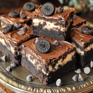 - 1 cup unsalted butter (2 sticks) - 8 oz cream cheese, softened - 1 cup granulated sugar - 1 cup brown sugar, packed - 4 large eggs - 1 teaspoon vanilla extract - 1 cup all-purpose flour - 1/2 cup unsweetened cocoa powder - 1/4 teaspoon salt - 1 cup Oreo cookies, chopped (plus extra for topping) - 1/2 cup mini chocolate chips Gather these simple ingredients before you start. The butter gives richness. Cream cheese adds creaminess. Granulated sugar and brown sugar balance sweetness. You need large eggs for structure. Vanilla extract enhances flavor. All-purpose flour is the base. Cocoa powder gives a deep chocolate taste. Salt brings out all the flavors. Chopped Oreo cookies add fun. Mini chocolate chips provide extra sweetness. Each ingredient plays a big role. The blend of these flavors makes Oreo cheesecake brownies a true delight. Don't skip any items; each one is key to the taste and texture. Enjoy the process of mixing them together! - Preheat your oven to 350°F (175°C). Grease a 9x13-inch baking dish or use parchment paper. - In a medium saucepan, melt 1 cup of unsalted butter over low heat. Remove it from heat and let it cool a bit. - In a large mixing bowl, beat 8 oz of softened cream cheese with 1 cup of granulated sugar until smooth and creamy. - Add in 1 cup of brown sugar, mixing until fully combined. Next, add 4 large eggs one at a time. Stir in 1 teaspoon of vanilla extract. - In another bowl, mix 1 cup of all-purpose flour, 1/2 cup of unsweetened cocoa powder, and 1/4 teaspoon of salt. Gradually add this dry mix to the wet ingredients, stirring until well combined. - Pour half of the brownie batter into the prepared baking dish. Spread it evenly across the dish. - In a separate bowl, mix the remaining cream cheese (or save some for topping) with a little sugar if you want. Drop spoonfuls of this mix over the brownie layer. - Carefully layer the rest of the brownie batter on top of the cream cheese mix. Use a toothpick or knife to swirl gently for a marbled effect. - Sprinkle the extra chopped Oreo cookies and remaining mini chocolate chips on top. With these steps, you’ll create a dreamy dessert that merges rich brownies and creamy cheesecake. Enjoy the fun of baking! To get the perfect texture in your Oreo cheesecake brownies, use room temperature cream cheese. This helps it blend smoothly with the sugars. When mixing, beat until light and fluffy, but avoid overmixing the brownie batter. For cooling, let the brownies sit in the pan for about 15 minutes. This helps them set without becoming too dry. Then, transfer them to a wire rack to cool completely. If you want a lighter option, you can use Greek yogurt instead of cream cheese. It still gives a creamy texture but has less fat. For a gluten-free version, swap all-purpose flour with a gluten-free flour blend. Just check that it has a good binding agent, like xanthan gum, for best results. Serve your Oreo cheesecake brownies on a nice platter. For a fun touch, add whole Oreos on top. You can also dust them lightly with cocoa powder for a classy look. Cut the brownies into neat squares for uniformity. This makes them easy to share and enjoy! {{image_2}} You can switch up the flavors in your Oreo cheesecake brownies. Try adding different cookie types. For example, use peanut butter or mint Oreos for a fun twist. You can also change the cream cheese flavor. Add a bit of lemon zest for a fresh kick or a splash of almond extract for warmth. If you're vegan, you can still enjoy these brownies. Replace butter with coconut oil and use a vegan cream cheese. For a sugar-free option, try using a sugar substitute like erythritol. Just make sure to check the measurements, as they often vary. Want to make your brownies extra rich? Use dark chocolate instead of semi-sweet. It adds a deeper flavor and makes the dessert more decadent. You can also add nuts, like walnuts or pecans, for a crunchy texture. Other candies, like caramel bits or toffee, can also bring a fun surprise in each bite. - Storing in the fridge: Keep your Oreo cheesecake brownies in an airtight container. They stay fresh for several days. Place a piece of parchment paper between layers if stacking. This keeps them from sticking together. - Freezing brownies: You can freeze these brownies for later. Wrap each piece tightly in plastic wrap. Then, place them in a freezer bag. They can stay good for up to three months. - How long do they last?: In the fridge, these brownies last about five days. If stored properly in the freezer, they last three months. Always check for any signs of spoilage before eating. - Recommended methods for warming: To reheat, use the microwave. Warm each piece for about 10-15 seconds. You can also use an oven. Preheat it to 350°F (175°C) and heat for about 5-10 minutes. This restores that gooey texture. Enjoy warm for the best taste! To test if the brownies are done, use a toothpick. Insert it into the center. If it comes out mostly clean, they are ready. A few moist crumbs are fine, as this keeps them soft. Look for these visual cues: - The edges should pull away from the pan. - The surface will look set and slightly puffed. - A glossy finish is normal, but avoid wet batter. Yes, you can make these brownies ahead of time. Bake them and let them cool completely. Once cool, slice them into squares. For storage, wrap the brownies in plastic wrap. Then, place them in an airtight container. This keeps them fresh for up to five days in the fridge. You can also freeze them for up to three months. Just thaw them overnight in the fridge when you’re ready to enjoy. These brownies pair well with several tasty treats: - Vanilla ice cream adds a creamy touch. - Whipped cream gives a light contrast. - Fresh berries add a fruity flavor. You can also serve them with a drizzle of chocolate sauce. This adds extra sweetness and depth. Enjoy experimenting with different sides to enhance your dessert experience! In this post, we covered how to make delicious Oreo cheesecake brownies. We discussed the key ingredients like butter, cream cheese, and chocolate. I provided step-by-step instructions to help you bake them perfectly. You learned about storage, variations, and some handy tips. These brownies are fun to make and great to share. Get creative with toppings and flavors. Enjoy your baking adventure!