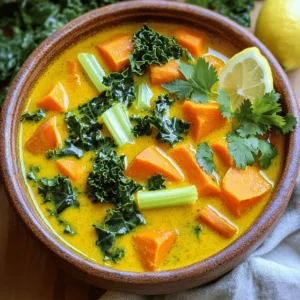 To make Turmeric Ginger Detox Soup, you’ll need simple and healthy ingredients. Here is the list: - 1 tablespoon coconut oil - 1 medium onion, chopped - 3 cloves garlic, minced - 2 tablespoons fresh ginger, grated - 1 tablespoon fresh turmeric, grated (or 1 teaspoon ground turmeric) - 4 cups vegetable broth - 2 medium carrots, diced - 2 stalks celery, diced - 1 medium sweet potato, peeled and cubed - 1 cup kale or spinach, chopped - Salt and pepper to taste - Juice of 1 lemon - Fresh cilantro for garnish These ingredients come together to create a warm, nourishing soup. Each one plays an important role. The coconut oil adds richness, while onion and garlic build a strong base flavor. Fresh ginger and turmeric bring warmth and health benefits. The vegetable broth keeps it light yet tasty. Carrots, celery, and sweet potato add sweetness and texture. Finally, kale or spinach gives a boost of nutrients. You can also adjust the salt and pepper to fit your taste. Don’t forget the lemon juice and cilantro for a bright finish! 1. Sautéing the vegetables Start by heating the coconut oil in a large pot over medium heat. Once the oil is warm, add the chopped onion. Cook it for about five minutes until it turns soft and clear. Next, add the minced garlic, grated ginger, and grated turmeric. Stir this mix for another two minutes. You want to smell those wonderful aromas. 2. Adding broth and simmering Pour in the vegetable broth and bring everything to a gentle simmer. This step helps to blend the flavors. While the broth heats, chop your carrots and celery. Once the broth simmers, add the diced carrots, celery, and cubed sweet potato to the pot. Let it cook for 15 to 20 minutes. Check if the veggies are tender; they should be easy to pierce with a fork. 3. Incorporating greens and seasoning Near the end of cooking, add the chopped kale or spinach. Stir well and let it wilt for about two to three minutes. Now, it’s time to season your soup. Add salt, pepper, and the juice of one lemon. This brightens the flavor. Finally, ladle the soup into bowls and top with fresh cilantro for a finishing touch. Enjoy your healthy bowl of turmeric ginger detox soup! Choosing fresh ingredients is a key step. Look for bright, colorful veggies. Fresh ginger and turmeric give the best flavor. Check the stems of the herbs; they should be green and crisp. Adjusting spice levels lets you customize your soup. If you like more heat, add a bit of cayenne. For a milder taste, use less ginger and turmeric. Always start small; you can add more later. Enhancing flavors with herbs adds depth. Fresh cilantro is a great garnish. You might also try adding a bay leaf while cooking. Remove it before serving for a nice, subtle flavor. Don't forget to add a squeeze of lemon. It brightens the taste and adds zing. {{image_2}} Turmeric is a powerful spice. It has anti-inflammatory properties. This means it can help reduce swelling and pain. If you have sore muscles or joint pain, turmeric can help soothe your body. Turmeric also has strong antioxidant effects. Antioxidants fight free radicals, which can harm your cells. This helps keep your body healthy and strong. Adding turmeric to your diet is a smart choice. Ginger is great for your digestive health. It can help with nausea and stomach upset. If you eat too much or feel bloated, ginger can provide relief. It supports digestion and helps you feel better. Ginger also boosts your immune system. It helps your body fight off colds and infections. This means you can stay healthy and energetic. Adding ginger to your meals is a tasty way to support your health. You can easily change this soup to fit your taste. If you want to substitute vegetables, try zucchini or bell peppers. These will add new flavors and textures. Sweet potatoes can also be swapped for butternut squash. For those who follow a vegan or gluten-free diet, this soup works perfectly. The base is already vegan since it uses vegetable broth. Make sure your broth is gluten-free if that’s a concern. You can also skip the coconut oil and use olive oil instead. To make the soup more exciting, add spices like cayenne or cumin. These spices can give your soup a nice kick. Cayenne adds heat, while cumin brings a warm, earthy taste. If you want a creamier texture, consider adding coconut milk. This gives the soup a rich flavor and a smooth finish. Just stir in some coconut milk toward the end of cooking for the best result. To keep your soup fresh, follow these steps: - Refrigeration tips: Let the soup cool down first. Then, transfer it to an airtight container. It stays good in the fridge for about 4 days. When you want to enjoy it again, just reheat it on the stove or in the microwave. - Freezing the soup: If you want to save it longer, freezing works great. Pour the cooled soup into freezer-safe bags or containers. Make sure to leave some space at the top for expansion. This soup can last up to 3 months in the freezer. When ready to eat, thaw it in the fridge overnight. Then, reheat as usual. This soup is nourishing and pairs well with many foods: - Pairing with crusty bread: A slice of crusty bread makes a perfect side. The bread's texture complements the soup's smoothness. You can dip it into the soup for added flavor. - Complementary dishes for a detox meal plan: For a full detox meal, consider a salad with mixed greens and a light vinaigrette. A side of roasted vegetables also works well. Both options enhance the meal and add more nutrients. Can I use dried turmeric instead of fresh? Yes, you can use dried turmeric. Use 1 teaspoon of ground turmeric for every tablespoon of fresh turmeric. Fresh turmeric has a brighter taste, but dried works well too. How long does the soup last in the fridge? The soup lasts about 3 to 4 days in the fridge. Store it in a sealed container. Reheat it on the stove or in the microwave before serving. What are some detox benefits of this soup? This soup can help your body detox. Turmeric and ginger support digestion and reduce inflammation. The fresh veggies add nutrients and fiber. Drinking this soup can boost your immune system and give you energy. This blog post highlights the key ingredients and steps to make a tasty turmeric ginger soup. We explored its health benefits, such as anti-inflammatory properties and immune support. You learned how to store leftovers and enjoy your soup with different meals. Incorporating fresh ingredients and spices can transform your recipe. Remember, cooking is about creativity. Customize your soup to fit your taste. Enjoy preparing this healthy dish!