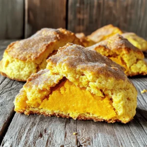 To make bakery-style cinnamon pumpkin scones, you need these key ingredients: - 2 cups all-purpose flour - 1/2 cup granulated sugar - 1 tablespoon baking powder - 1/2 teaspoon baking soda - 1 teaspoon ground cinnamon - 1/2 teaspoon ground nutmeg - 1/4 teaspoon salt - 1/2 cup cold unsalted butter, cubed - 1/2 cup canned pumpkin puree - 1/4 cup heavy cream - 1 large egg - 1 teaspoon vanilla extract - Additional cinnamon sugar for topping (1 tablespoon sugar mixed with 1 teaspoon cinnamon) These ingredients work together to create soft, flavorful scones with a perfect crumb. You can enhance the flavor of your scones with these optional ingredients: - Chopped nuts, like walnuts or pecans - Chocolate chips for a sweet twist - Dried cranberries or raisins for added texture - A pinch of ginger for a spicy kick Try adding one or more of these to make your scones unique. If you don’t have an ingredient, here are some substitutes you can use: - Use whole wheat flour for a healthier option. - Swap granulated sugar with brown sugar for a deeper flavor. - For a dairy-free option, use coconut cream instead of heavy cream. - Replace the egg with a flaxseed egg (1 tablespoon ground flaxseed mixed with 2.5 tablespoons water). These substitutions keep the scones delicious while catering to your needs. Start by preheating your oven to 400°F (200°C). This step is key. It helps the scones rise well. Next, line a baking sheet with parchment paper. This keeps the scones from sticking. It also makes cleanup easy. In a large bowl, whisk together the dry ingredients. Combine 2 cups of flour, 1/2 cup of sugar, 1 tablespoon of baking powder, 1/2 teaspoon of baking soda, 1 teaspoon of cinnamon, 1/2 teaspoon of nutmeg, and 1/4 teaspoon of salt. Mix until everything is well blended. This creates a strong base for your scones. Add 1/2 cup of cold, cubed butter to the dry mix. Use a pastry cutter or your fingers. Work the butter into the flour until it looks like coarse crumbs. This step gives the scones a light and fluffy texture. Don’t rush it; take your time to make sure it’s mixed well. In another bowl, mix together the wet ingredients. Combine 1/2 cup of pumpkin puree, 1/4 cup of heavy cream, 1 large egg, and 1 teaspoon of vanilla extract. Stir until smooth. This mixture adds moisture and flavor to your scones. Pour the pumpkin mixture into the dry ingredients. Gently stir until just moistened. Avoid overmixing; this keeps the scones tender. Once combined, turn the dough onto a floured surface. Shape it into a circle that is about 1-inch thick. Cut the circle into 8 wedges. Place them on the prepared baking sheet. This will give each scone a nice shape. Brush the tops with a little extra cream. Finally, sprinkle the cinnamon sugar mixture over them for a sweet finish. Bake the scones in your preheated oven for 15 to 20 minutes. They should turn golden brown. To check if they are done, insert a toothpick into the center. If it comes out clean, they are ready. Let them cool on the baking sheet for a few minutes. Then transfer to a wire rack to cool completely. Enjoy your perfectly fluffy cinnamon pumpkin scones! To get that soft and fluffy texture, keep the butter cold. Use a pastry cutter to mix it into the flour. This keeps the butter in small pieces, which helps create steam as the scones bake. Steam gives the scones a light and airy feel. Don’t overmix the dough; stop as soon as the flour is moistened. This will help your scones rise nicely. One common mistake is not using cold ingredients. Always keep your butter and cream cold. Another mistake is overworking the dough. Overmixing makes the scones tough instead of tender. Lastly, ensure your baking powder is fresh. Old baking powder can lead to flat scones. For extra flavor, add spices like ginger or cloves. You can also mix in chopped nuts or chocolate chips. A touch of maple syrup can elevate the sweetness. If you want a crunch, sprinkle more cinnamon sugar on top before baking. These small changes can make a big difference in taste. {{image_2}} You can easily change your cinnamon pumpkin scones by adding mix-ins. Nuts like walnuts or pecans add a nice crunch. They also give a rich flavor that pairs well with pumpkin. Chocolate chips are another great choice. They bring sweetness and melt in your mouth. Just remember to fold them in gently so the dough stays fluffy. If you want to try different sweeteners, you have options. Maple syrup or honey can replace granulated sugar. They add a unique taste that works well with pumpkin. You can also experiment with spices. Adding ginger or cloves gives a warm, cozy flavor. Each change will give you a new twist on the classic scone. Making these scones gluten-free is simple. Use a gluten-free flour blend instead of all-purpose flour. This will keep your scones light and fluffy. For a vegan option, replace the butter with coconut oil. Also, swap the heavy cream and egg for plant-based milk and a flax egg. These changes keep the scones moist and delicious while catering to your diet. To keep your cinnamon pumpkin scones fresh, store them in an airtight container. This helps maintain their soft texture. You can place parchment paper between layers to prevent sticking. Keep them at room temperature for up to three days. If you want to store them longer, the fridge is also an option. Just make sure they are in a sealed bag. Freezing is a great way to enjoy scones later. First, let the scones cool completely. Then, wrap each one in plastic wrap. Place them in a freezer bag, removing as much air as possible. They can stay frozen for up to three months. When you're ready to eat, thaw them overnight in the fridge. To reheat your scones, preheat your oven to 350°F (175°C). Place the scones on a baking sheet. Warm them for about 10 minutes. This will make them soft and fluffy again. You can also use a microwave, but be careful not to dry them out. Heat them for about 15-20 seconds at a time, checking often. Enjoy your tasty treat! Yes, you can use fresh pumpkin. Just cook and puree it first. Make sure it's smooth and not watery. Fresh pumpkin can add a richer taste. It may need a bit of adjustment for moisture in your dough. Check the color and texture. They should be golden brown. Insert a toothpick in the center to test. If it comes out clean, they are done. The scones should feel firm but soft. Serve them warm for the best flavor. A pat of butter can add richness. You can also enjoy them with cream cheese or a drizzle of maple syrup. Pairing with coffee or tea makes it a cozy treat. Yes, you can prepare the dough ahead. Shape the scones and freeze them before baking. When ready, bake them straight from the freezer. They’ll still be fluffy and tasty, just like fresh! You now have all you need to make delicious cinnamon pumpkin scones. We covered essential ingredients, tips for the perfect texture, and storage options. Remember, practice will improve your skills. Explore variations to suit your taste. These scones will impress your family and friends. Enjoy the process and have fun baking. Soon, you’ll create warm, fresh scones that everyone loves. Get started and make your kitchen smell amazing!