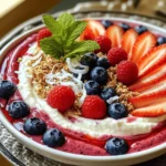 - 1 cup cottage cheese - 1 banana, sliced - 1/2 cup mixed berries (strawberries, blueberries, raspberries) - 1/4 cup almond milk The main ingredients in this smoothie bowl are simple and healthy. Cottage cheese gives it a creamy base. It adds protein and is low in fat. Bananas add natural sweetness and creaminess. They also help thicken the smoothie. Mixed berries bring vibrant color and fresh flavors. You can use strawberries, blueberries, and raspberries for variety. Almond milk keeps it dairy-free and light. Adjust the amount for your preferred thickness. - 1 tablespoon honey or maple syrup - 1 tablespoon chia seeds Honey or maple syrup can sweeten your bowl. They are great if you want a bit more sweetness. Chia seeds add fiber and healthy fats. They also help thicken the smoothie. You can skip them if you prefer a lighter texture. - Fresh berries - Granola - Shredded coconut - Mint leaves Toppings make your smoothie bowl look beautiful. Fresh berries add more flavor and color. Granola gives a nice crunch and extra texture. Shredded coconut adds a tropical touch. Mint leaves provide freshness and aroma. Use whatever toppings you like for a personal touch! To make your smoothie base, start by adding these main ingredients to your blender: - 1 cup cottage cheese - 1 banana, sliced - 1/2 cup mixed berries (strawberries, blueberries, raspberries) - 1/4 cup almond milk (adjust for desired thickness) - 1 tablespoon honey or maple syrup (optional) Blend these ingredients on high speed until you get a smooth and creamy texture. If you want it thicker, add more almond milk. If you prefer it thinner, add less. Next, add 1 tablespoon of chia seeds to the blended mixture. Pulse the blender a few times to mix them in well. This step adds a nice texture and boosts the nutrition of your smoothie bowl. Pour your smoothie base into a bowl or a deep plate. Now, for the fun part! Arrange your toppings to make it look great. Use fresh sliced berries, a sprinkle of granola, some shredded coconut, and a few mint leaves. This not only enhances the taste but also makes your bowl look beautiful. Serve it right away to enjoy the freshness! To get the best texture for your smoothie bowl, you can adjust almond milk. Start with 1/4 cup, then blend. If it feels too thick, add more milk. Blend again until it is smooth and creamy. This way, you can make your smoothie bowl just how you like it. Want to boost the taste? Try adding a splash of vanilla extract. You can also sprinkle in a bit of nutmeg for warmth. These small changes can make a big difference. You can experiment with spices and flavors to find your favorite mix. Make your smoothie bowl look amazing! After pouring the smoothie base into a bowl, it's time to add the toppings. Arrange sliced fresh berries in a circle. Add a sprinkle of granola for crunch. Top it off with shredded coconut and a few mint leaves. This will make your bowl not just tasty, but also a feast for the eyes! {{image_2}} You can switch up the fruits in your smoothie bowl. Try using other berries like blackberries or cranberries. Seasonal fruits also work well. In summer, add peaches or cherries. In winter, consider using oranges or apples. Each fruit brings its own flavor and nutrition. This makes your smoothie bowl exciting and fresh. If you prefer non-dairy options, choose plant-based yogurt or creamers. Almond yogurt or coconut yogurt adds a nice taste. You can also use oat milk instead of almond milk. These options keep your bowl creamy while being dairy-free. This way, everyone can enjoy a smoothie bowl, no matter their diet. Boost the protein in your smoothie bowl with protein powders or nut butters. A scoop of whey or plant protein works well. Nut butters like almond or peanut add creaminess and taste. This makes your smoothie bowl more filling and nutritious. You will feel great while enjoying this tasty treat. You may have some smoothie bowl left after serving. To keep it fresh, store it in an airtight container. Place it in the fridge. It will last for one day. Be sure to eat it soon for the best taste. If the smoothie thickens, stir in a splash of almond milk before eating. Want to save some for later? You can freeze smoothie bowls. Pour the smoothie base into freezer-safe containers. Leave some room at the top for expansion. Label each container with the date. They can stay in the freezer for up to a month. When you are ready to eat, take it out and let it thaw in the fridge overnight. After thawing, you can serve the smoothie bowl cold or warm. If you like it warm, gently heat it in a pot over low heat. Stir it often to avoid burning. For a fresh look, add your toppings right before serving. Sliced fresh berries and granola make it fun and tasty. Enjoy your delicious treat! Yes, you can use frozen berries. They work great in this smoothie bowl. Frozen berries blend well and keep the drink cold and thick. Just remember to adjust the almond milk. You may need less if you use frozen fruit. Cottage cheese is packed with protein. It helps build and repair muscles. It is also low in fat, which makes it a healthy choice. Plus, it has calcium for strong bones and teeth. Eating cottage cheese can keep you feeling full for longer. No, this smoothie bowl is not vegan. It contains cottage cheese, which comes from milk. To make it vegan, you can use a plant-based yogurt. Look for options made from almonds, coconuts, or soy. To lower the sugar, skip the honey or maple syrup. You can also use unsweetened almond milk. Choose berries that are lower in sugar, like raspberries. This way, you can enjoy the smoothie bowl without added sweetness. Yes, you can meal prep smoothie bowls. Blend the base and store it in the fridge. This keeps well for a day or two. Just add your toppings fresh before serving. This way, you can enjoy a quick and healthy breakfast any day! In this blog post, we explored how to create a delicious smoothie bowl. We discussed key ingredients like cottage cheese, banana, and berries. I shared steps to blend and serve your smoothie with tasty toppings. You learned tips for making it perfect, along with variations and storage advice. Smoothie bowls are easy and fun to make. You can customize them to fit your taste. Keep experimenting with flavors and toppings to enjoy something new each time. Your kitchen can be a space for endless creativity. Enjoy your smoothie adventures!