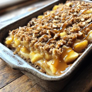 - 2 cups all-purpose flour - 1 cup rolled oats - 1/2 cup brown sugar - 1/2 cup granulated sugar - 1/2 cup unsalted butter, softened - 1 teaspoon cinnamon - 1/2 teaspoon salt - 2 large apples, peeled, cored, and diced - 1 cup caramel sauce (store-bought or homemade) - 1/4 cup chopped walnuts (optional) - 1/4 teaspoon nutmeg To make Caramel Apple Streusel Bars, you need simple ingredients. Start with flour and oats for the base. Brown sugar and granulated sugar give sweetness. Softened butter adds richness and binds everything. Cinnamon and nutmeg bring warm flavors. Salt enhances the taste and balances the sweetness. Use two large apples, peeled, cored, and diced, for a fresh, fruity filling. Caramel sauce is key for that ooey-gooey goodness. You can use store-bought or make your own. If you like nuts, add chopped walnuts for crunch. These ingredients come together to create a treat that's hard to resist. Each bite bursts with flavor and texture. 1. Preheat your oven to 350°F (175°C). Grease a 9x13 inch baking dish. 2. In a large mixing bowl, combine the following dry ingredients: - 2 cups all-purpose flour - 1 cup rolled oats - 1/2 cup brown sugar - 1/2 cup granulated sugar - 1 teaspoon cinnamon - 1/2 teaspoon salt 3. Add 1/2 cup of softened unsalted butter to the dry mix. Mix until it becomes crumbly. This mixture will be both the crust and topping. 4. Press about 3/4 of this crumb mixture into the bottom of the greased baking dish. This forms your crust. 1. In a separate bowl, prepare 2 large apples by peeling, coring, and dicing them. Toss the apples with: - 1/4 teaspoon nutmeg - 1 cup of caramel sauce, using half of it. 2. Ensure the apple pieces are well coated. Distribute the apple mixture evenly over the crust. 1. Drizzle the remaining caramel sauce over the apple mixture. This adds extra sweetness. 2. Sprinkle the remaining crumb topping over the apples. For added crunch, you can include 1/4 cup of chopped walnuts if you like. 3. Bake in the oven for 30-35 minutes. Look for a golden brown top and tender apples. 4. Once baked, remove from the oven and let cool in the dish for about 10 minutes. Transfer to a wire rack to cool completely before slicing into bars. To get the right crumb texture, keep these tips in mind: - Use cold butter. It helps create a flaky texture. - Mix the butter with dry ingredients until crumbly. Your hands work great for this. - Don't overmix. You want chunks of butter for a nice streusel. When cutting the bars, follow these steps for clean slices: - Let the bars cool for at least 10 minutes. - Use a sharp knife for clean cuts. - Wipe the knife with a damp cloth between cuts. This keeps the bars looking neat. For substitutions with apples, you can try: - Pears for a sweeter twist. - Peaches or plums for a fun change. If you want to replace sugar, consider: - Coconut sugar for a healthier option. - Maple syrup for a richer flavor. For gluten-free alternatives, use: - Almond flour or oat flour instead of all-purpose flour. - Check that oats are labeled gluten-free. To make your bars even better, try these pairing ideas: - Serve with vanilla ice cream for great contrast. - Add a dollop of whipped cream for extra creaminess. For drinks that go well, consider: - Hot cider for a cozy vibe. - A cup of coffee for a nice pick-me-up. {{image_2}} You can make these bars even more fun by adding spices. Try mixing in ginger or cloves for a unique twist. These spices will enhance the apple flavor. You can also use different nuts or seeds. Walnuts add a nice crunch, but almonds or sunflower seeds work too. Mix and match to find your favorite combo! If you want vegan options, swap butter for coconut oil or vegan butter. Use maple syrup instead of granulated sugar. This keeps the bars tasty and plant-based. For low-sugar alternatives, use ripe bananas or unsweetened applesauce. These options lower the sugar while keeping the flavor strong. Seasonal fruits can give your bars a new vibe. Try adding pears or cranberries for a fresh flavor. Pears bring a soft sweetness, while cranberries add a tart kick. You can even create holiday-themed adaptations. Add spices like nutmeg or cinnamon, and top with festive sprinkles for a fun look! To keep your Caramel Apple Streusel Bars fresh, store them in an airtight container. Place parchment paper between layers to avoid sticking. They stay good at room temperature for about three days. If you want to keep them longer, refrigerate them for up to a week. Just remember to let them come to room temperature before serving. This keeps the flavors bright and the texture nice. You can freeze these bars if you have leftovers. First, cut them into squares and let them cool completely. Wrap each square tightly in plastic wrap. Then, place them in a freezer-safe bag or container. They’ll last for about three months in the freezer. When you're ready to enjoy them, just take out a piece and let it thaw in the fridge overnight. You can also leave it on the counter for a few hours. To reheat your Caramel Apple Streusel Bars, preheat your oven to 350°F (175°C). Place the bars on a baking sheet. Heat them for about 10 minutes, or until they are warm. If you prefer a microwave, heat them in short bursts of 15 seconds. Just be careful not to overheat them, or they can become tough. Enjoy them warm with a drizzle of caramel sauce for an extra treat! Yes, you can use pre-made caramel sauce. Many stores sell tasty options. Look for a brand that uses simple ingredients. If you want to try homemade, it’s easy! Just melt sugar in a pan until it turns amber. Then add cream and stir. Both options work well in this recipe. To check if the bars are done, look for a golden top. The apples should be soft but not mushy. You can insert a toothpick into the center. If it comes out clean or with a few crumbs, they’re ready. Keep an eye on them, as baking times may vary slightly. Yes, you can make these bars ahead of time. Bake and let them cool completely. Then, cut them into bars and store them. Use an airtight container to keep them fresh. They stay good for up to five days at room temperature. For longer storage, freeze them in a tightly sealed bag. You now have a clear guide to making delicious Caramel Apple Streusel Bars. You’ve learned about the key ingredients, how to prepare them, and tips to make them extra special. Remember, you can mix flavors, swap ingredients, and even change the way you store them. The versatility of this dessert makes it a joy to create. Enjoy sharing these tasty bars with friends and family, or savor them all by yourself. The choices are yours! Happy baking!