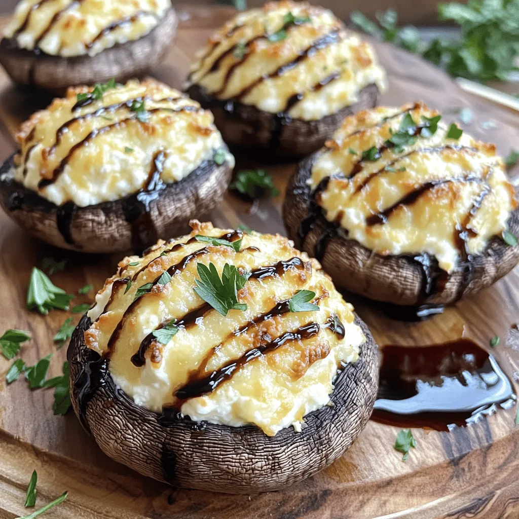 - 12 large portobello mushrooms, stems removed - 1 cup cream cheese, softened - ½ cup shredded mozzarella cheese - ¼ cup grated Parmesan cheese I love using large portobello mushrooms for this dish. They are perfect for stuffing. Their size holds lots of that yummy filling. Cream cheese adds a rich and smooth texture. It blends well with mozzarella and Parmesan. Together, these cheeses create a cheesy treat. - 2 cloves garlic, minced - 1 tablespoon fresh parsley, finely chopped - 1 teaspoon dried oregano - ½ teaspoon red pepper flakes (optional for heat) - Salt and pepper to taste - 1 tablespoon olive oil Seasoning makes all the difference. Garlic adds a nice kick. Fresh parsley gives a bright, herb taste. Oregano adds depth. Red pepper flakes bring heat, but that’s up to you. Don't forget to add salt and pepper to taste. Just a little olive oil brushed on top helps the mushrooms crisp up nicely. To start, I clean the portobello mushrooms. I use a damp cloth to wipe them. This helps remove dirt without water soaking in. Next, I carefully remove the stems. This creates room for the filling. Just be gentle to keep the caps intact. In a mixing bowl, I combine the filling ingredients. I add 1 cup of softened cream cheese. Then, I mix in ½ cup of shredded mozzarella cheese. Next, I add ¼ cup of grated Parmesan cheese. I also put in 2 cloves of minced garlic. Fresh parsley adds flavor, so I toss in 1 tablespoon of finely chopped parsley. I sprinkle in 1 teaspoon of dried oregano and ½ teaspoon of red pepper flakes if I want a bit of heat. Finally, I season with salt and pepper to taste. I mix everything until it’s smooth and well combined. Before cooking, I preheat my air fryer to 350°F (175°C) for about 5 minutes. Once it's ready, I fill each mushroom cap. I use a spoon to pack the cheese mixture in well. I then brush the tops with 1 tablespoon of olive oil. This helps them get crispy. I place the stuffed mushrooms in the air fryer basket without crowding them. I cook them for 10-12 minutes. They are done when they turn golden brown and the cheese bubbles. After cooking, I take them out and let them cool for a minute before serving. To get those stuffed mushrooms crispy, start with proper prep. Clean the mushrooms gently with a damp cloth. Remove the stems carefully. This gives the filling room to fit snugly. Brush the tops with olive oil. This step helps create that nice golden color. When you place them in the air fryer, make sure they are in a single layer. Crowding them can make them steam instead of crisping up. Cook at 350°F for 10-12 minutes. Keep an eye on them, and check for a bubbly cheese topping. That’s when you know they’re perfect! To make your stuffed mushrooms pop, add herbs and spices. Fresh thyme or basil can brighten up the dish. You can also use smoked paprika for a unique twist. Red pepper flakes are great if you like heat. Mix them into the cheese filling for a kick. Don’t forget to taste as you go; this helps you find the right balance of flavors. Once your mushrooms are ready, it's time to serve! They go well with a drizzle of balsamic glaze. This adds a sweet touch to the savory flavors. For sides, try serving them with a fresh salad or crusty bread. These pair nicely and make for a well-rounded meal. Enjoy these delicious cheese treats at your next gathering! {{image_2}} You can use many types of cheese for stuffed mushrooms. Cream cheese is rich and creamy. Mozzarella adds a nice stretch. Parmesan gives a sharp taste. Try goat cheese for a tangy twist. You can even mix in cheddar for a bold flavor. Each cheese brings its own vibe. Feel free to create your own mix! Want a plant-based option? Use cashew cream instead of cream cheese. It’s smooth and creamy. You can also try tofu. Just blend it until smooth. Add nutritional yeast for a cheesy flavor. For the mozzarella, look for vegan cheese. Many brands offer great taste without dairy. This way, everyone can enjoy stuffed mushrooms. You can add more than just cheese to your mushrooms. Chopped spinach works well and adds color. Diced bell peppers give sweetness. You might also try cooked quinoa for a hearty bite. For protein, think about adding crumbled sausage or cooked lentils. These mix-ins make every bite more exciting! After you enjoy your stuffed mushrooms, let them cool down. Cooling is key. Once they are cool, place them in an airtight container. This helps keep them fresh. You can store them in the fridge for up to three days. If you want to keep them longer, consider freezing them. Just wrap each mushroom in plastic wrap and then place them in a freezer bag. This way, they can last up to three months. To reheat your stuffed mushrooms, start by preheating your air fryer to 350°F (175°C). This step is vital for even cooking. Place the mushrooms in the air fryer basket. Make sure they are in a single layer. Cook them for about 5 to 7 minutes. Keep an eye on them. You want them warm and slightly crispy. This method ensures they taste fresh and delicious, just like when you first made them! In this post, we explored making Air Fryer Stuffed Mushrooms. We covered the ingredients like portobello mushrooms and various cheeses. You learned how to prep mushrooms, create a tasty filling, and cook them in an air fryer. I shared tips for achieving perfect texture and flavor, plus variations for cheese and added fillings. Remember to store leftovers properly and reheat them well. Enjoy these stuffed mushrooms at your next meal. They’re not just a snack; they can be a star at your table.
