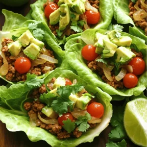 - 1 lb ground turkey - 1 tablespoon olive oil - 1 small onion, diced - 2 garlic cloves, minced - 1 teaspoon ground cumin - 1 teaspoon chili powder - 1/2 teaspoon paprika - 1/2 teaspoon salt - 1/4 teaspoon black pepper - 1 cup cherry tomatoes, halved - 1 cup corn kernels (fresh or frozen) - 1 avocado, diced - 1/4 cup fresh cilantro, chopped - 1 head of romaine lettuce (for wraps) To make these turkey taco lettuce wraps, you'll need some simple but tasty ingredients. The star of this dish is the ground turkey. It’s lean and cooks quickly. Olive oil helps to sauté the onion and garlic. This adds a nice flavor base. Next, we have spices like cumin and chili powder. These give the turkey its taco-like taste. Paprika adds a bit of warmth, while salt and black pepper bring everything together. We also use fresh veggies. Cherry tomatoes add sweetness, and corn gives a nice crunch. The avocado adds creaminess, and cilantro brings a fresh note. Finally, we use romaine lettuce for the wraps. It holds everything well and adds a crisp bite. - Additional cilantro - Lime wedges - Cheese or salsa You can add toppings to make your wraps even better. Extra cilantro brightens the flavors. Lime wedges add a zesty kick. Cheese or salsa can make it richer and more fun. Feel free to mix and match the toppings to your taste. Enjoy experimenting! 1. First, heat 1 tablespoon of olive oil in a large skillet over medium heat. 2. Next, add 1 small diced onion to the oil. Sauté the onion for 3-4 minutes until it turns translucent. 3. Then, stir in 2 minced garlic cloves. Cook for 1 more minute until the garlic smells great. 4. Now, add 1 pound of ground turkey to the skillet. Break it up with a spoon. Cook it for 5-7 minutes until it turns brown. 5. Season the meat with 1 teaspoon of ground cumin, 1 teaspoon of chili powder, 1/2 teaspoon of paprika, 1/2 teaspoon of salt, and 1/4 teaspoon of black pepper. Mix well. 6. Stir in 1 cup of corn kernels and 1 cup of halved cherry tomatoes. Cook for another 3-4 minutes until everything is hot and the tomatoes soften. 7. Remove the skillet from heat. Gently fold in 1 diced avocado and 1/4 cup of chopped fresh cilantro. 1. Carefully separate the leaves of 1 head of romaine lettuce to make cups. 2. Spoon the turkey mixture into each lettuce wrap. 3. If you like, top with more cilantro for extra flavor. 1. Serve your wraps with lime wedges on the side. Squeeze lime juice over the wraps for a zesty touch. 2. Pair your turkey taco lettuce wraps with a side salad or some crunchy chips for a complete meal. To make sure your turkey is cooked just right, use a meat thermometer. Cook it to 165°F. This ensures safety and flavor. If the turkey is still pink, keep cooking until it’s done. I like to taste as I go. Adjust the spices to fit your taste. If you want it spicier, add more chili powder or paprika. If you prefer it milder, cut back on the spices. Storing leftovers correctly keeps them fresh. Always keep the turkey filling and lettuce separate. This prevents the lettuce from getting soggy. Use airtight containers for the turkey. It will last up to three days in the fridge. When reheating, warm the turkey mix on the stove. Add a splash of water to keep it moist. You can make these wraps your own! Want more fiber? Add black beans or pinto beans to the turkey mix. Fresh veggies like bell peppers or zucchini also work great. For some heat, dice up jalapeños and mix them in. You can even sprinkle some cheese on top for extra flavor. Get creative and make it your way! {{image_2}} You can swap ground turkey for lentils or mushrooms. Lentils are a great choice. They pack a punch of protein and fiber. Simply cook them until soft, then mix in your spices. Mushrooms add a nice umami flavor. Sauté them until tender for the best taste. Both options make tasty wraps. To keep your meal gluten-free, check your taco seasoning. Some mixes may contain gluten. Always read labels to ensure you choose safe options. You can also make your own seasoning with spices like cumin and chili powder. This way, you know exactly what goes into your meal. Using lean ground turkey helps cut calories. You can also add more veggies for a lighter wrap. Try bell peppers, zucchini, or spinach. These veggies boost nutrition without adding many calories. You’ll enjoy a filling meal that fits your dietary goals. The turkey mixture lasts about 3 to 4 days in the fridge. Make sure to store it in an airtight container. This keeps the filling fresh and safe to eat. You can use glass or plastic containers. Just ensure they seal well to prevent air from getting in. To freeze the filling, let it cool completely first. Then, place it in freezer-safe bags or containers. Squeeze out as much air as possible before sealing. This helps prevent freezer burn. The mixture can last up to 3 months in the freezer. When you're ready to eat, thaw it in the fridge overnight. To reheat, warm it on the stove over medium heat until hot. Stir it well to heat evenly. Enjoy your turkey taco lettuce wraps fresh and tasty! Yes, you can use ground chicken or beef. Both options work well. Ground chicken is lean and tasty. Ground beef adds rich flavor. Adjust cooking times as needed. You can add more spices or hot sauce. Try cayenne pepper for heat. You can also add diced jalapeños or use a spicy taco sauce. Mix in these ingredients to the turkey while cooking. Cabbage leaves or tortillas are great options. Cabbage adds a crunchy texture. Tortillas offer a soft and chewy base. Use whole wheat or corn tortillas for variety. This blog covers a tasty turkey lettuce wrap recipe. You learned how to cook the turkey and prepare the wraps. We talked about tips for perfecting flavors and storing leftovers. Customization options let you make it your own, including vegetarian and gluten-free alternatives. In the end, this dish is simple, healthy, and fun to eat. Enjoy making these wraps for a fresh meal!