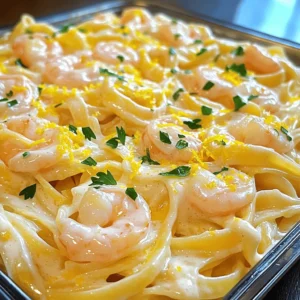 - 8 oz fettuccine pasta - 1 lb large shrimp, peeled and deveined - 4 cloves garlic, minced - 1 cup heavy cream - 1/2 cup grated Parmesan cheese - 2 tablespoons olive oil - 2 tablespoons unsalted butter - Zest of 1 lemon - Juice of 1 lemon - Salt and pepper to taste - Fresh parsley, chopped, for garnish To make this creamy lemon garlic shrimp pasta, you need a few key ingredients. First, the fettuccine pasta serves as the base. It offers a nice bite and holds the sauce well. You will also need large shrimp that are peeled and deveined. This makes them easy to eat and quick to cook. Don’t forget the garlic! It adds a strong and fragrant flavor that shines in this dish. Next, we have the secondary ingredients. Heavy cream makes the sauce rich and silky. Grated Parmesan cheese adds depth and a savory note. Olive oil and unsalted butter provide a great base for sautéing. For a zesty kick, we use lemon zest and juice. They brighten the dish and balance the creaminess. Lastly, salt and pepper help enhance all the flavors. You can sprinkle fresh parsley on top for a burst of color and freshness. Using these ingredients, you will create a delightful meal that tastes gourmet but remains simple to prepare. 1. Start by bringing a large pot of salted water to a boil. This adds flavor to the pasta. 2. Add 8 oz of fettuccine and cook until al dente, about 8-10 minutes. This means it should still have a slight bite. 3. Once done, drain the pasta and reserve 1 cup of pasta water. This water helps with the sauce later. 1. In a large skillet, heat 2 tablespoons of olive oil and 2 tablespoons of butter over medium heat. 2. Once the butter melts, add 4 cloves of minced garlic. Sauté for about 1 minute until it smells great. 3. Next, add 1 lb of large shrimp. Cook for 3-4 minutes, until they turn pink and opaque. Season with salt and pepper. 4. Pour in 1 cup of heavy cream. Bring it to a gentle simmer. 5. Stir in 1/2 cup of grated Parmesan cheese, the zest of 1 lemon, and the juice of 1 lemon. Mix until the cheese melts and the sauce is creamy. 1. If the sauce is too thick, gradually add your reserved pasta water. This helps you reach your desired sauce consistency. 2. Toss the cooked fettuccine into the skillet with the sauce. Make sure all the pasta is well-coated. 3. Taste the dish. Adjust seasoning with more salt, pepper, or lemon juice if needed. 4. Serve immediately, garnished with freshly chopped parsley for a pop of color. To make a great sauce, you need the right thickness. Start with heavy cream. As it cooks, it thickens and gets creamy. If your sauce gets too thick, add a bit of reserved pasta water. This will help it become smooth again. Want more lemon flavor? Add extra lemon juice and zest. This brightens the dish and balances the creaminess. Just a little can make a big difference. Taste as you go to find your perfect balance. Fettuccine is a great choice, but you can use other pasta types too. Try spaghetti, penne, or even gluten-free options. Just make sure to adjust the cooking time based on the pasta you choose. You can also switch up the protein. If you don't like shrimp, try chicken or scallops. Both cook quickly and work well with this creamy sauce. Just make sure to season them properly as they cook. This dish pairs well with fresh side salads. A simple green salad with lemon vinaigrette complements the pasta nicely. You can also serve it with garlic bread for a hearty meal. Wine can enhance your meal too. A crisp white wine, like Sauvignon Blanc, goes well with lemon and shrimp. It adds a refreshing touch to the rich flavors of the dish. Enjoy your meal with these tasty pairings! {{image_2}} You can make this dish without shrimp. Use mushrooms or zucchini instead. They soak up flavors well. Slice mushrooms or zucchini into bite-sized pieces. Sauté them just like you would shrimp. You can also choose plant-based cream. Look for options like cashew or soy cream. They give a nice richness without dairy. Want a kick? Add red pepper flakes to the sauce. Start with a pinch and adjust to taste. For more heat, try sriracha or your favorite hot sauce. Just stir it in with the heavy cream. This adds zest and makes the dish exciting. Love creaminess? You can boost it with extra cheese. Add more grated Parmesan or try mozzarella. Mixing cheeses can give great flavor. Just make sure to melt them in the sauce. This creates a rich, velvety texture that everyone will love. To store leftovers in the refrigerator, let the pasta cool first. Place it in an airtight container. This keeps the creamy sauce fresh and tasty. The pasta can stay in the fridge for up to three days. When you are ready to eat, reheat it gently. You can use the microwave or a skillet. Add a splash of water or cream to help it warm up without drying out. For long-term storage, you can freeze the creamy sauce. First, let it cool completely. Then, pour it into freezer-safe bags or containers. Squeeze out any air before sealing. The sauce can last for about two months in the freezer. When you want to use it, thaw it overnight in the fridge. Reheat it slowly on the stove, adding a bit of cream or water to restore its creamy texture. In the fridge, Creamy Lemon Garlic Shrimp Pasta lasts about three days. If you spot any changes in color or smell, it's best to throw it away. Always check for signs of spoilage before eating leftovers. If the pasta looks slimy or the sauce separates too much, don’t take the risk. Food safety is important! Yes, you can make this dish ahead of time. To do this, follow these best practices: - Cook the pasta until just al dente. - Prepare the shrimp and sauce separately. - Store the pasta, shrimp, and sauce in airtight containers. - When ready to serve, reheat the sauce gently and add the shrimp. - Toss in the pasta just before serving. This method helps keep your pasta from getting mushy and ensures fresh flavors. If you want a lighter version, consider these substitutes: - Half-and-half: This will cut the fat but still give creaminess. - Coconut milk: It adds a unique flavor and is dairy-free. - Greek yogurt: Mix it with a bit of milk for a creamy texture. These options can help reduce calories without losing taste. To check if shrimp are done, look for these signs: - Color: They should be pink and opaque. - Shape: Cooked shrimp curl into a “C” shape. - Texture: They should feel firm, not rubbery. Cooking shrimp takes about 3 to 4 minutes over medium heat, so watch closely. Absolutely! You can swap shrimp for other seafood if you prefer: - Scallops: They cook quickly and add a sweet taste. - Salmon: Flake it into the sauce for a rich flavor. - Crab meat: Use it for a luxurious twist. Feel free to mix and match based on your taste! This blog post shared a simple recipe for Creamy Lemon Garlic Shrimp Pasta. You learned about key ingredients, from pasta to shrimp, and how to make a rich sauce. I provided tips to perfect the dish and offered tasty variations. You can also store leftovers easily. Enjoy making this dish your own. The flavors please everyone and the steps are clear. Don’t hesitate to get creative with your ingredients or share it with others. Cooking is all about having fun and trying new things!