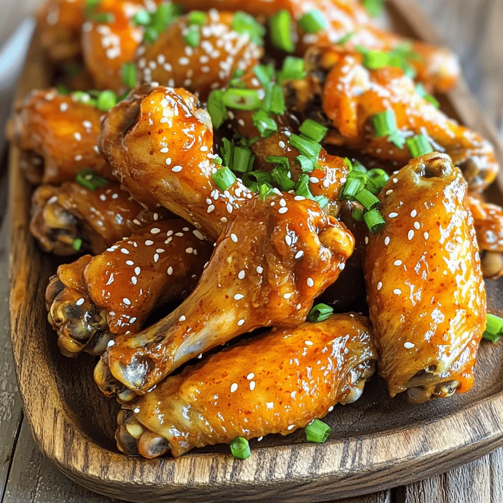 You need 2 pounds of chicken wings for this recipe. They are the star of the dish. Choose wings that are fresh and plump for the best taste and texture. The marinade brings bold flavor to the wings. Here’s what you need: - 1/2 cup sweet chili sauce - 2 tablespoons soy sauce - 1 tablespoon honey - 1 teaspoon garlic powder - 1 teaspoon ginger powder - 1/2 teaspoon black pepper - 1/4 teaspoon salt Mix these ingredients well. The sweet chili sauce adds a lovely heat and sweetness. Soy sauce brings depth. Honey gives a nice glaze. Garlic and ginger add a punch of flavor. Black pepper and salt round it all out. Garnishes make your wings look and taste even better. Here are some great choices: - Sesame seeds - Chopped green onions These add a nice crunch and color. Sprinkle them on right before serving. They enhance the dish and make it pop on the plate. First, you need to preheat your air fryer to 380°F (193°C). This step takes about 5 minutes. Preheating helps the wings cook evenly and become crispy. Next, gather a large bowl. In this bowl, mix the sweet chili sauce, soy sauce, honey, garlic powder, ginger powder, black pepper, and salt. Stir well until all the ingredients blend together. This mix adds flavor to your wings. Now, add the chicken wings to the marinade. Toss them well to coat all sides. Let the wings marinate for at least 20 minutes. This time allows the flavors to soak in, making your wings taste amazing. After marinating, arrange the wings in a single layer in the air fryer basket. Make sure they don’t touch each other. This helps them cook evenly. Air fry the wings at 380°F (193°C) for 25-30 minutes. Don’t forget to turn them halfway through for even crispiness. When the time is up, check if the wings are crispy. Use a meat thermometer to ensure they reach an internal temperature of at least 165°F (74°C). This step is key for food safety. Once cooked, take the wings out of the air fryer. Toss them in any leftover marinade sauce for extra flavor. Serve the wings hot and garnish them with sesame seeds and chopped green onions. Enjoy your delicious meal! To get your wings super crispy, start with dry wings. Pat them with paper towels. This helps remove extra moisture. A little moisture can make your wings soggy. After marinating, place them in a single layer in the air fryer. Avoid stacking them. Air needs space to circulate for even cooking. For the best taste, marinate your wings for at least 20 minutes. If you have time, go for 1 to 2 hours. Longer marinating helps the flavors soak in better. You can even marinate overnight if you want. Just keep them in the fridge until you’re ready to cook. Cook your wings at 380°F (193°C) for 25 to 30 minutes. Turn them halfway through cooking for even crispness. Always check the wings after 25 minutes. They should be golden and crispy. Make sure the internal temperature is at least 165°F (74°C). This ensures they are fully cooked and safe to eat. {{image_2}} You can switch up the flavor by using different sauces. Try teriyaki sauce for a sweet and savory twist. BBQ sauce gives a nice smoky flavor. You can also use a honey mustard sauce for a tangy bite. Each sauce brings its own charm to the wings. Feel free to experiment based on what you like! Chicken wings are great, but you can use other proteins too. Drumsticks work well and have more meat. You can also try thighs for a juicier option. If you want something lighter, consider using boneless chicken breast. Just adjust the cooking time to ensure they are cooked through. Want to spice things up? Add some red pepper flakes to the marinade. For a milder flavor, reduce the amount of garlic powder. You can also mix in a bit of sriracha for extra heat. Adjust the spice level to match your taste buds. It's fun to make the dish your own! After you enjoy your sweet chili chicken wings, store any leftovers right away. Place the wings in an airtight container. They will stay fresh in the fridge for up to 3 days. Make sure they cool down first. This helps keep them crispy when you reheat them. To reheat your wings, use the air fryer again for that same crispiness. Preheat the air fryer to 350°F (175°C). Place the wings in the basket. Heat them for about 5-7 minutes. Check often to avoid overcooking. You can also use an oven if you prefer. Just bake at 350°F (175°C) for 10-15 minutes. If you want to save wings for later, freezing is an option. First, let them cool completely. Then, place the wings in a freezer-safe bag. Squeeze out as much air as you can. They can last up to 3 months in the freezer. When ready, thaw them in the fridge overnight before reheating. This keeps them tasty and safe to eat. Yes, you can cook frozen chicken wings in the air fryer. Start by adding a few extra minutes to the cooking time. Cook them at 380°F (193°C) for about 30-35 minutes. Make sure to check that they reach 165°F (74°C) internally. Cooking from frozen may not give you the same flavor as marinated wings, but they will still taste great! If you lack sweet chili sauce, you can make a quick substitute. Mix honey with hot sauce for heat and sweetness. Use equal parts of each to get a similar taste. You can also use barbecue sauce or teriyaki sauce for a different twist. Just remember, the flavor will change, but it can still be delicious! To ensure your wings are full of flavor, marinate them well. Use the sweet chili sauce, soy sauce, honey, garlic powder, and ginger powder. Let them soak for at least 20 minutes. If you have more time, longer marination will deepen the taste. Toss the wings in leftover sauce after cooking for an extra boost! You now have all the tools to make tasty air-fried chicken wings. We explored key ingredients, like chicken and marinades, and discussed how to achieve perfect crispy wings. Following the step-by-step guide ensures your wings come out great each time. Consider trying different sauces or proteins for variety. Store leftovers well and enjoy them later. Remember, cooking is all about fun and creativity. Trust these tips, and impress your family and friends with your cooking skills!