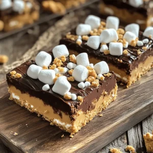 - 1 cup graham cracker crumbs - 1/2 cup unsweetened cocoa powder - 1/2 cup all-purpose flour - 1/2 teaspoon baking soda - 1/4 teaspoon salt - 1/2 cup unsalted butter, melted - 1/2 cup creamy peanut butter - 1 cup brown sugar, packed - 1/4 cup granulated sugar - 2 large eggs - 1 teaspoon vanilla extract - 1 cup mini marshmallows - 1 cup semi-sweet chocolate chips - 1/2 cup crushed graham crackers for topping These ingredients make Peanut Butter S’mores Bars tasty and easy. Each one plays a key role in the final taste and texture. Graham cracker crumbs give the bars a great base. They help create that classic s'mores flavor. Unsweetened cocoa powder adds rich chocolate taste. It makes the bars feel indulgent. All-purpose flour helps bind the ingredients. Baking soda gives the bars a little lift. Salt enhances the sweet flavors and balances the taste. Unsalted butter and creamy peanut butter add richness. They keep the bars moist and flavorful. Brown sugar brings a deep sweetness, while granulated sugar adds a light crunch. Eggs provide structure. They help the bars hold together. Vanilla extract adds warmth and depth to the flavor. Mini marshmallows and semi-sweet chocolate chips create the gooey s'mores effect. They melt together during baking, making every bite delightful. Crushed graham crackers on top add a nice crunch and finish the bars perfectly. Gather these ingredients, and you're ready to make a treat that everyone will love! 1. Preheating and preparing the baking pan Start by preheating your oven to 350°F (175°C). This step is key for even baking. Grease a 9x9 inch baking pan. You can also line it with parchment paper. This helps with easy removal later. 2. Mixing dry ingredients In a medium bowl, combine graham cracker crumbs, cocoa powder, flour, baking soda, and salt. Use a whisk to mix them well. This blend gives the bars their rich base. 3. Combining wet ingredients In a large bowl, mix melted butter, creamy peanut butter, brown sugar, and granulated sugar. Stir until it is smooth and well combined. This mixture brings flavor and moisture to the bars. 4. Folding in dry ingredients Now, add the eggs one at a time to the wet mix. Stir well after each addition. Then, add vanilla extract. Gradually fold in the dry mix until just combined. Be careful; do not overmix. This keeps the bars light and chewy. 5. Layering and baking Pour half of the batter into the prepared pan. Spread it evenly. Next, sprinkle mini marshmallows and chocolate chips over this layer. Pour the remaining batter on top, covering the toppings. Finish by sprinkling crushed graham crackers on top for crunch. Bake for 25-30 minutes. The edges should be set, and the center a bit gooey. Let the bars cool in the pan for at least 30 minutes before slicing. Enjoy your sweet treat! - Avoiding overmixing the batter: Mix the wet and dry ingredients until just combined. Overmixing can make the bars tough. You want them soft and chewy, not hard. - Ensuring even baking: Spread the batter evenly in the pan. If the batter is lumpy, it may bake unevenly. This step is key to having a perfect texture. - Tips for measuring ingredients accurately: Use dry measuring cups for dry ingredients. Fill the cup and level it off with a knife. For sticky items like peanut butter, spray your cup with cooking spray before measuring. This helps it slide out easily. - Presentation ideas for serving: Cut the cooled bars into squares. Serve them on a wooden board. Sprinkle extra graham cracker crumbs on top. A drizzle of melted chocolate adds a nice touch. - Complementary dishes or drinks: Pair these bars with a glass of cold milk or a hot cup of coffee. They also go well with vanilla ice cream for a fun dessert. Enjoying them warm boosts the flavor. {{image_2}} You can switch up the nut butter. Try almond or cashew butter for a new taste. If you want a gluten-free option, use gluten-free flour instead of all-purpose flour. This keeps the bars chewy and tasty. You can also add toppings like chopped nuts or coconut flakes for more texture. To make these bars even better, consider adding flavors like cinnamon or a pinch of sea salt. Both add depth and character. You can also adjust the sweetness. If you like it sweeter, add more brown sugar or chocolate chips. For less sweetness, cut back on sugar or use dark chocolate. To keep your Peanut Butter S’mores Bars fresh, follow these tips: - Best practices for storing: Allow the bars to cool completely before storing. This helps prevent sogginess. Slice the bars into squares for easy access. - Recommended storage containers: Use an airtight container to keep the bars fresh. You can also wrap them in plastic wrap or foil. If you stack them, place parchment paper between layers to avoid sticking. - Shelf life and freezing options: These bars last about a week at room temperature. For longer storage, freeze them. Place the bars in a freezer-safe container or wrap them tightly in plastic wrap. They can last up to three months in the freezer. To eat, thaw them in the fridge overnight or at room temperature. Keeping these tips in mind will ensure your Peanut Butter S’mores Bars stay delicious and ready for snacking! How long do Peanut Butter S’mores Bars last? Peanut Butter S’mores Bars last about one week. Store them in a sealed container at room temperature. If you want them longer, you can freeze them for up to three months. Can I make these bars ahead of time? Yes, you can make these bars ahead of time. They taste great after sitting for a day. Just keep them in an airtight container. What should I do if my bars are too gooey? If your bars are too gooey, they may need more baking time. Bake them for a few extra minutes until they are set around the edges. Let them cool completely to firm up. Can I use crunchy peanut butter instead of creamy? Absolutely! You can use crunchy peanut butter for a nice texture. This change will add a fun crunch to each bite. What size pan should I use if I want to double the recipe? If you want to double the recipe, use a 9x13 inch baking pan. This will give the bars enough space to bake evenly. This blog covered how to make delicious Peanut Butter S’mores Bars. We discussed key ingredients, specific steps for preparation, and tips for perfect results. You learned options for variations and how to store them well. In conclusion, baking these bars is fun and rewarding. You can tweak them to fit your taste. Remember, achieving the right texture and flavor brings joy to every bite. Enjoy your baking adventure!