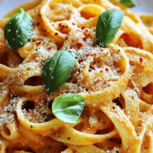 - 2 cups roasted red peppers, drained and chopped - 3 cloves garlic, minced - 1 cup heavy cream - 1/2 cup grated Parmesan cheese - 1/4 teaspoon red pepper flakes - 8 ounces fettuccine or favorite pasta - 2 tablespoons olive oil - Salt and pepper to taste - Fresh basil leaves for garnish When I make creamy roasted red pepper pasta, I always choose fresh ingredients. They really bring life to this dish. The roasted red peppers form the heart of the sauce. Their sweet and smoky flavor creates a rich base. Garlic adds a nice kick, enhancing the taste with its sharpness. Heavy cream makes the sauce luxurious and smooth. It coats the pasta perfectly, making every bite creamy. Parmesan cheese adds depth with its nutty taste. You can adjust the red pepper flakes for a bit of heat. This allows you to make it as spicy or mild as you prefer. Fettuccine is my favorite choice for this dish, but any pasta works well. Olive oil adds a nice richness to the sauce. Don't forget to season with salt and pepper. Fresh basil leaves make a beautiful garnish and add a touch of freshness. If you need a lighter option, you can use half-and-half instead of heavy cream. For a vegan twist, try coconut cream or cashew cream. Nutritional yeast works well as a dairy-free substitute for Parmesan cheese. If you are gluten-free, look for pasta made from rice or chickpeas. Using fresh herbs like basil can make a big difference. They add a burst of flavor that dried herbs can’t match. Quality cheese also impacts the sauce’s taste. A good Parmesan makes the dish richer and more satisfying. Fresh ingredients not only taste better but also make your meal healthier. Start by boiling a large pot of water. Add a generous amount of salt. This step is key for flavor. Bring the water to a rolling boil. Add your fettuccine or favorite pasta. Cook it according to the package instructions. It usually takes about 8-10 minutes. To check if the pasta is done, taste a piece. It should be soft but still firm to the bite, known as al dente. When it's ready, drain the pasta and save half a cup of the cooking water. For the sauce, gather your ingredients: roasted red peppers, garlic, heavy cream, Parmesan cheese, and red pepper flakes. In a blender, add the roasted red peppers and garlic first. Blend until smooth. Then, add the heavy cream and cheese. Blend again until creamy. The sauce should be thick and velvety. This creamy texture is what makes the dish so rich and comforting. Now, it’s time to bring it all together. In a large skillet, heat olive oil over medium heat. Pour in your blended sauce and warm it for about five minutes. Next, add the drained pasta to the skillet. Toss the pasta with the sauce to coat it evenly. If the sauce feels too thick, use the reserved pasta water. Add a little at a time until you reach your desired consistency. Taste your dish and season with salt and pepper if needed. To make your creamy roasted red pepper pasta even better, consider adding spices. A pinch of smoked paprika or a dash of Italian herbs can elevate the taste. You can also try adding a splash of lemon juice for brightness. If you want protein, grilled chicken or shrimp pairs nicely with this dish. Both options add texture and flavor that complements the creamy sauce. One common mistake is overcooking the pasta. Always follow the package instructions and check for al dente. Overcooked pasta can become mushy and lose its shape. Another mistake is skipping the seasoning check. Taste your dish before serving. Sometimes, a little more salt or pepper can make a big difference in flavor. This pasta dish shines on its own, but adding sides can enhance your meal. A simple green salad with a light vinaigrette pairs well. Garlic bread is another great option to soak up the extra sauce. For wine, a crisp white wine like Pinot Grigio complements the creamy sauce perfectly. You can also try a light red, like a Pinot Noir, if you prefer. Enjoy your meal! {{image_2}} You can add fresh spinach to boost nutrition. Spinach brings vitamins and minerals to this dish. Just toss in a handful of washed spinach when you mix the pasta with the sauce. The heat will wilt the spinach and give the dish a lovely green color. It also adds a nice texture and flavor. If you like heat, adjust the red pepper flakes to your taste. Start with the 1/4 teaspoon stated in the recipe. If you want it hotter, add more! You can also chop up some jalapeños and mix them into the sauce or sprinkle them over the top before serving. This adds both flavor and spice. For a dairy-free version, swap heavy cream for cashew cream or coconut cream. Both options make the dish creamy without dairy. To replace cheese, use nutritional yeast. It gives a cheesy flavor without any animal products. This way, everyone can enjoy this tasty pasta! To keep your creamy roasted red pepper pasta fresh, use an airtight container. Make sure to cool the pasta before you store it. This helps prevent condensation. You can safely store it in the fridge for up to three days. After that, the taste and texture may change. If you want to save some for later, freezing is a good option. First, let the pasta cool completely. Then, place it in a freezer-safe container. Try to remove as much air as possible. Your creamy roasted red pepper pasta can last in the freezer for up to two months. When you are ready to eat, thaw it in the fridge overnight. For the best taste, reheat the pasta gently. You can use a microwave or a skillet. If you use the microwave, heat it in short bursts. Stir in between to avoid hot spots. If it's too thick, add a splash of water or extra cream. This helps bring back its creamy texture. Enjoy your meal just like it was fresh! Creamy roasted red pepper pasta lasts about 3 to 5 days in the fridge. Make sure to store it in an airtight container. This keeps the dish fresh and tasty. When you’re ready to eat, just reheat it gently on the stove. Yes, you can easily make this recipe vegan. Use plant-based cream instead of heavy cream. For cheese, try nutritional yeast or a vegan Parmesan. You can also add more veggies for flavor. This keeps the dish rich and creamy without dairy. Fettuccine works great for this recipe, but you can use any pasta. Spaghetti, penne, or even gluten-free pasta will also work. Just pick a shape you love. Each type will soak up the creamy sauce well. In this post, we explored a delicious recipe for Creamy Roasted Red Pepper Pasta. I shared ingredient lists, cooking steps, and flavor tips. Fresh ingredients and easy swaps can make a big difference. Avoid common mistakes like overcooking pasta to ensure great results. Remember, you can adjust this recipe to fit your diet, whether vegan or gluten-free. Keep these ideas in mind to create a dish that impresses. Enjoy cooking and experimenting with flavors that you love!