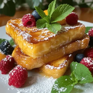 - 1 loaf of brioche bread, sliced thick - 4 large eggs - 1 cup heavy cream - 1/2 cup whole milk - 1/4 cup granulated sugar - 1 tablespoon vanilla extract - 1 vanilla bean, seeds scraped - 1 teaspoon ground cinnamon - 1/2 teaspoon nutmeg - Pinch of salt - Extra sugar for caramelizing To make Vanilla Bean Crème Brûlée French Toast, you need simple but rich ingredients. Brioche bread is key. It gives the French toast a soft and fluffy texture. You also need eggs to make the custard. They help the bread soak up all the flavor. For the custard, heavy cream and whole milk blend together. This mix makes the dish creamy and rich. You add granulated sugar for sweetness. Vanilla extract and scraped vanilla bean seeds give it that lovely vanilla taste. Ground cinnamon and nutmeg add warmth and spice. A pinch of salt balances the flavors. Finally, don’t forget the extra sugar for caramelizing. This creates a lovely, crispy top that makes the dish shine. Gather these ingredients before you start cooking. The magic of this French toast awaits! Start by whisking the eggs in a big bowl. Add heavy cream, whole milk, and granulated sugar. Stir in the vanilla extract and scrape the seeds from the vanilla bean. Mix in ground cinnamon, nutmeg, and a pinch of salt. Whisk until everything blends well. This custard will give your French toast a rich flavor. Take your thick brioche slices and lay them in a baking dish. Make sure they fit in a single layer. Pour the custard mixture over the bread. Use a spoon to press down the slices so they soak up the custard. Cover the dish with plastic wrap. Store it in the fridge for at least one hour. For the best taste, let it sit overnight. Preheat your oven to 375°F (190°C). After the bread has soaked, take the baking dish from the fridge. Place it in the oven and bake for about 25 to 30 minutes. You want the custard to set and the top to turn golden brown. Watch it closely to get that perfect look. Once baked, take the dish out of the oven. Sprinkle a thin layer of granulated sugar on top. Use a kitchen torch to caramelize the sugar until it turns golden and crispy. If you don’t have a torch, put the dish under the broiler for a few minutes. Keep an eye on it to avoid burning. This step adds a delightful crunch. Let the French toast cool for a moment. Cut it into portions and plate it up. Top with fresh berries, maple syrup, or a dollop of whipped cream. For a fancy touch, dust with powdered sugar and add a mint leaf on top. This makes your dish look as good as it tastes! Choose the right bread for this recipe. I love brioche for its soft texture. You can also use challah, which is rich and fluffy. Both choices soak up the custard well. Avoid bread that is too dense or dry, as it won’t soak properly. Fresh bread gives the best results, but day-old bread works too. Caramelizing the sugar is key to a great finish. Use a kitchen torch for best results. Sprinkle a thin layer of sugar over the baked French toast. Aim for an even coating to avoid burning. If you don’t have a torch, broil it in the oven. Keep a close eye on it, as it can burn quickly. The goal is a crispy, golden layer on top. You can prepare this dish in advance. Soak the bread overnight for deeper flavor. Just cover it well in the fridge. When you’re ready to bake, preheat your oven and follow the instructions. For reheating, warm the French toast in the oven at a low temperature. This keeps it soft and tasty without drying it out. {{image_2}} You can tweak this recipe to make it your own. Try adding orange zest for a citrus twist. You could also mix in some cocoa powder for a chocolate touch. If you love spices, add cardamom or ginger. For a nutty flavor, sprinkle in chopped nuts like pecans or almonds. Each change brings a new taste and makes it fun. Need a lighter option? Swap heavy cream for almond milk. You can also use egg substitutes for a vegan version. Silken tofu works well as a binder. If you want gluten-free, use gluten-free bread. These options can help everyone enjoy this treat. Fresh fruit can elevate your French toast. In spring, berries like strawberries or blueberries are perfect. Summer calls for peaches or nectarines for a juicy bite. In fall, think about apples or pears, and add cinnamon for warmth. Winter is great for citrus fruits like oranges or grapefruits. These fruits add color and flavor to your dish. You can store leftover Vanilla Bean Crème Brûlée French Toast in the fridge. Place the French toast in an airtight container. It stays fresh for about 2 to 3 days. Before you eat it, you may want to reheat it. For long-term storage, you can freeze the French toast. Wrap each slice in plastic wrap, then place them in a freezer bag. This way, they will keep for up to 2 months. When you want to enjoy it again, take it out and thaw in the fridge. To reheat, you can use the oven or a skillet. If using an oven, set it to 350°F (175°C). Place the French toast on a baking sheet and heat for about 10-15 minutes. If you use a skillet, heat each slice over medium heat for a few minutes on each side. This method keeps it crispy. Remember to caramelize the sugar again for that perfect crunchy top! The best bread for French toast is brioche. Its rich, soft texture soaks up the custard well. You can also use challah or sourdough. These breads add great flavor and hold up nicely when soaked. Yes, you can use milk alternatives! Almond milk or oat milk works well in this recipe. Just make sure to choose a plain flavor. This keeps the tasty vanilla bean flavor front and center. To prevent soggy French toast, soak the bread for a shorter time. Just a few minutes is enough. Also, ensure each slice is well-coated but not drowned. Baking at the right temperature also helps achieve a nice crisp. Homemade French toast lasts about 3 to 4 days in the fridge. Store it in an airtight container to keep it fresh. You can reheat it in the oven or on a skillet for a quick meal. In this blog post, we covered how to make delicious French toast. We explored ingredients like brioche bread, rich custard, and tasty toppings. Then, we detailed each step, from preparing the custard to caramelizing sugar. You learned tips to choose the best bread and ways to store your toast. Finally, we looked at fun variations and answered common questions. French toast is easy to make and always a hit. Try out these ideas and enjoy your meal!