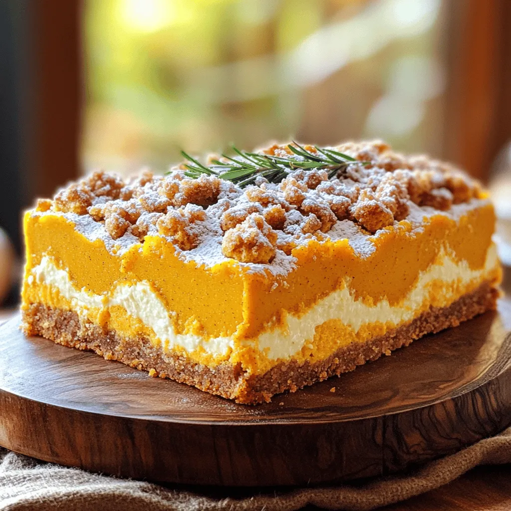 - 1 cup pumpkin puree - 1/2 cup cream cheese, softened - 1/2 cup granulated sugar - 1/4 cup brown sugar, packed - 1/2 cup vegetable oil - 3 large eggs The main ingredients are simple and delightful. Pumpkin puree adds a rich flavor. Cream cheese makes it creamy and smooth. Granulated and brown sugars bring sweetness and depth. Vegetable oil keeps the loaf moist. Eggs help bind everything together. - 2 cups all-purpose flour - 1 teaspoon baking powder - 1 teaspoon baking soda - 1 teaspoon ground cinnamon - 1/2 teaspoon ground nutmeg - 1/4 teaspoon ground ginger - 1/4 teaspoon salt The dry ingredients create the perfect base. All-purpose flour provides structure. Baking powder and baking soda help it rise. Ground cinnamon, nutmeg, and ginger add warmth and spice. A pinch of salt enhances all the flavors. - 1/2 cup walnuts or pecans, chopped (optional) - Additional spices for variation Add-ins can make the loaf unique. Chopped nuts give a nice crunch. You can also add extra spices if you like. Try cardamom or cloves for a twist. These options let you customize your loaf to your taste! 1. Preheating the oven: Start by preheating your oven to 350°F (175°C). This sets the stage for baking. Grease and flour a 9x5 inch loaf pan to keep the loaf from sticking. 2. Mixing the cream cheese and sugars: In a medium bowl, beat together 1/2 cup of softened cream cheese, 1/2 cup of granulated sugar, and 1/4 cup of brown sugar. Mix until it becomes smooth and creamy. This will add richness to your loaf. 3. Combining wet and dry ingredients: In another large bowl, whisk together 2 cups of all-purpose flour, 1 teaspoon of baking powder, 1 teaspoon of baking soda, 1 teaspoon of ground cinnamon, 1/2 teaspoon of ground nutmeg, 1/4 teaspoon of ground ginger, and 1/4 teaspoon of salt. Slowly add this dry mix to the cream cheese mixture. Stir gently until just combined, then fold in 1 cup of pumpkin puree and optional chopped nuts. 1. Layering the batter and cream cheese mixture: Pour half of the batter into the prepared loaf pan. Then, spoon half of your cream cheese mixture on top. 2. Creating the marbling effect: Pour the rest of the batter over the cream cheese. Finish with the remaining cream cheese mixture. Take a knife and gently swirl it through the batter. This will create a beautiful marbled look. 1. Time and temperature settings: Place the loaf in your preheated oven. Bake for 55 to 65 minutes. 2. Checking for doneness: To check if it's done, insert a toothpick into the center. If it comes out clean, your loaf is ready. If not, give it a few more minutes. Enjoy the delightful aroma as it fills your kitchen! Using the right temperature for your ingredients is key. Make sure your cream cheese is soft. Cold cream cheese can create lumps in your batter. Let it sit out for about 30 minutes before mixing. Mixing the batter correctly is also important. Overmixing can make the loaf tough. Mix just until the dry ingredients disappear. A few lumps are okay. This keeps the loaf light and fluffy. Spices can change the flavor of your loaf. Try adding a bit of allspice or clove for a warm kick. You can even mix in some vanilla extract for added sweetness. Nuts can also enhance the taste. Walnuts add a nice crunch, while pecans give a sweeter flavor. Chop them finely so they mix well into the batter. You can even toast the nuts for extra flavor. How you serve the loaf makes a big difference. Slice it and place the pieces on a decorative platter. Dust the top with powdered sugar for a classy look. Garnishing adds a special touch. Use fresh rosemary or cinnamon sticks to decorate the plate. This gives it an autumn feel and makes it look inviting. You can also serve it with a side of whipped cream or maple syrup for extra sweetness. {{image_2}} You can change the flavor of your pumpkin cream cheese loaf. One fun option is to add chocolate chips. The sweet chocolate pairs well with the warm spices. Simply fold in one cup of semi-sweet chocolate chips into the batter before baking. Another exciting idea is to use maple flavoring. Swap half of the granulated sugar for maple syrup. This swap gives the loaf a lovely, rich taste. Just be sure to adjust the flour slightly to keep the right batter consistency. If you need gluten-free options, use a gluten-free flour blend. Make sure the blend has xanthan gum to help with texture. This adjustment will keep your loaf soft and moist. For a vegan version, replace the eggs with flax eggs. Mix one tablespoon of ground flaxseed with three tablespoons of water for each egg. Use a dairy-free cream cheese alternative to keep it vegan-friendly. You can make holiday-themed variations. Add spices like allspice or cloves for a festive touch. You might also try using cranberries or pecans for a seasonal flair. Consider using other squashes, like butternut or acorn squash. Each type brings a unique taste and texture. You can even mix in seasonal fruits like apples or pears for a delightful surprise in every slice. To keep your pumpkin cream cheese streusel loaf fresh, wrap it tightly in plastic wrap. Place it in an airtight container. This method helps keep moisture in. You can store it in the fridge for about 5 days. If you notice it drying out, slice it before refrigerating. This way, you can easily grab a piece when you want a tasty treat. To freeze slices, first let the loaf cool completely. Wrap each slice in plastic wrap or aluminum foil. Place the wrapped slices in a freezer bag. Make sure to remove as much air as possible. This keeps them from getting freezer burn. You can store the slices in the freezer for up to 3 months. When you're ready to enjoy a slice, take it out and thaw it in the fridge overnight. For quicker thawing, place it at room temperature for about 1-2 hours. To reheat, use the oven to keep the loaf moist. Preheat the oven to 350°F (175°C). Wrap the loaf in aluminum foil and heat for 10-15 minutes. This will warm it up without drying it out. You can also microwave individual slices. Place a damp paper towel over the slice and heat for 15-20 seconds. Serve with a drizzle of cream cheese frosting or a sprinkle of powdered sugar for extra delight after storage. How to tell when the loaf is done baking? You can check the loaf by inserting a toothpick into the center. If it comes out clean, the loaf is ready. If there is wet batter, bake it for a few more minutes. Can I use fresh pumpkin instead of puree? Yes, you can use fresh pumpkin. Just cook it until soft, then mash it. Make sure to drain any excess moisture for the best results. What can I substitute for cream cheese? You can use Greek yogurt or mascarpone cheese as a cream cheese substitute. These will keep the texture creamy and delicious. My loaf didn’t rise; what went wrong? If the loaf didn’t rise, the baking powder or baking soda may be old. Check their expiration dates. Also, ensure you mixed the batter well without overmixing. How can I fix a dry loaf? To fix a dry loaf, you can add a bit more oil or a splash of milk to the batter next time. You can also cover the loaf while baking to keep moisture in. What beverages go well with pumpkin cream cheese loaf? This loaf pairs well with coffee, tea, or even spiced cider. The warm flavors complement the loaf nicely. Is this loaf suitable for breakfast or dessert? This loaf is perfect for both! Enjoy it as a sweet breakfast treat or a dessert after dinner. This guide covered everything you need to make a delicious pumpkin cream cheese loaf. We looked at ingredients, step-by-step instructions, helpful tips, and variations. Whether you want to spice it up or store leftovers, these insights will help you enjoy your creation. Baking is fun and rewarding. With this loaf, you’ll impress friends and family. Use your creativity and enjoy the process. Your tasty treat awaits!