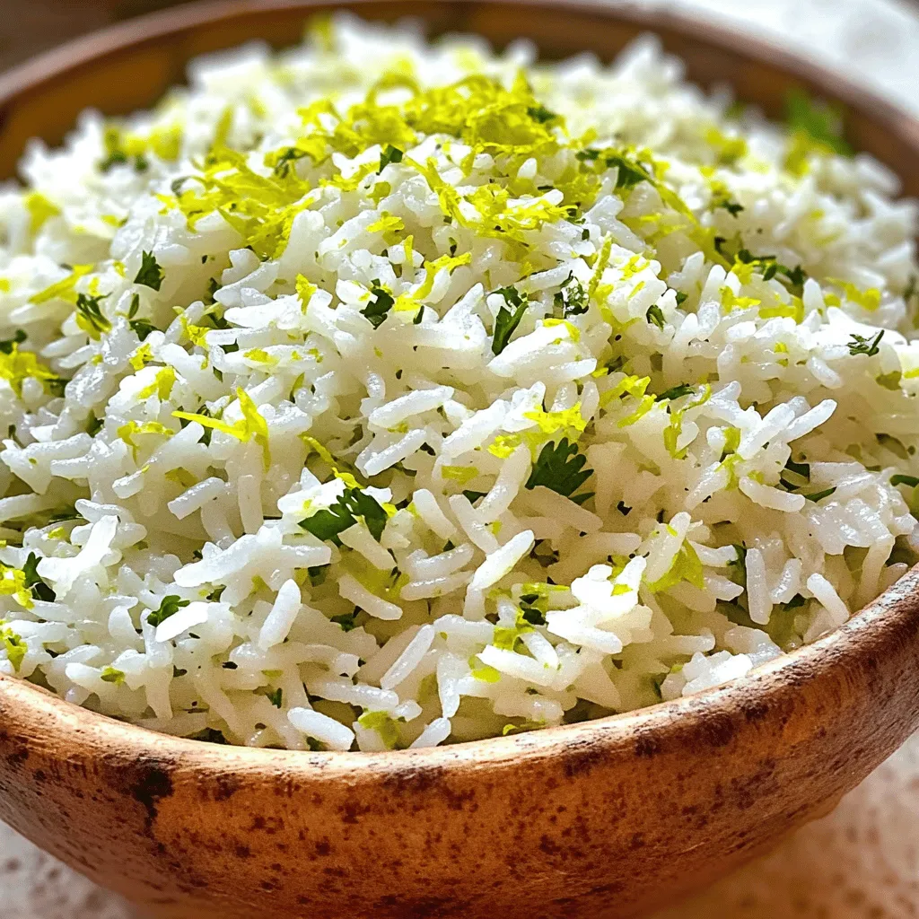 - 1 cup jasmine rice - 2 cups vegetable broth - Zest of 1 lime - 2 tablespoons lime juice - 1/4 cup fresh cilantro, chopped - 1 tablespoon olive oil - 1/2 teaspoon garlic powder - 1/2 teaspoon onion powder - Salt to taste - 1/4 teaspoon black pepper To make Zesty Lime Cilantro Rice, you need fresh and simple ingredients. First, jasmine rice gives a nice texture. The vegetable broth adds depth. Lime zest and juice give a bright flavor. Fresh cilantro adds a touch of green and freshness. Olive oil helps toast the rice. Garlic and onion powder add more taste. Finally, salt and black pepper round it all off. This dish is not just tasty; it’s easy to prepare. You can find most of these ingredients at your local store. Each ingredient plays a part in making this rice flavorful and fun. Enjoy the bright notes of lime and the fresh taste of cilantro. This rice pairs well with many dishes, making it a great choice for any meal. 1. Rinse the jasmine rice under cold water until the water runs clear. This step helps remove excess starch. 2. Heat 1 tablespoon of olive oil in a medium saucepan over medium heat. 3. Add the rinsed rice to the pan. Sauté the rice for 2-3 minutes, stirring often. You want it to have a light, toasted color. 1. Pour in 2 cups of vegetable broth. Add 1/2 teaspoon of garlic powder, 1/2 teaspoon of onion powder, salt, and 1/4 teaspoon of black pepper. Stir everything together. 2. Bring the mixture to a boil. Once boiling, reduce the heat to low. Cover the pan and let it simmer for about 15 minutes. The rice should absorb all the liquid by then. 1. After cooking, take the pan off the heat. Let the rice sit, covered, for 5 minutes. This resting time helps the rice become fluffy. 2. After resting, use a fork to fluff the rice gently. Then stir in the zest of 1 lime, 2 tablespoons of lime juice, and 1/4 cup of chopped cilantro. Mix until everything is well combined. 3. Taste the rice. Add more salt or lime juice if you want more flavor. To make your Zesty Lime Cilantro Rice shine, tweak the lime and seasonings. Start with the zest and juice of one lime. Taste the rice after mixing in lime juice. You can add more juice for a stronger lime flavor. If you want more spice, add a pinch of black pepper or salt. For a fluffier rice texture, rinse the jasmine rice well. Rinsing removes extra starch, which helps keep the grains separate. After cooking, let the rice rest before fluffing it. This step makes a big difference in texture. Store leftovers in an airtight container. It keeps the rice fresh for up to three days in the fridge. When reheating, add a splash of vegetable broth or water. This helps bring back moisture. Heat the rice in a pan over low heat. Stir it often to avoid sticking. You can also microwave it, but cover the bowl to trap steam. This method helps keep the rice soft and tasty. Zesty Lime Cilantro Rice pairs well with many main dishes. It complements grilled chicken, fish tacos, or spicy shrimp. The bright flavors add a nice touch to these meals. For a lovely presentation, garnish with extra cilantro and lime wedges. A sprinkle of lime zest on top also looks great. Serve it in a colorful dish to make it pop on the table. {{image_2}} You can switch out jasmine rice for brown rice. Brown rice adds a nutty flavor and is more fibrous. If you prefer a different herb, try parsley or green onions. Both can give your rice a fresh taste while still being tasty. Want to spice things up? Add a pinch of chili powder for heat. It blends well with the lime and cilantro. You can also toss in some colorful veggies like bell peppers or sweet corn. These additions not only boost flavor but also add vibrant color to your dish. This rice recipe is easy to adapt for different diets. It is already vegan, but you can make it gluten-free by using certified gluten-free vegetable broth. This way, everyone can enjoy your zesty creation without worry. To make Zesty Lime Cilantro Rice, follow these steps: 1. Rinse the rice: Wash 1 cup of jasmine rice under cold water until it runs clear. This removes excess starch. 2. Sauté the rice: In a medium saucepan, heat 1 tablespoon of olive oil over medium heat. Add the drained rice and sauté for 2-3 minutes, stirring often until it slightly toasts. 3. Cook the rice: Pour in 2 cups of vegetable broth. Add 1/2 teaspoon garlic powder, 1/2 teaspoon onion powder, salt, and 1/4 teaspoon black pepper. Stir well. 4. Bring to boil: Let the mixture boil, then lower the heat to low. Cover and simmer for about 15 minutes until the rice absorbs all the liquid. 5. Rest the rice: After cooking, remove the saucepan from heat. Let it sit, covered, for 5 minutes. 6. Fluff and mix: Use a fork to fluff the rice. Stir in the zest of 1 lime, 2 tablespoons lime juice, and 1/4 cup chopped cilantro until well mixed. 7. Taste and adjust: Check the flavor and add more salt or lime juice if needed. Yes, you can make this rice ahead of time. Here are some tips: - Cook the rice: Prepare the rice as per the recipe. Let it cool completely before storing. - Storage: Place the cooled rice in an airtight container. It can stay in the fridge for up to 4 days. - Reheat: When ready to serve, reheat the rice in a microwave or on the stove. Add a splash of water to keep it moist. Zesty Lime Cilantro Rice goes well with many dishes, such as: - Grilled chicken: The citrus flavor complements the smoky taste. - Fish tacos: It adds a fresh touch to the tacos. - Spicy black beans: The cool rice balances the heat. - Vegetable stir-fry: It provides a zesty base for mixed veggies. - Tacos or burritos: Use it as a filling for a tasty twist. Zesty Lime Cilantro Rice offers great nutrition. Each serving has about 200 calories. This rice is packed with vitamins and minerals. The lime zest adds vitamin C, which boosts your immune system. Cilantro provides vitamin K, good for bone health. The jasmine rice gives you energy from carbs. This recipe serves four people. Each serving is about one cup of rice. If you need more, you can easily double the recipe. Just remember to adjust the broth and seasonings to match. For smaller meals, cut the ingredients in half. You’ll still enjoy the zesty flavors. Zesty Lime Cilantro Rice is vegetarian and vegan. It uses vegetable broth and no animal products. It is also gluten-free, making it safe for those with gluten allergies. This rice fits well into many diets. Enjoy it as a side or a main dish! In this blog post, we explored making Zesty Lime Cilantro Rice. We discussed essential ingredients like jasmine rice and vegetable broth, plus flavor enhancers such as cilantro and lime. You learned step-by-step instructions for preparing, cooking, and finishing the dish. I shared tips for perfecting flavor and storage, along with fun variations. Overall, this recipe is easy and fun. Enjoy cooking and make it your own!