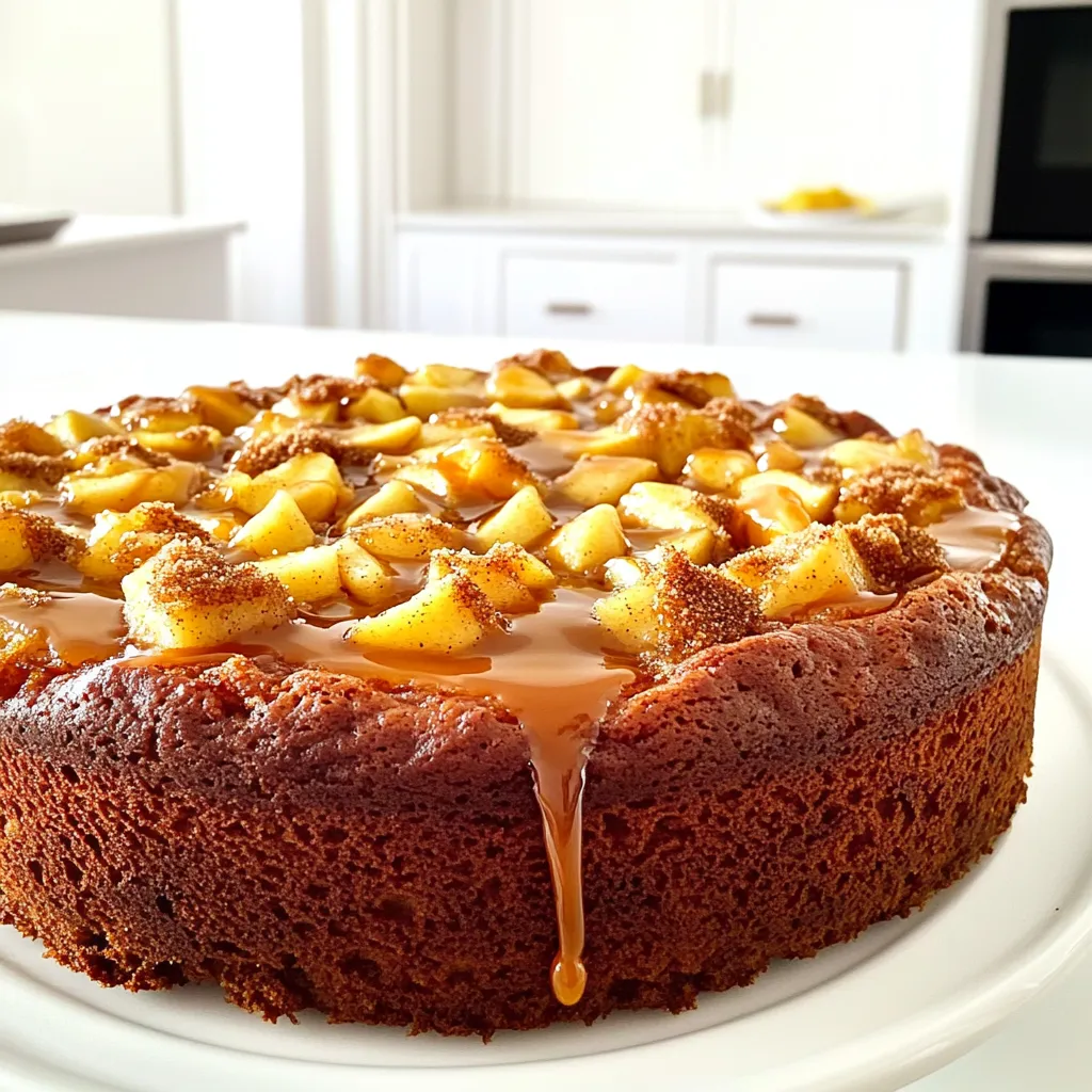 - 2 cups all-purpose flour - 1 ½ teaspoons baking powder - ½ teaspoon baking soda - ½ teaspoon salt - ½ cup unsalted butter, softened - 1 cup granulated sugar - 2 large eggs - 1 teaspoon vanilla extract - ½ cup sour cream - 2 medium apples, peeled and diced (Granny Smith or Honeycrisp) - ½ cup packed brown sugar - 1 teaspoon cinnamon - 1 cup caramel sauce (store-bought or homemade) To make this caramel apple coffee cake, you need simple yet key ingredients. The flour forms the base of the cake. Baking powder and baking soda help it rise. Salt adds flavor. The unsalted butter brings rich taste and moisture. Granulated sugar sweetens the cake. For the eggs, they add structure and bind everything together. Vanilla extract gives a warm and sweet note. Sour cream keeps the cake moist and tender. Apples give a refreshing crunch and natural sweetness. Brown sugar and cinnamon create a delicious swirl of flavor. Finally, caramel sauce drizzled on top ties all the flavors together. Choosing the right apples is vital. I recommend using Granny Smith for a tart kick or Honeycrisp for sweetness. Both options work well in this cake. Enjoy gathering these ingredients and get ready for a treat that combines flavors you love! 1. Preheat your oven to 350°F (175°C). Grease and flour a 9x13 inch baking pan. 2. In a mixing bowl, whisk together: - 2 cups all-purpose flour - 1 ½ teaspoons baking powder - ½ teaspoon baking soda - ½ teaspoon salt 3. In a large bowl, cream together: - ½ cup unsalted butter, softened - 1 cup granulated sugar 1. Add 2 large eggs, one at a time. Beat well after each addition. 2. Mix in 1 teaspoon vanilla extract and stir well. 3. Stir in ½ cup sour cream until smooth. 4. Gradually mix in your dry ingredients until just combined. 5. Fold in 2 medium apples, peeled and diced. 1. In a small bowl, mix together: - ½ cup packed brown sugar - 1 teaspoon cinnamon 2. Pour half of the batter into your prepared baking pan. Spread it evenly. 3. Sprinkle half of the brown sugar mixture over the batter. 4. Spread the remaining batter on top. Sprinkle the rest of the brown sugar mixture. 5. Bake for 30-35 minutes. Check if a toothpick comes out clean. 6. Let the cake cool for about 10 minutes. Drizzle with 1 cup caramel sauce before serving. To ensure your cake rises well, follow these steps: - Make sure your baking powder and baking soda are fresh. Old leavening agents can cause flat cakes. - Don’t skip the creaming step. Creaming butter and sugar adds air, helping the cake rise. - Avoid over-mixing the batter. Mix just until combined to keep the cake light. For flavor, choose the right apples. I recommend: - Granny Smith for a tart taste that balances the sweetness. - Honeycrisp for a sweet, juicy bite that adds great texture. The best way to serve caramel apple coffee cake is warm. I love to: - Drizzle extra caramel sauce on top for a rich finish. - Add a scoop of vanilla ice cream. The cold ice cream pairs perfectly with the warm cake. You can also serve it with whipped cream. This adds a light and airy touch to the dish. To make your cake look stunning, drizzle caramel sauce in a fun way. Try this: - Use a squeeze bottle for a nice, even drizzle. - Drizzle in a circular motion for a beautiful design. For garnishing ideas: - Use a sprinkle of cinnamon on top for added flavor and color. - Add a few apple slices or nuts for a pop of texture. This makes the cake look even more inviting. {{image_2}} You can add fun twists to your caramel apple coffee cake. Consider mixing in nuts like walnuts or pecans. They add crunch and a rich taste. You can also use chocolate chips for a sweet surprise. This makes the cake even more tempting. Feel free to change up the fruit too. Instead of apples, try pears or peaches. Each fruit brings its own sweetness and flavor. You can even mix two types of fruit for a unique taste. If you need gluten-free options, switch the all-purpose flour with gluten-free flour. Make sure to use a blend that works well for baking. This way, everyone can enjoy the cake. For those who want dairy-free, use dairy-free butter and plant-based milk. Almond milk or oat milk works great. This keeps the cake moist and delicious without dairy. You can adapt your cake for different seasons. In summer, use fresh berries like strawberries or blueberries. In winter, add spices like nutmeg or ginger. These spices warm up the flavors and make the cake cozy. Seasonal changes can bring new life to this recipe. Think about how the ingredients change with the weather. Embracing these variations can keep your caramel apple coffee cake exciting all year round. To store leftovers at room temperature, keep the cake in an airtight container. This helps keep it fresh for about two days. If you want it to last longer, refrigerate it. Wrap the cake in plastic wrap or foil, then place it in a container. This will help keep moisture in and prevent it from drying out. If you want to enjoy your caramel apple coffee cake later, freeze it. First, let the cake cool completely. Then, wrap it tightly in plastic wrap and aluminum foil. This prevents freezer burn and keeps the cake fresh. To thaw, place it in the fridge overnight. For reheating, slice the cake and warm it in the microwave for about 15-20 seconds, or until it’s warm. This cake stays fresh for about 3-5 days in the fridge. In the freezer, it can last for up to three months. Check for signs of spoilage. If you see mold or if the cake smells off, it’s best to throw it away. Enjoy your cake while it’s fresh for the best taste! Can I make this cake ahead of time? Yes, you can! Bake the cake and let it cool. Wrap it in plastic wrap. Store it in the fridge for up to three days. You can reheat it in the oven before serving. This keeps the flavors fresh. What can I use if I don't have sour cream? You can use Greek yogurt instead. It has a similar texture and taste. Another option is to use buttermilk. Both will work well in this recipe. How can I tell when the cake is fully baked? Use a toothpick to test the center. If it comes out clean or with a few crumbs, the cake is done. The edges will also pull away from the pan slightly. Keep an eye on the time, but trust the toothpick! Can I use a different pan size for this recipe? Yes, you can! If you use a smaller pan, the cake will be thicker. Adjust the baking time, as it may need a bit longer. A larger pan will make it thinner, so check it earlier. What can I substitute for caramel sauce? You can use chocolate sauce if you prefer. Another option is to make a homemade caramel. Just melt sugar with a bit of butter and cream. It’s easy and tasty! Are there alternatives to granulated sugar? Yes, you can use coconut sugar for a more natural option. Brown sugar is another good choice. It will add a deeper flavor and moisture to the cake. In this post, I shared my favorite recipe for caramel apple coffee cake. We explored the essential ingredients, from flour to caramel sauce. I guided you through each step, from mixing to baking. You learned tips to make it rise and serve it well. We also looked at fun variations and how to store your cake properly. This cake is not just tasty; it also offers great ways to customize it. Now, you can bake and enjoy a delightful treat with your loved ones. Enjoy every slice!