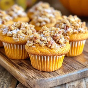 - 1 ½ cups all-purpose flour - 1 teaspoon baking powder - 1 teaspoon baking soda - ½ teaspoon salt - 1 teaspoon ground cinnamon - ½ teaspoon ground nutmeg - ½ cup granulated sugar - ½ cup packed brown sugar - ½ cup vegetable oil - 2 large eggs - 1 cup canned pumpkin puree - 1 teaspoon vanilla extract - ½ cup chopped walnuts (optional) - ¼ cup all-purpose flour - ½ cup oats - ½ teaspoon ground cinnamon - ¼ cup brown sugar - 3 tablespoons cold butter, cubed - ¼ cup chopped pecans (optional) Using the right ingredients is key to great muffins. I love how the spices bring warmth. The mix of cinnamon and nutmeg makes them smell so inviting. The pumpkin adds moisture and a rich flavor. In the dry mix, the flour, baking powder, and baking soda help the muffins rise. Salt enhances all the flavors. In the wet mix, sugar and brown sugar give sweetness and depth. Eggs and oil keep the muffins tender. If you want a nutty crunch, add walnuts to the wet mix. For the streusel topping, oats and butter create a lovely crumbly texture. Adding pecans gives an extra crunch. You can choose to skip the nuts if you prefer. Each ingredient plays a role in making these muffins delicious. The blend of flavors creates a cozy treat that's perfect for any time of day. Preheat the Oven Start by preheating your oven to 350°F (175°C). This step gets the oven ready for baking. Line a muffin tin with paper liners or grease it lightly. This makes it easy to remove the muffins later. Prepare the Dry Ingredients In a large bowl, combine 1 ½ cups of all-purpose flour, baking powder, baking soda, salt, cinnamon, and nutmeg. Whisk them together well. Set this mixture aside for later use. Mix the Wet Ingredients In another bowl, add the granulated sugar, brown sugar, and vegetable oil. Mix these together until smooth. Then, beat in the eggs one at a time. Make sure they blend well. Next, add the pumpkin puree and vanilla extract. Mix until everything is combined nicely. Gradual Mixing Technique Now, it’s time to bring the dry and wet ingredients together. Gradually add the flour mixture to the wet ingredients. Stir gently until just combined. Avoid overmixing to keep the muffins light and fluffy. Incorporate Optional Walnuts If you want to add some texture, fold in ½ cup of chopped walnuts now. This step is optional but adds a nice crunch to the muffins. Make the Streusel Topping In a small bowl, combine ¼ cup of flour, oats, cinnamon, and brown sugar. Add 3 tablespoons of cold, cubed butter. Use a fork or pastry cutter to mix until crumbly. If desired, stir in ¼ cup of chopped pecans for extra flavor. Fill the Muffin Tin Spoon the pumpkin batter into the prepared muffin cups, filling each about ¾ full. This ensures they have room to rise. Generously sprinkle the streusel topping over the batter in each cup. Bake the Muffins Place the muffin tin in the preheated oven. Bake for 20-25 minutes. Check for doneness by inserting a toothpick in the center. If it comes out clean, the muffins are ready. Enjoy the wonderful aroma as they bake! Adjusting Spices To enhance your muffins, adjust the spices to fit your taste. If you like more warmth, add extra cinnamon or nutmeg. For a twist, try adding ginger. Just a hint can make a big change. Enhancing Sweetness You can tweak the sweetness. If you love sweeter muffins, add more brown sugar. You can also mix in maple syrup for a fun flavor. Always taste the batter. This way, you can find the right balance. Toothpick Test for Doneness To check if your muffins are done, use a toothpick. Insert it in the center of a muffin. If it comes out clean, your muffins are ready. This method helps avoid overbaking. Cooling Recommendations Let your muffins cool for five minutes in the pan. Then, move them to a wire rack. This helps them stay soft. Cooling them properly keeps them from getting soggy. Presentation Ideas Serve your muffins warm for the best taste. Dust them with powdered sugar for a nice touch. You can also arrange them on a wooden platter. This looks great for fall gatherings. Pairing with Beverages These muffins go well with coffee or tea. Try pairing them with a spiced chai. The flavors mix perfectly and create a cozy vibe. You can also serve them with hot cocoa for a sweet treat. {{image_2}} Adding Chocolate Chips You can mix in chocolate chips for a sweet twist. Use semi-sweet or dark chocolate chips. About ½ cup works well. The chocolate adds richness and a fun contrast to the pumpkin. Using Different Nuts If you want to change the nuts, try pecans or almonds. These nuts give a different flavor and texture. They add crunch and a nutty taste that pairs great with pumpkin. Gluten-Free Substitutions To make these muffins gluten-free, swap all-purpose flour for a gluten-free blend. Ensure the blend works for baking. This way, everyone can enjoy these tasty treats. Vegan Options You can make a vegan version too. Replace eggs with flax eggs or applesauce. Use a plant-based oil instead of vegetable oil. These swaps keep the muffins moist and delicious. Incorporating Cranberries Cranberries add a tangy flavor. You can fold in ½ cup of dried cranberries into the batter. They balance the sweetness and make the muffins brighter. Fall-themed Additions Add spices like cloves or ginger for a fall vibe. You can also mix in roasted pumpkin seeds for crunch. These changes create a seasonal treat that feels cozy and festive. - Best Practices for Freshness: Store your muffins at room temperature. Use a clean kitchen towel to cover them. This keeps them moist while letting air flow. - Using Airtight Containers: For best results, place muffins in an airtight container. This helps keep them fresh for up to three days. - Freezing Muffins: If you have extra muffins, freeze them. Wrap each muffin in plastic wrap, then place them in a freezer bag. This keeps them tasty for up to three months. - Thawing and Reheating Instructions: To enjoy frozen muffins, remove them from the bag. Let them thaw on the counter for about 30 minutes. For a warm treat, pop them in the microwave for about 15 seconds. - Duration for Optimal Taste: Fresh muffins taste best within three days. After that, they may start to lose flavor and texture. - Recognizing Spoilage Signs: Look for mold or an off smell. If the muffins feel dry or hard, it’s time to toss them. Can I use fresh pumpkin instead of canned? Yes, you can use fresh pumpkin. Cook and puree the pumpkin first. This will give your muffins a fresh taste. Just make sure to drain any excess moisture. Too much water can change the texture of your muffins. How do I know when my muffins are baked? To check if your muffins are ready, insert a toothpick into the center. If it comes out clean or with a few crumbs, your muffins are done. Avoid overbaking, as this can dry them out. Can I make the batter in advance? Yes, you can prepare the batter ahead of time. Store it in the fridge for up to 24 hours. Just stir it gently before you fill the muffin cups. This helps keep the muffins fresh and fluffy. What can I use instead of eggs? If you need an egg substitute, try using applesauce or mashed banana. Use 1/4 cup for each egg. This keeps your muffins moist and adds natural sweetness. How can I replace sugar for a healthier option? You can use honey or maple syrup instead of sugar. Use about 1/3 less than the amount of sugar. You might also want to reduce the liquid in your recipe slightly to keep the right texture. What drinks pair well with pumpkin muffins? Pumpkin muffins taste great with coffee or tea. You can also enjoy them with a warm spiced cider. These drinks enhance the fall flavors of the muffins. Can these muffins be served as a dessert? Absolutely! These muffins make a lovely dessert. Serve them warm with a scoop of ice cream or a dollop of whipped cream. They are perfect for any sweet craving. In this post, we explored how to make delicious pumpkin muffins. We covered key ingredients like flour, sugars, and pumpkin puree. You learned step-by-step instructions to mix wet and dry ingredients and add the streusel topping. We shared tips for improving flavor and adjusting baking techniques for the best results. Overall, these muffins are easy to customize and enjoy. They’re perfect for any season and can be stored well for later. Bake these muffins and savor the flavors in each bite!