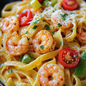 For this dish, you can choose between two pasta types: fettuccine or linguine. Both work well, and they each soak up the sauce nicely. Fettuccine has a flat shape, while linguine is a little thinner. Pick the one you like best! When it comes to shrimp, I prefer using large shrimp that are peeled and deveined. You can use fresh shrimp for the best taste, but frozen shrimp works too. Just make sure to thaw them before cooking. The vegetables and seasonings bring this dish to life. You will need: - 1 red bell pepper, sliced - 1 green bell pepper, sliced - 3 cloves garlic, minced - 2 tablespoons Cajun seasoning The bell peppers add color and crunch, while the garlic gives a nice aroma. Cajun seasoning is key for that spicy kick and deep flavor. It often includes spices like paprika, cayenne, and garlic powder. This mix makes your dish pop! Gather these ingredients, and you’re ready to create a flavorful meal! To cook perfect pasta, start with a large pot of salted water. Bring it to a boil. Add 8 oz of fettuccine or linguine. Cook according to the package instructions until al dente. This means the pasta should still have a slight bite to it. This texture keeps the pasta from becoming mushy in the sauce. Don't forget to save some pasta water! Reserve 1 cup before you drain the pasta. The starchy water helps to thicken the sauce later. Now, let’s sauté the veggies. Heat 2 tablespoons of olive oil in a large skillet over medium heat. Add the sliced red and green bell peppers. Cook them for about 4-5 minutes. You want them to become soft but not mushy. Next, stir in 3 cloves of minced garlic. Cook it for 1 minute. You’ll smell the garlic’s strong aroma! Now, toss the shrimp with 2 tablespoons of Cajun seasoning. Make sure each shrimp is coated. Add the shrimp to the skillet. Cook for 2-3 minutes on each side. The shrimp should turn pink and opaque when done. Once the shrimp are cooked, it’s time to add flavor. Pour in 1 cup of heavy cream and add 1 cup of halved cherry tomatoes. Mix everything well. Let it simmer for 3-4 minutes. This helps the flavors blend together nicely. Now, slowly stir in the drained pasta. Add a bit of the reserved pasta water too. This makes the sauce creamy and helps it stick to the pasta. Let it simmer for another minute. Season with salt and pepper to taste. When done, remove from heat. Garnish with fresh parsley and grated Parmesan cheese for a nice finish. Enjoy your spicy Cajun shrimp pasta! To make your dish pop, choose a quality Cajun seasoning. I recommend brands like Tony Chachere's or Zatarain's. You can also make your own! Mix paprika, cayenne, garlic powder, onion powder, and thyme. Want more heat? Add a pinch of cayenne or a dash of hot sauce. Start small and taste as you go. You can always add more! When sautéing, heat your olive oil over medium heat. This keeps your veggies and shrimp from burning. Cook the bell peppers until soft, about 4-5 minutes. Add garlic last to keep its flavor strong. For shrimp, watch the time. Cook them for 2-3 minutes on each side. They should be pink and opaque. Overcooking makes them tough. Garnish your pasta with fresh parsley for color. Grated Parmesan cheese adds a creamy touch. Serve with a side salad or garlic bread. A crisp green salad pairs well with the spicy pasta. Enjoy your meal! {{image_2}} You can easily change up the proteins in this dish. For instance, use chicken or sausage instead of shrimp. If you want a vegetarian twist, try using mushrooms or tofu. When it comes to cream, you can swap heavy cream for a lighter option like half-and-half or coconut cream. These choices keep the dish creamy without being too heavy. For an extra kick, add more spices like paprika or cayenne. Fresh herbs like basil or oregano can bring fresh notes to your pasta. Seasonal veggies, such as zucchini or asparagus, are great to include. They add color and nutrients. You can serve this pasta as a cold salad. Just let it chill after cooking and add a splash of lemon juice. For easier cleanup, try one-pot variations. Cook everything in the same pot, and save time on washing dishes. This makes it simple and fun to enjoy! To store leftovers, cool the pasta to room temperature first. Transfer it to an airtight container. Make sure to seal it tightly. Store it in the fridge for up to three days. This keeps it fresh and tasty. The best way to reheat is on the stove. Heat a skillet over low heat. Add a splash of water or broth to keep it moist. Stir often to avoid burning. You can also use the microwave. Cover the dish with a damp paper towel. This helps add moisture back to the pasta. Yes, you can freeze this dish! First, let it cool completely. Then, portion it into freezer bags. Remove as much air as possible before sealing. It will last up to three months in the freezer. When ready to eat, thaw it overnight in the fridge. Reheat it on the stove with a bit of cream or broth. Cajun seasoning is a mix of spices. You will often find: - Paprika - Garlic powder - Onion powder - Black pepper - White pepper - Oregano - Thyme - Cayenne pepper This blend brings a bold flavor to dishes. You can adjust it to suit your taste. Yes, you can make this pasta ahead of time. To prepare it for later: - Cook the pasta but stop just before it's fully done. - Drain it and toss it with a little olive oil to prevent sticking. - Store the pasta in an airtight container in the fridge for up to three days. When ready to eat, reheat and add the sauce. This keeps the pasta fresh and tasty. To reduce the spice in your pasta: - Use less Cajun seasoning. Start with one tablespoon instead of two. - Add a bit of sugar to balance the heat. - Use sweet bell peppers, which add flavor without heat. These tips will help you enjoy the dish without too much spice. You can definitely use whole wheat or gluten-free pasta. Here’s what to know: - Whole wheat pasta offers more fiber and has a nutty flavor. Cook it according to the package directions. - Gluten-free pasta comes in options like rice or quinoa. Cooking times may vary, so check the package. Both options work well in this dish and make it healthier. Spicy Cajun shrimp pasta is a tasty dish you can easily make at home. We covered main ingredients like pasta, shrimp, and vegetables. The step-by-step guide helps you cook everything perfectly. I shared tips to enhance the Cajun flavor and variations for different diets. Remember to store leftovers well and freeze if needed. With practice, you will master this dish and impress your friends. Enjoy making your own spicy Cajun shrimp pasta!