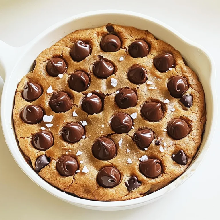- 1 cup almond flour - 1/2 cup protein powder (vanilla or chocolate) - 1/4 cup coconut sugar - 1/2 teaspoon baking soda - 1/4 teaspoon salt - 1/4 cup almond butter (or any nut butter) - 1/4 cup unsweetened applesauce - 1 teaspoon vanilla extract - 1/2 cup dark chocolate chips - Sea salt for topping (optional) Almond flour is low in carbs and high in protein. It adds healthy fats and fiber. Protein powder boosts your protein intake. This helps build muscles and keeps you full. Coconut sugar has a lower glycemic index than regular sugar. It offers a sweet taste without a big sugar spike. Almond butter adds healthy fats and protein. Applesauce keeps the cookie moist and adds natural sweetness. Dark chocolate chips are rich in antioxidants. They provide a treat without too much guilt. If you have nut allergies, use oat flour instead of almond flour. You can swap almond butter for sunflower seed butter. This works for those avoiding nuts. If you can't eat eggs, no need! The applesauce keeps the recipe together. For a lower sugar option, try stevia instead of coconut sugar. Choose dairy-free chocolate chips if dairy is a concern. Feel free to mix and match to fit your needs! To start, you need to preheat your oven to 350°F (175°C). This helps the cookie bake evenly. In a large bowl, mix together these dry ingredients: - 1 cup almond flour - 1/2 cup protein powder (vanilla or chocolate) - 1/4 cup coconut sugar - 1/2 teaspoon baking soda - 1/4 teaspoon salt Make sure to stir well so everything combines nicely. In another bowl, whisk together the wet ingredients: - 1/4 cup almond butter (or any nut butter) - 1/4 cup unsweetened applesauce - 1 teaspoon vanilla extract You want this mixture to be smooth. Next, pour the wet mix into the dry mix. Stir until you form a thick dough. This dough is what makes it a cookie skillet! Now it’s time to prepare the skillet. Grease your cast-iron skillet with coconut oil or use parchment paper. Spoon the cookie dough into the skillet. Spread it out evenly for even baking. If you like a salty sweet flavor, sprinkle a pinch of sea salt on top. Put the skillet in the oven and bake for 15-18 minutes. Keep an eye on it. You want the edges to be golden brown and the center to be set. Once done, remove it from the oven and let it cool for a few minutes. This makes it easier to cut into wedges. To get the best texture, here are some tips: - Don’t overmix the dough. Mix just until combined for a softer cookie. - Adjust baking time based on your oven. If it cooks too fast, lower the heat. - Let it cool slightly before slicing. It helps the cookie set up well. Serve your skillet treat warm. It’s perfect with a scoop of protein ice cream or Greek yogurt on top. Enjoy your delicious creation! To boost the rich taste of your skillet cookie, add a touch of sea salt. This salt contrasts nicely with the sweetness of the chocolate. You can also stir in a pinch of cinnamon or even a bit of espresso powder. Both will deepen the flavor without overwhelming the cookie. If you want to get creative, try mixing in some chopped nuts or dried fruit for added texture and taste. Mix your dry and wet ingredients separately first. This ensures even mixing. When you combine them, use a gentle hand. Over-mixing can make the cookie dense instead of light. Fold in the chocolate chips last so they stay whole and melt perfectly. Remember, the dough should be thick but not dry. Serve the cookie warm from the skillet for the best taste. Top it with a scoop of protein ice cream or a dollop of Greek yogurt. This adds creaminess and complements the cookie's texture. You can even sprinkle some extra chocolate chips on top for a touch of flair. For a fun twist, serve it with fresh fruit like berries, which adds a nice contrast. {{image_2}} You can make this treat even healthier. Try adding in some chia seeds or flaxseeds. These seeds pack in fiber and good fats. You can also use a sugar substitute like stevia or monk fruit. This will cut down on sugar but keep the sweetness. Another great option is to add a handful of walnuts or pecans. These nuts boost healthy fats and add a nice crunch. Switching up flavors can make this treat even more fun. You can use different nut butters like peanut or cashew. Each nut butter brings a unique taste and creaminess. You might also try adding spices like cinnamon or nutmeg. Just a pinch can give a warm, cozy flavor. If you want a fruity twist, toss in dried cranberries or chopped apples. These add sweetness and a bit of tartness. For a dairy-free or vegan version, use a plant-based protein powder. Almond butter is great, but you can also try sunflower seed butter. It’s nut-free and just as tasty. Instead of eggs or dairy, you can stick with unsweetened applesauce. This keeps your treat moist and helps bind the ingredients. Choose dairy-free chocolate chips to keep it vegan-friendly. This way, everyone can enjoy your delicious skillet cookie! To keep your Chocolate Chip Cookie Skillet Protein fresh, store it in an airtight container. This helps retain its moisture and flavor. If you plan to eat it within a few days, leave it at room temperature. For longer storage, place it in the fridge. Avoid leaving it out too long, as it can dry out. When you're ready to enjoy your skillet cookie again, preheat your oven to 350°F (175°C). Place the cookie in the oven for about 5-10 minutes. This warms it up nicely and keeps the chocolate chips soft. If you prefer, you can microwave a slice for about 20-30 seconds. Just keep an eye on it to prevent overcooking. If you want to save some for later, freezing works well! First, let the cookie cool completely. Then, cut it into wedges. Wrap each wedge in plastic wrap. Place the wrapped pieces in a freezer bag. They will stay good for up to three months. To thaw, leave them in the fridge overnight or microwave them for a quick treat! Yes, you can use regular flour. However, the texture will change. Almond flour gives a nice, chewy feel. If you use regular flour, you might need more liquid. Start with a little extra applesauce or nut butter if needed. This will help keep the cookie moist. Look for golden edges and a firm center. The top should not be shiny. A toothpick test works well. Insert it into the center. It should come out clean or with a few crumbs. If it’s wet, give it a few more minutes. Baking times may vary, so check often. Store leftovers in an airtight container. Keep it in the fridge for up to three days. Serve cold, or reheat in the microwave for a warm treat. You can also top it with yogurt or ice cream for a tasty snack. Enjoy the cookies warm for the best flavor! This blog post covered key ingredients, from their benefits to possible substitutions. You learned step-by-step how to prepare and bake a delicious skillet cookie. I shared tips on enhancing flavor and best practices for mixing. You can explore variations like dairy-free options and how to store or reheat leftovers. Remember, experimenting with ingredients keeps the recipe fun and fresh. Enjoy making this treat your own, and share your unique creations with others!