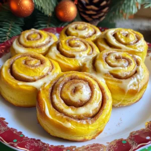 - 2 cups all-purpose flour - 1/2 cup granulated sugar - 1 packet (2 1/4 tsp) active dry yeast - 1/2 teaspoon salt - 1/2 teaspoon ground cinnamon - 1/4 teaspoon nutmeg - 1/4 cup milk, warmed - 1/4 cup pumpkin puree - 1/4 cup unsalted butter, melted - 1 large egg - Filling: - 1/2 cup brown sugar, packed - 1 tablespoon ground cinnamon - 1/4 cup unsalted butter, softened - Cream Cheese Frosting: - 4 oz cream cheese, softened - 1/4 cup unsalted butter, softened - 1 cup powdered sugar - 1 teaspoon vanilla extract - 1 tablespoon milk (if needed, for consistency) The key to great pumpkin cream cheese cinnamon rolls lies in your choice of ingredients. Start with fresh, high-quality pumpkin puree. It adds moisture and flavor. Use active dry yeast for a fluffy roll. Make sure your milk is warm, not hot, to avoid killing the yeast. The dry mix of flour, sugar, and spices creates a lovely base. Ground cinnamon and nutmeg add warmth. The filling combines brown sugar and cinnamon for a sweet and spiced taste. For the cream cheese frosting, use softened cream cheese and butter. This gives the frosting a smooth texture. Adjust the milk to get the right consistency. You want it spreadable but not runny. Gather these ingredients, and you're set for a delicious baking experience! - In a large mixing bowl, combine 2 cups of all-purpose flour, 1/2 cup of granulated sugar, 1 packet of active dry yeast, 1/2 teaspoon of salt, 1/2 teaspoon of ground cinnamon, and 1/4 teaspoon of nutmeg. Mix well to blend the dry ingredients. - In a separate bowl, mix together 1/4 cup of warmed milk, 1/4 cup of pumpkin puree, 1/4 cup of melted unsalted butter, and 1 large egg. Whisk until smooth. - Pour the wet ingredients into the dry mixture. Stir until a rough dough forms. - Transfer the dough to a floured surface. Knead the dough for about 5 minutes. It should feel smooth and elastic. - Place the kneaded dough in a greased bowl. Cover it with a clean kitchen towel. Let it rise in a warm place for about 1 hour or until it doubles in size. - Once the dough has risen, punch it down gently. Roll it out into a rectangle, about 12x16 inches. - Spread 1/4 cup of softened unsalted butter evenly over the dough's surface. Then sprinkle 1/2 cup of packed brown sugar and 1 tablespoon of ground cinnamon all over the buttered dough. - Starting from the long edge, roll the dough tightly into a log. Slice the log into 12 even rolls. - Place the sliced rolls in a greased 9x13 inch baking dish. Cover with a towel and let them rise for another 30 minutes. - Preheat your oven to 375°F (190°C). Bake the rolls in the preheated oven for 20-25 minutes, or until they turn golden brown. - While the rolls bake, prepare the cream cheese frosting. Beat together 4 oz of softened cream cheese, 1/4 cup of softened unsalted butter, 1 cup of powdered sugar, and 1 teaspoon of vanilla extract. Mix until smooth. - If you want a thinner consistency, add 1 tablespoon of milk as needed. - Once the rolls are baked, let them cool slightly. Drizzle the cream cheese frosting over the baked rolls. Enjoy the warmth and sweet aroma! To make great dough, the yeast needs warmth. The ideal temperature is about 110°F (43°C). This warmth helps the yeast grow. You will know the dough has risen when it doubles in size. It should feel puffy and soft when you touch it. Want to boost the taste? Add a pinch of nutmeg or ginger to the dough. This extra spice gives the rolls a warm flavor. You can also use brown butter instead of regular butter. Brown butter has a nutty taste that makes the rolls richer. Warm cinnamon rolls taste best. They are soft and gooey right from the oven. Serve them on a festive plate for a nice touch. You can sprinkle a little cinnamon on top for added flair. This garnish makes your treats look even more inviting. {{image_2}} You can make these rolls truly special with flavor twists. Adding chocolate chips brings a sweet touch. Just fold in a half cup before rolling. You can also use different spices, like cardamom or allspice, for a warm, rich flavor. These small changes can make a big impact. If you need gluten-free options, use a blend of gluten-free flour. It works well in this recipe. For a vegan treat, swap cream cheese with a plant-based alternative. You can also use coconut oil instead of butter. These changes ensure everyone can enjoy the rolls. Get creative with your filling! Add chopped nuts or dried fruits for extra texture. Walnuts or dried cranberries work great. If you want a different cream cheese filling, mix in some maple syrup or orange zest. This gives a delightful twist to the classic rolls. To keep your pumpkin cream cheese cinnamon rolls fresh, wrap them tightly in plastic wrap or foil. Place them in the fridge for up to four days. If you have extra frosting, store it in an airtight container in the fridge. This way, you can enjoy your rolls with fresh frosting later. To reheat, you can use either the oven or the microwave. If you choose the oven, preheat it to 350°F (175°C). Place the rolls on a baking sheet and cover them with foil. Heat for about 10-15 minutes. This keeps the rolls soft and warm. If you use the microwave, heat one roll at a time for 10-15 seconds. Be careful not to overheat, as this can make them tough. You can freeze both unbaked and baked rolls. For unbaked rolls, place them in a greased baking dish, cover with plastic wrap, and freeze. Once frozen, wrap the dish tightly with foil. For baked rolls, let them cool completely. Then, wrap them in plastic wrap and place them in a freezer bag. To thaw, leave them in the fridge overnight. Reheat as described above for the best taste and texture. You can tell if your cinnamon rolls are fully baked by checking their color. They should be golden brown on top. You can also gently press the top of a roll. If it springs back, it's done. Another tip is to check the internal temperature with a food thermometer. It should reach 190°F (88°C) for perfect rolls. If you follow these steps, your rolls will be fluffy and tasty. Yes, you can prepare the dough ahead of time. After kneading, place it in a greased bowl and cover it. You can let it rise in the fridge for up to 24 hours. This slow rise adds great flavor. When you're ready to bake, let the dough come to room temperature. Then, roll it out and continue with your recipe. To freeze your rolls, let them cool completely. Place them in an airtight container or wrap them tightly in plastic wrap. You can freeze them for up to three months. To reheat, thaw them overnight in the fridge. Then, warm them in the oven at 350°F (175°C) for about 10-15 minutes. This keeps them soft and fresh. Yes, you can use other cheeses for your frosting. Mascarpone or ricotta can work well for a different flavor. Adjust the sugar and vanilla to match your taste. Cream cheese is great for a tangy touch, but feel free to experiment. These pumpkin cream cheese cinnamon rolls are great for both breakfast and dessert. They have a sweet flavor and soft texture that fits any time of day. Enjoy them warm with coffee in the morning or as a sweet treat after dinner. They are versatile and delicious, making them a favorite for any occasion. In this article, we covered how to make delicious pumpkin cream cheese cinnamon rolls. We detailed the key ingredients, step-by-step instructions, and tips for perfecting your dough. We explored variations and storage options to help you enjoy these treats longer. Baking these rolls can be fun and rewarding. With the right steps, you’ll create a warm, sweet treat for any occasion. Enjoy the process and share with friends and family for smiles all around!