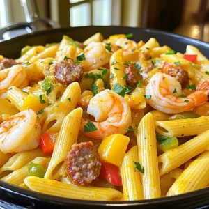 - 12 oz penne pasta - 1 lb shrimp, peeled and deveined - 1 lb smoked sausage, sliced (Andouille or kielbasa) - 1 medium onion, diced - 1 bell pepper (any color), diced - 3 cloves garlic, minced - 1 can (14.5 oz) diced tomatoes, undrained - 4 cups chicken broth - 2 tablespoons Cajun seasoning - 1 teaspoon dried thyme - ½ teaspoon cayenne pepper (adjust to taste) - 2 tablespoons olive oil - Salt and pepper to taste - Fresh parsley, chopped (for garnish) You can swap the penne pasta with any shape you like. If you want a kick, use more cayenne pepper. For a veggie boost, add spinach or zucchini. - A large pot for cooking - A wooden spoon for stirring - A sharp knife for chopping - A cutting board for prep I recommend a pot that holds at least 6 quarts. This size gives you room for all the ingredients. It helps prevent spills when you stir. Start by prepping the shrimp and sausage. For shrimp, you want them peeled and deveined. Rinse them under cold water. Pat them dry with a paper towel. This keeps them from becoming too watery in the dish. For the sausage, slice it into even pieces. I like to cut them about half an inch thick. This way, they cook evenly. Next, it’s time to chop the veggies. Dice the onion and bell pepper into small pieces. Use a sharp knife for clean cuts. This helps them cook faster and blend well with the other flavors. Mince the garlic finely so it releases its flavor quickly. Now, let’s get cooking! Heat the olive oil in a large pot over medium heat. Once hot, add the sliced sausage. Sauté it for about five minutes until it turns brown. This adds great flavor to your dish. After the sausage cooks, toss in the diced onion and bell pepper. Cook this mix for three to four minutes. You want them soft but not mushy. Then, stir in the minced garlic and cook for just one minute. The smell will be amazing! Next, add the Cajun seasoning, dried thyme, cayenne pepper, salt, and pepper. Stir these spices into the mixture well. This step is key for that bold Cajun flavor. Now, it’s time for the shrimp! Add them to the pot and cook for two to three minutes. They should start turning pink. This shows they are nearly done. Pour in the diced tomatoes and chicken broth next. Bring the mix to a gentle boil. Then, add the penne pasta. Stir it well to ensure the pasta is submerged in the liquid. Reduce the heat to low and cover the pot. Let it simmer for 12 to 15 minutes. Stir occasionally to stop the pasta from sticking. The pasta should be al dente and soak up most of the liquid. After cooking, remove from heat and let it sit for a couple of minutes. Taste and adjust the seasoning if needed. Finally, serve hot with fresh parsley on top. This adds a nice pop of color and flavor! How can I adjust spice levels? To change the spice level, you can add more or less cayenne pepper. Start with a little. Taste the dish as you cook. You can always add more spice, but it’s hard to take it away. How do I balance flavors? To balance flavors, use salt and pepper wisely. Fresh herbs like parsley add brightness. A squeeze of lemon juice can also lift the dish. If it’s too spicy, add a bit of cream or sugar. What are the best practices to avoid overcooking shrimp? Cook shrimp just until they turn pink. This takes about 2-3 minutes. If you cook them too long, they become tough. Keep an eye on them as you cook. How can I prevent pasta from sticking? To stop pasta from sticking, stir it often while it cooks. Make sure to use enough liquid in the pot. If you find it sticks, add a splash of olive oil before serving. {{image_2}} You can switch up the sausage in this dish. Try Italian sausage for a milder taste. Chicken sausage is another great choice if you want a leaner option. For a spicy kick, use chorizo. Adding more veggies is smart. You can toss in spinach or kale for extra nutrients. Zucchini or mushrooms also work well. These veggies add color and taste to your pasta. If you need gluten-free options, use rice pasta or quinoa pasta. Both are tasty and work well in this recipe. To make it dairy-free, skip any cheese and use coconut milk instead for creaminess. For a low-carb version, replace pasta with spiralized zucchini or cauliflower rice. This keeps the dish light and healthy while still full of flavor. To keep your Cajun shrimp and sausage pasta fresh, store it in the fridge. Place the pasta in an airtight container. It stays good for up to three days. For longer storage, you can freeze it. Use a freezer-safe container or a heavy-duty freezer bag. Make sure to remove as much air as possible. Label it with the date. This way, you'll know how long it's been. When reheating your dish, keep it tasty. The best way is to use a skillet. Add a splash of water or broth to prevent it from drying out. Heat it over medium-low heat, stirring often. You can also use the microwave. Place the pasta in a microwave-safe bowl. Cover it with a damp paper towel to keep moisture in. Heat in short bursts, stirring in between. This helps to warm it evenly. Enjoy your delicious leftovers! How long does it take to cook shrimp in this recipe? Cooking shrimp takes about 2 to 3 minutes. They will turn pink when done. Be careful not to overcook them. This step is key to keeping shrimp juicy. Can this dish be made ahead of time? Yes, you can make this dish ahead of time. Just store it in the fridge for up to three days. When ready to eat, simply reheat it on the stove. Add a splash of broth to keep it moist. What can I substitute for Cajun seasoning? You can make your own blend. Mix paprika, garlic powder, onion powder, and black pepper. This will give you a similar flavor. You can also use Creole seasoning for a different kick. Is there a non-meat alternative for sausage? Yes, you can use plant-based sausage. Many brands offer tasty options without meat. You can also use mushrooms for a hearty texture. They absorb flavors well and add depth to the dish. This blog post covered all you need for Cajun shrimp and sausage pasta. You learned about the key ingredients, tools, and prep steps. We discussed cooking methods to get full flavor and prevent pasta from sticking. I shared tips for making the dish fit your diet. Lastly, you can store and reheat leftovers easily. Cajun shrimp and sausage pasta is a fun dish that you can adjust to your taste. Enjoy cooking it your way!