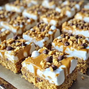 - 1 cup graham cracker crumbs - 1/2 cup creamy peanut butter - 1/4 cup honey or maple syrup - 1/4 teaspoon salt - 1 cup miniature marshmallows - 1/2 cup chocolate chips - 1/4 cup chopped nuts (optional) - 1/2 teaspoon vanilla extract When making Peanut Butter S’mores Bars, we need to gather our ingredients first. Each item plays a role in making this treat both tasty and fun. Graham cracker crumbs form the base. They give a sweet, crunchy texture. Creamy peanut butter adds richness and flavor. Honey or maple syrup acts as a natural sweetener and helps bind the mix. A hint of salt balances out the sweetness and enhances the flavors. Next, we add the miniature marshmallows. They provide that classic s'mores feel. Chocolate chips, whether milk or dark, add a creamy richness that melts in your mouth. You can also add chopped nuts for extra crunch, but it’s optional. Lastly, a splash of vanilla extract brings everything together with a lovely aroma. Make sure you have everything ready before you start. This will help keep the process smooth and fun. Enjoy the process and get ready for a delightful treat! Start by taking a large bowl. Add 1 cup of graham cracker crumbs. Then, scoop in 1/2 cup of creamy peanut butter. Next, pour in 1/4 cup of honey or maple syrup. Don’t forget a pinch of salt, about 1/4 teaspoon. Mix all these ingredients well. You want a sticky dough that holds together nicely. Now, grab an 8x8 inch baking dish. Line it with parchment paper. This step makes removal easy later. Once lined, take your graham mixture. Press it firmly and evenly into the bottom of the dish. Make sure it covers all corners. This will be your base layer for the bars. In a medium bowl, mix 1 cup of miniature marshmallows with 1/2 cup of chocolate chips. This can be milk or dark chocolate, based on what you like. Once mixed, sprinkle this yummy mix over the graham base. Lightly press down to secure it. This makes the top layer just right! Place the dish in the fridge for about 30 minutes. This will help the bars set and become firm. After chilling, lift the bars out using the parchment paper. Set them on a cutting board. Cut them into squares or rectangles. You can choose your preferred serving size. Enjoy your delightful treat! To ensure the right consistency of the base, mix the graham cracker crumbs and peanut butter well. You want a sticky dough. If it's too dry, add a touch more honey or peanut butter. For easy removal, line your dish with parchment paper. This simple step helps lift out the bars without breaking them. For extra fun, consider adding toppings like mini chocolate pieces or crushed nuts. You can also use different types of chocolate. Dark chocolate gives a rich taste, while milk chocolate adds sweetness. Feel free to mix and match to find your favorite combination. You can serve your Peanut Butter S’mores Bars chilled or at room temperature. Chilling makes them firmer and a bit cooler on a hot day. They pair well with milk, coffee, or even a scoop of vanilla ice cream for a special treat. Enjoying them with a warm drink balances the sweetness perfectly! {{image_2}} You can switch up the nut butter for fun. Almond butter or cashew butter works well too. Each nut butter adds a new taste. You might also try adding cinnamon or shredded coconut. These flavors will give the bars a unique twist. Want to make these bars gluten-free? Use gluten-free graham crackers. This simple swap keeps the bars tasty for everyone. If you need a vegan option, replace honey with maple syrup. You can also use vegan chocolate chips. These changes keep the treat plant-based and delicious. Get creative with mix-ins! Add dried fruits like raisins or cranberries for a chewy burst. You can include other candies like M&M’s for a pop of color. For crunch, mix in assorted nuts like almonds or pecans. Each bite can be a new flavor adventure! To keep your Peanut Butter S’mores Bars fresh, store them in an airtight container. This helps to keep them moist and flavorful. If you want to chill them, place the container in the fridge. Avoid leaving the bars out in the open; they can dry out quickly. These bars can last about one week in the fridge. If you want to keep them longer, you can freeze them. Wrap each bar in plastic wrap and place them in a freezer-safe bag. They stay fresh in the freezer for up to three months. When you want to eat them, just take them out and let them thaw at room temperature. To enjoy these bars after storing, heat them gently in the microwave. Use short bursts of time to avoid melting them too much. If you want to maintain their texture and flavor, do not overheat. For best taste, eat them chilled or at room temperature. Yes, you can make these bars ahead of time. I recommend storing them in the fridge for up to five days. This keeps them fresh and tasty for your family or friends. Just remember to cut the bars after they have chilled. This makes serving easy and fun! If you don’t have graham cracker crumbs, you can use digestive biscuits or vanilla wafers. Both will give a nice flavor and texture. You can also try crushed pretzels for a salty kick. Each option adds a unique twist to your bars. Absolutely! Using crunchy peanut butter adds a fun texture. The little bits of peanut give every bite a nice crunch. This change also boosts the peanut flavor in your bars. Just make sure to mix it well with the other ingredients. The bars are ready when they are firm to the touch. After about 30 minutes in the fridge, they should hold their shape. If you press lightly and they spring back, they’re perfect. You can then cut them into squares or rectangles. Enjoy your sweet treat! Making Peanut Butter S’mores Bars is simple and fun. We went through the key ingredients and step-by-step instructions to create a delicious treat. I shared tips to enhance texture and flavor, plus ways to serve them. You can also explore variations to fit your taste or dietary needs. These bars are easy to store and reheat. With the right care, they stay fresh and tasty. Enjoy experimenting with your own twists on this recipe!