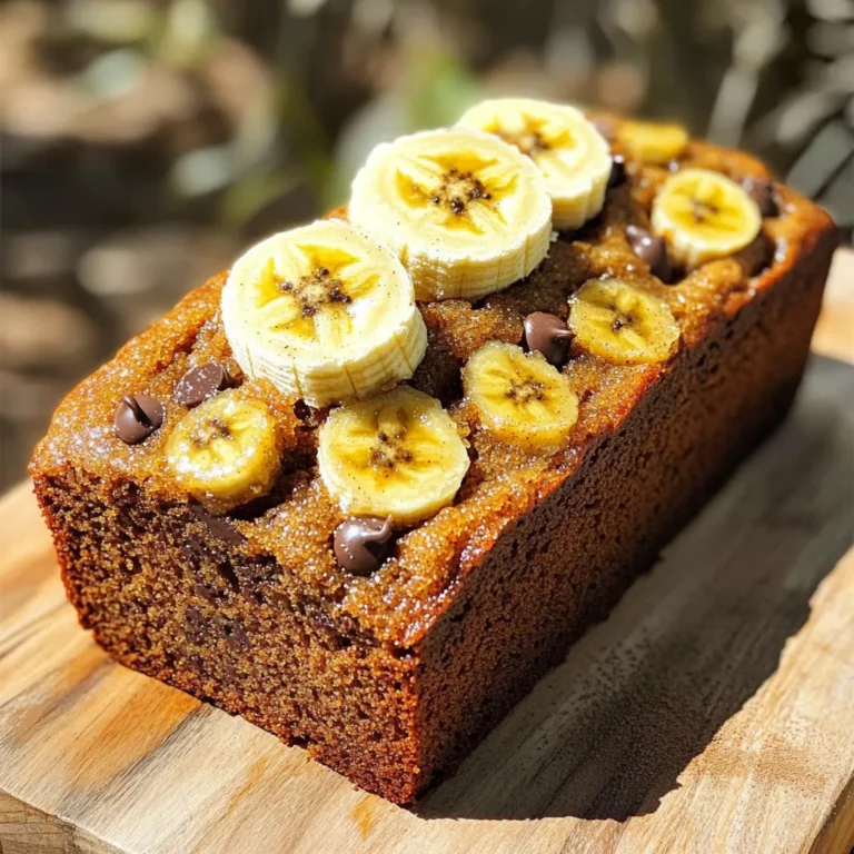 To make this delicious banana bread, you need the following key ingredients: - 3 ripe bananas, mashed - 1/2 cup unsalted butter, softened - 3/4 cup packed brown sugar - 1 large egg - 1 teaspoon vanilla extract - 1 teaspoon baking soda - 1/4 teaspoon salt - 1 1/2 cups all-purpose flour - 1/2 teaspoon ground cinnamon These ingredients work together to create a moist and sweet bread. The ripe bananas provide natural sweetness and moisture. Brown sugar adds a rich flavor and a lovely color. The butter ensures your bread stays soft and tender. You can make your banana bread even better by adding extra ingredients. Here are some great choices: - 1/2 cup chopped walnuts or pecans - 1/2 cup chocolate chips Nuts add a nice crunch and depth. Chocolate chips bring sweetness and a bit of indulgence. You can mix and match these add-ins to suit your taste. If you need to swap some ingredients, I have a few ideas. - Instead of unsalted butter, use coconut oil or margarine. - For a dairy-free option, try a plant-based butter. - You can replace all-purpose flour with whole wheat flour for a heartier texture. - If you want to make it gluten-free, use a gluten-free flour blend. These substitutions allow you to cater to dietary needs while still enjoying this tasty treat. Try experimenting with different flavors and textures to find your perfect banana bread recipe! Start by preheating your oven to 350°F (175°C). This heat works great for baking. Grease a 9x5 inch loaf pan or use parchment paper to help with easy removal. In a large bowl, mix softened butter and brown sugar. Beat them together until the mixture is light and fluffy. This step gives your bread a nice texture. Next, add the mashed bananas. Make sure to mix until everything is combined well. Then, beat in one egg and vanilla extract. Keep mixing until the batter is smooth. In a separate bowl, whisk together flour, baking soda, salt, and ground cinnamon. This dry mix is key for great flavor. Slowly add it to the wet ingredients. Stir gently, but don’t overmix! Overmixing can make your bread tough. If you want a crunch, fold in chopped walnuts or pecans and chocolate chips at this stage. Finally, pour the batter into your loaf pan. Smooth the top with a spatula for even baking. Now it’s time to bake! Place the loaf pan in your preheated oven. Bake for 55 to 65 minutes. To check if it’s done, insert a toothpick into the center. If it comes out clean, your banana bread is ready. If not, give it a few more minutes. Every oven is a bit different, so keep an eye on it. When the baking time is up, let the bread cool in the pan for about 10 minutes. This helps it set before you transfer it. Then, move it to a wire rack to cool completely. For serving, slice the bread warm and add a pat of butter on top. You can also place slices on a decorative plate. Garnish with banana slices and a sprinkle of cinnamon for a lovely touch. Enjoy your delicious creation! To make your banana bread moist, use very ripe bananas. The darker the bananas, the sweeter and softer they will be. Mash them well to mix into the batter. Creaming the butter and brown sugar is key. Beat them until light and fluffy. This step adds air to the mix. Do not overmix the batter after adding flour. Stir gently until just combined. This keeps the bread from getting tough. Store your banana bread in an airtight container. This keeps it moist and fresh. You can also wrap it in plastic wrap. For longer storage, place it in the fridge. If you want to save it for later, freeze individual slices. Just wrap them tightly in foil before freezing. This way, you can enjoy a slice anytime. One common mistake is using unripe bananas. They won’t give the bread the right flavor. Also, avoid skipping the creaming step. If you don’t cream the butter and sugar well, the bread can turn out dense. Don’t overbake the bread either. Check it at 55 minutes. A toothpick should come out clean, but not dry. Following these tips will lead to a perfect loaf every time. {{image_2}} You can make this banana bread a bit healthier. Swap all-purpose flour for whole wheat flour. This change adds fiber and nutrients. You can also try gluten-free flour blends. They work well in this recipe. Just ensure you use one that has xanthan gum for the right texture. Want to change the flavor? Add spices like nutmeg or cloves to give warmth. A teaspoon of each can make a big difference. You can also mix in fruits like blueberries or chopped apples. These fruits add a new taste and keep your bread moist. Mix-ins make your banana bread even more fun. Chopped nuts like walnuts or pecans add crunch. They also bring healthy fats. If you love chocolate, fold in some chocolate chips for sweetness. Try a mix of both for a treat that pleases everyone. To keep your leftover banana bread fresh, wrap it tightly in plastic wrap. You can also place it in an airtight container. Store it at room temperature for up to three days. If you want it to last longer, consider freezing it. For long-term storage, slice the banana bread first. This makes it easy to take out only what you need. Wrap each slice in plastic wrap, then place them in a freezer bag. Label the bag with the date. Your banana bread will stay good for about three months in the freezer. When you're ready to enjoy your banana bread, you can reheat it. For a quick option, use the microwave. Heat a slice for about 15-20 seconds until warm. If you prefer a crisp crust, use the oven. Preheat it to 350°F (175°C) and warm the bread for about 10 minutes. Enjoy your delightful treat! Yes, you can use frozen bananas. Just thaw them first. Once thawed, drain any extra liquid. Then mash them well before adding to the batter. This will give you the same great flavor and moisture. You can check for doneness by using a toothpick. Insert it into the center of the bread. If it comes out clean or with a few crumbs, your bread is ready. The top should also look golden brown and spring back when lightly pressed. To ripen bananas fast, place them in a brown paper bag. This traps ethylene gas, which speeds up ripening. You can also add an apple or tomato to the bag for even faster results. If you need them really quick, bake them at 300°F for 15-20 minutes until they turn black. This blog post covered essential ingredients for banana bread, plus tips for the best results. You learned how to mix, bake, and cool banana bread. We explored fun variations and common mistakes to avoid. When you follow these steps, you will make delicious banana bread. Try different flavors and share with friends. Keep practicing to master this treat! Enjoy your baking!