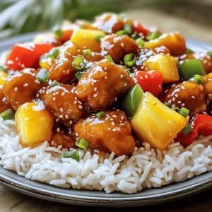 - 1 lb boneless chicken breast, cut into bite-sized pieces - 1 red bell pepper, diced - 1 green bell pepper, diced - 1 cup pineapple chunks (fresh or canned) - 3 green onions, chopped - 2 cloves garlic, minced - 1 tablespoon soy sauce - 1/2 cup ketchup - 1/2 cup apple cider vinegar These main ingredients create a colorful and tasty dish. The chicken gives protein and texture. The bell peppers add crunch and color. Pineapple brings a sweet touch, while garlic and green onions add depth. - 1/2 cup cornstarch - 1/2 cup sugar - Salt and pepper, to taste The cornstarch coats the chicken, giving it a crispy crust. Sugar balances the sauce's tartness. Simple seasoning like salt and pepper enhances the natural flavors. These ingredients work together to make sweet and sour chicken better than takeout. Using fresh produce and quality condiments ensures great taste. You can easily find these items in your local store. Enjoy cooking this dish with your family! To start, season the chicken pieces with salt and pepper. This adds flavor right from the start. Next, dredge the chicken in cornstarch. Make sure each piece is fully coated. This step helps create a crispy texture when frying. For frying, heat one tablespoon of vegetable oil in a large skillet or wok. Use medium-high heat for the best crunch. Cook the chicken in batches. This prevents overcrowding, which can make the chicken soggy. Fry until the chicken turns golden brown and crispy, about 5 to 7 minutes. Once done, remove the chicken and set it aside. Now, let’s sauté the vegetables. In the same skillet, add the remaining oil. Add the diced red and green bell peppers. Cook them for about 3 to 4 minutes until they are slightly tender. Then, add the minced garlic and cook for one more minute. This brings out the garlic's flavor. Next, we need to make the sauce. In a bowl, whisk together the sugar, apple cider vinegar, ketchup, and soy sauce until smooth. This sauce is key to that sweet and sour taste. Pour the sauce over the sautéed vegetables and mix well. It's time to combine everything! Add the crispy chicken and pineapple chunks to the skillet. Stir well to coat all the ingredients in the sauce. Cook for about 2 to 3 minutes. This allows the sauce to thicken slightly and blend the flavors. For an extra touch, stir in the chopped green onions just before serving. This adds a fresh taste and makes the dish look great. Serve the sweet and sour chicken over fluffy jasmine rice or noodles for a perfect meal! To get that real takeout taste, focus on the sauce. The mix of sugar, apple cider vinegar, ketchup, and soy sauce creates a perfect balance. Adjust the sweetness by adding less sugar or more vinegar. This way, you control how sweet or tart your dish is. For frying chicken, make sure to coat it well in cornstarch. This helps it get crispy. Fry the chicken in batches. Don't crowd the pan; give it space to cook evenly. For vegetables, cut them into similar sizes. This helps them cook at the same rate. Sauté them just until they are tender but still crisp. Serve your sweet and sour chicken over fluffy jasmine rice or noodles. These pair perfectly with the dish’s bold flavors. For a beautiful look, garnish with extra green onions and sesame seeds. A colorful plate makes the meal more inviting! {{image_2}} You can easily customize sweet and sour chicken with different proteins. Instead of chicken, use tofu for a vegetarian option. Tofu absorbs flavors well and adds a nice texture. Shrimp is another tasty swap that cooks quickly and adds a sweet taste. For veggies, you have many choices. You can add broccoli, snap peas, or carrots. These veggies add color and crunch. Feel free to mix and match based on what you enjoy or have on hand. The sweet and sour sauce can change to fit your taste. Use pineapple juice instead of sugar for a natural sweetness. If you like a tangier sauce, add more apple cider vinegar. Want some heat? Add chili flakes or a bit of hot sauce. This will give your dish an exciting kick. Experiment with the sauce to find your perfect blend. If you need gluten-free options, substitute soy sauce with tamari. It has a similar flavor and is safe for gluten-free diets. For those watching sugar or carbs, you can use a sugar substitute. This will keep the flavor without adding extra sugar. You can also reduce the amount of pineapple or use fresh pineapple for a lower sugar option. These variations let you enjoy sweet and sour chicken your way! To keep your sweet and sour chicken fresh, use proper storage containers. Glass or plastic containers with tight lids work best. Make sure the chicken cools down before you store it. The shelf life of cooked sweet and sour chicken in the fridge is about 3 to 4 days. Label your container with the date. This helps you track how long it has been stored. If you want to save leftovers for later, freezing is a great option. First, let the chicken cool completely. Then, place it in airtight freezer bags or containers. Remove as much air as you can to prevent freezer burn. Sweet and sour chicken can last for up to 3 months in the freezer. When you are ready to eat it, thaw it overnight in the fridge. To reheat for optimal taste, use a skillet over low heat. This way, the chicken warms up evenly. Stir it often to avoid sticking. You can also use a microwave, but be careful not to overcook it. Enjoy your homemade dish just like takeout! To reduce the sweetness in sweet and sour chicken, you can adjust the sugar levels. Use less sugar than the recipe calls for. Start with a quarter cup instead of a half cup. You can also try using natural sweeteners like honey or maple syrup. These can add flavor without being too sweet. Another option is to add more vinegar. The apple cider vinegar adds a tangy taste that counters sweetness. You can also add more soy sauce or ketchup. These ingredients bring depth and balance without extra sugar. Yes, you can make sweet and sour chicken ahead of time. Cook the chicken and sauce as directed. Then, cool it down and store it in the fridge. Use an airtight container to keep it fresh. This dish tastes great later, too. When you’re ready to serve, just reheat it in a skillet. Add a splash of water if it seems dry. Heat it on medium-low until it’s hot. This keeps the chicken tender and the sauce saucy. Sweet and sour chicken pairs well with many sides. Here are some great options: - Jasmine rice: Fluffy rice soaks up the sauce. - Noodles: Stir-fried or plain noodles work nicely. - Steamed broccoli: This adds color and nutrients. - Fried rice: A tasty twist that complements the dish. - Spring rolls: Crunchy rolls add texture. For drinks, try a refreshing iced tea or lemonade. These drinks balance the dish's flavors perfectly. You've learned all about making sweet and sour chicken. We reviewed key ingredients like boneless chicken, fresh produce, and tasty sauces. I shared easy steps for preparing, cooking, and serving. You now have tips to enhance flavors or swap ingredients for variety. Remember to store leftovers properly to enjoy later. With these basics, you can impress anyone with your cooking skills. Enjoy making this dish your own!