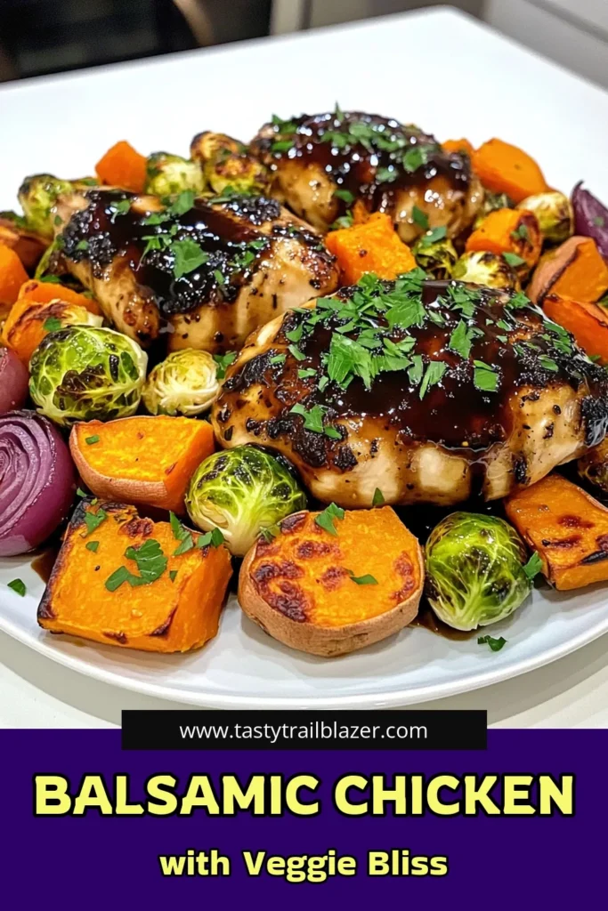 Get ready to savor the flavors of fall with this Balsamic Chicken with Autumn Harvest Veggies recipe! Juicy chicken breasts are roasted with a medley of Brussels sprouts, sweet potatoes, and colorful veggies, all drizzled in a delicious balsamic glaze. Perfect for a cozy dinner, this dish is easy to make and packed with nutrients. Click through to explore the full recipe and impress your family tonight! #BalsamicChicken #HealthyRecipes #FallCooking #EasyDinner