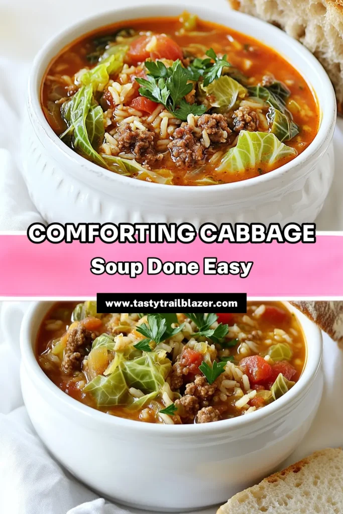 Warm up with this delicious Hearty Slow Cooker Stuffed Cabbage Soup! Packed with ground beef, brown rice, and healthy cabbage, this comforting dish is super easy to make in your slow cooker. Just combine the ingredients, let it cook, and enjoy a flavorful meal perfect for any day. Click to explore the full recipe and bring warmth to your dinner table tonight! #SlowCookerRecipes #CabbageSoup #ComfortFood #HealthyEating