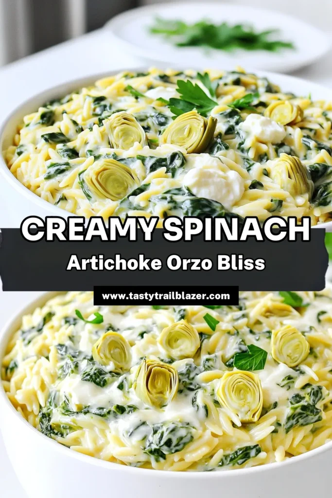 Indulge in our Creamy Spinach Artichoke Orzo Delight that’s sure to impress! This easy and delicious recipe combines orzo pasta with fresh spinach, tender artichokes, and luscious creamy cheese for a perfect comfort dish. Ready in just 30 minutes, it’s ideal for busy weeknights or special gatherings. Don’t miss out—click through for the full recipe and bring a taste of heaven to your table! #OrzoRecipe #SpinachArtichoke #CreamyDelight #EasyCooking