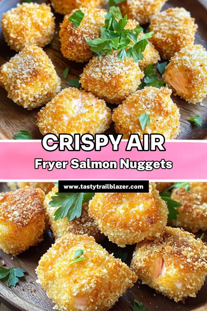 Indulge in a delicious and healthy snack with these Air Fryer Parmesan Salmon Nuggets! This easy recipe combines fresh salmon cubes with a crispy, flavorful coating of parmesan cheese and breadcrumbs, making them perfect for any occasion. In just 25 minutes, you can enjoy a guilt-free treat that's packed with protein and taste. Click through to explore the full recipe and impress your friends and family with this delightful dish!