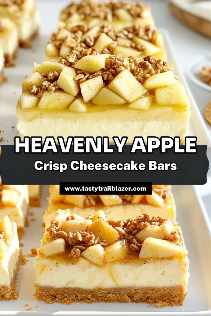 Indulge in the deliciousness of Apple Crisp Cheesecake Bars! This mouthwatering dessert combines creamy cheesecake with a crunchy apple topping, making it the perfect treat for any occasion. With simple ingredients and easy steps, you'll have this delightful dessert ready in no time. Don’t miss out—click through to discover the full recipe and enjoy these sweet bars today! #AppleCrisp #CheesecakeBars #DessertRecipes #BakingJoy