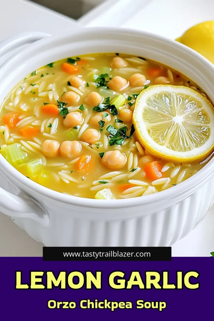 Warm up your evenings with this delightful Lemon Garlic Chickpea Orzo Soup! Packed with nourishing ingredients like chickpeas, orzo, and vibrant veggies, this soup is not only delicious but also incredibly easy to make. Perfect for busy weeknights, it’s ready in just 30 minutes. Dive into this recipe and enjoy a comforting bowl of goodness. Click for the full recipe now! #ChickpeaSoup #OrzoRecipes #HealthyEating #EasyMeals