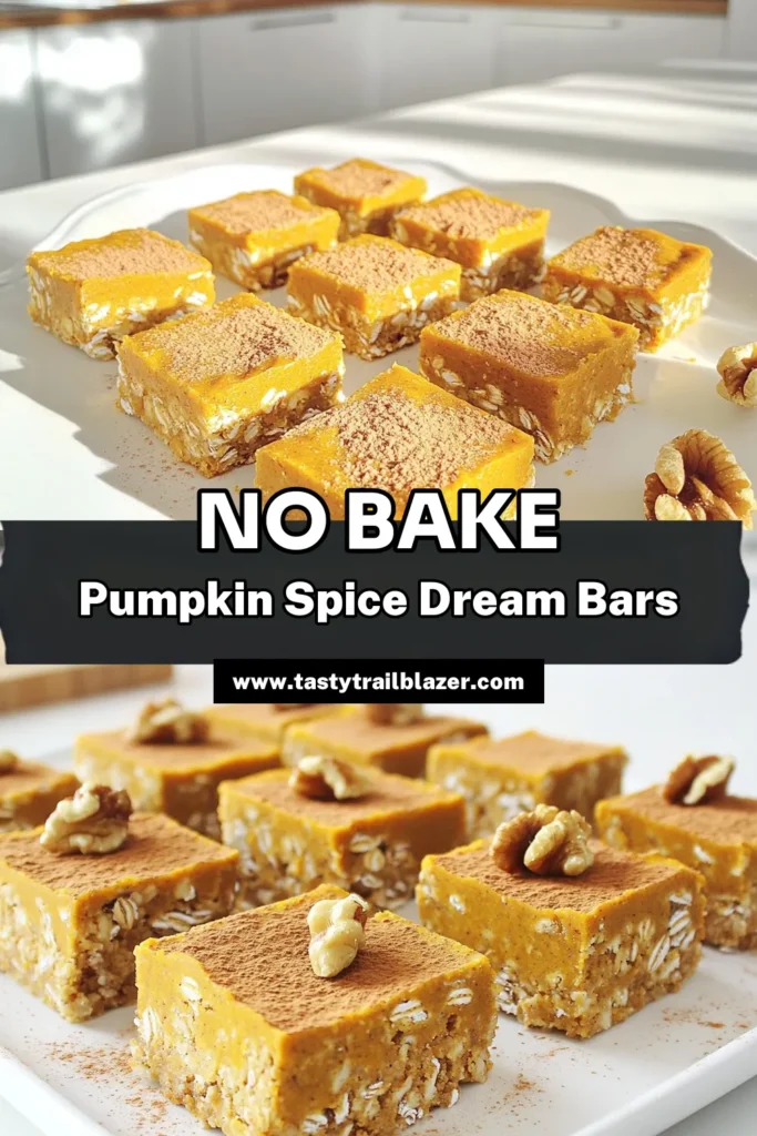 Indulge in the fall flavors with these No-Bake Pumpkin Spice Protein Bars! Easy to make with just a few wholesome ingredients, these delicious treats are perfect for a quick snack or post-workout fuel. Ready in only 15 minutes, they combine the goodness of oats, pumpkin, and protein for a nutritious boost. Click to explore the full recipe and enjoy a taste of autumn anytime! #PumpkinSpice #HealthySnacks #ProteinBars #NoBakeRecipes