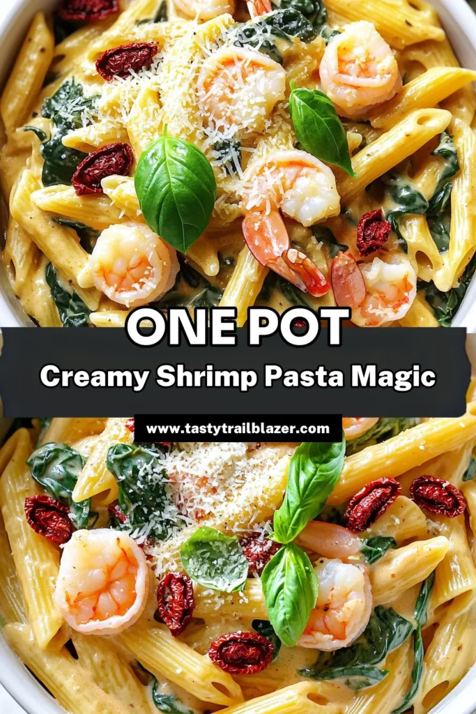 Indulge in the deliciousness of One-Pot Creamy Sun-Dried Tomato Shrimp Pasta! This easy recipe combines tender shrimp, rich sun-dried tomatoes, and creamy sauce for a delightful meal ready in just 30 minutes. Perfect for busy weeknights, impress your family with this flavorful dish. Ready to cook? Click to explore the full recipe and make dinner a breeze tonight! #shrimp #pasta #onepotmeals #dinnerideas