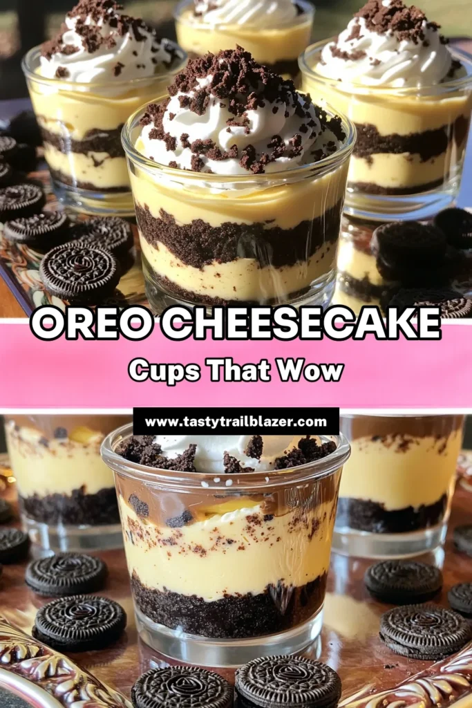 Indulge in these mouthwatering Oreo Cheesecake Delight Cups that are perfect for any occasion! With layers of creamy cheesecake and a crunchy Oreo crust, these delicious treats will wow your friends and family. Follow our easy step-by-step recipe to create these dessert cups in no time. Click to explore the full recipe and elevate your dessert game! #OreoCheesecake #DessertRecipes #SweetTreats #RecipeIdeas