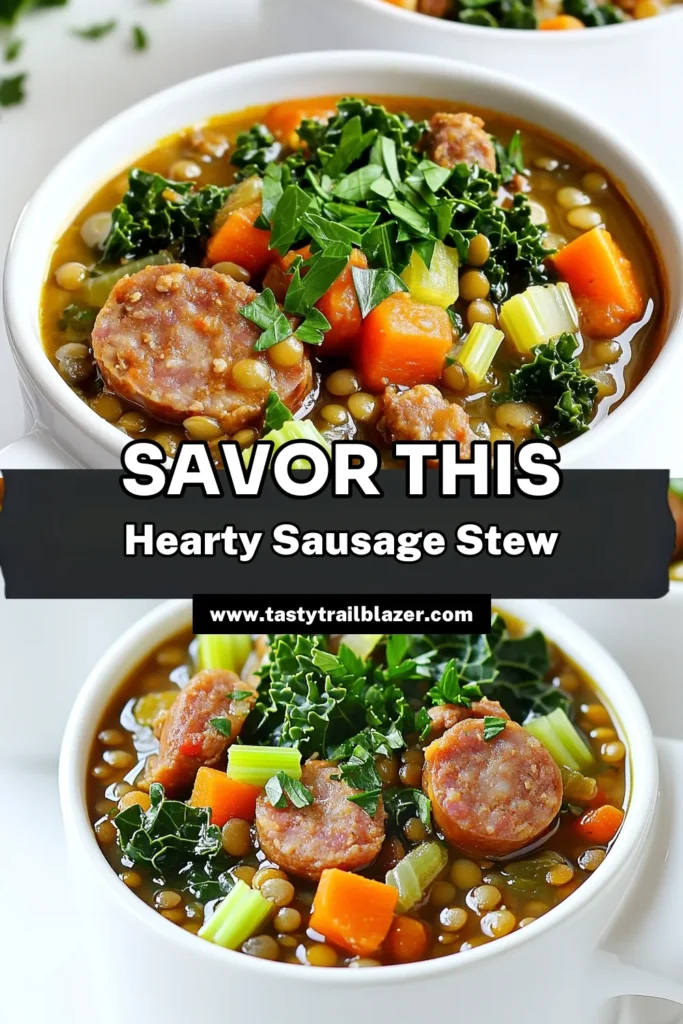 Warm up with this hearty rustic sausage lentil stew, a comforting and delicious meal that's perfect for chilly days! Packed with flavorful Italian sausage, nutritious lentils, and vibrant vegetables, this stew is easy to make and ready in just under an hour. Discover how to whip up this wholesome dish and enjoy its rich flavors. Click to explore the full recipe and start cooking today! #SausageLentilStew #ComfortFood #HealthyRecipes #EasyMeals