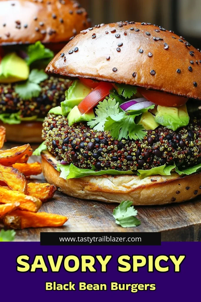 Savor the flavors of these Spicy Black Bean Quinoa Burgers, a delicious and healthy twist on your classic burger! Packed with protein and spices, they make the perfect meal for any occasion. Only 15 minutes of prep time, and you can whip up an amazing dinner that everyone will love. Click through for the full recipe and impress your family and friends tonight! #QuinoaBurgers #HealthyEating #VeggieBurger #MeatlessMeals