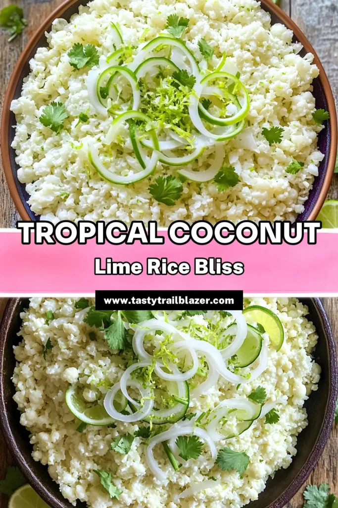 Elevate your meals with this refreshing Coconut Lime Cauliflower Rice recipe! This easy dish combines the subtle sweetness of coconut milk with zesty lime for a vibrant side that pairs perfectly with any main course. Ready in just 20 minutes, it's a delicious low-carb alternative that everyone will love. Click through to discover how to make this tasty recipe and impress your family and friends! #CoconutLimeRice #HealthyRecipes #LowCarb #CauliflowerRecipes