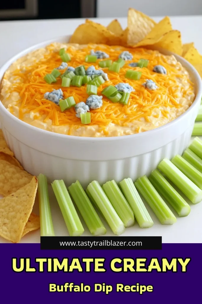 Dive into the ultimate party favorite with this Creamy Buffalo Chicken Dip recipe! Perfect for game days or gatherings, this dip combines shredded chicken, cream cheese, and buffalo sauce for a spicy, savory treat. Easy to make in a slow cooker, it’s ready to serve within hours. Grab your tortilla chips or celery sticks and enjoy! Click through for step-by-step instructions and presentation tips that will impress your guests. #BuffaloChickenDip #PartyRecipes #SlowCookerRecipes #AppetizerIdeas