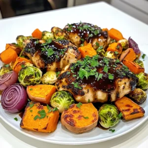 - 4 boneless, skinless chicken breasts - 2 cups Brussels sprouts, halved - 1 large sweet potato, cubed - 2 carrots, sliced - 1 red onion, cut into wedges - 1 cup baby bella mushrooms, halved Chicken breasts form the heart of this dish. They soak up all the flavors and stay juicy. Fall vegetables add color and taste. Brussels sprouts offer a nice crunch. Sweet potato brings sweetness and creaminess. Carrots add a pop of orange, while red onion gives a mild bite. Baby bella mushrooms add earthiness and depth. - 1/4 cup balsamic vinegar - 1/4 cup olive oil - 2 tablespoons honey The marinade is key to the flavor. Balsamic vinegar adds tang and sweetness. Olive oil keeps the chicken moist and helps it cook evenly. Honey balances the acidity. This mix makes every bite taste amazing. - 1 teaspoon dried thyme - 1 teaspoon dried rosemary - 3 cloves garlic, minced - Salt and pepper to taste Herbs elevate the dish. Dried thyme adds warmth, while dried rosemary brings a fragrant touch. Minced garlic adds a nice kick. Salt and pepper enhance all the flavors. Together, they create a rich taste that makes this meal special. - Preheat your oven to 425°F (220°C). This high heat helps the chicken cook well. - Line a large baking sheet with parchment paper. This will make cleanup easy. - In a small bowl, whisk together the balsamic vinegar, olive oil, honey, minced garlic, thyme, rosemary, salt, and pepper. Mix until all ingredients blend well. - Place the chicken breasts in a large bowl. Pour half of the balsamic mixture over the chicken. Toss to coat each piece. Let it sit while you prepare the vegetables. - Chop the Brussels sprouts in half. Cube the sweet potato into bite-sized pieces. Slice the carrots and cut the red onion into wedges. Halve the baby bella mushrooms. - In the same bowl, add the chopped vegetables. Drizzle the rest of the balsamic mixture over them. Toss until all veggies are well coated. - Arrange the marinated chicken in the center of the prepared baking sheet. Spread the vegetables around the chicken in a single layer. - Roast in the preheated oven for 25-30 minutes. The chicken should reach an internal temperature of 165°F (75°C). Stir the vegetables halfway through for even cooking. - After roasting, remove from the oven and let the dish rest for 5 minutes. Garnish with fresh parsley before serving. To make the best balsamic chicken, you can adjust the flavors to suit your taste. Try adding more honey for sweetness or extra balsamic vinegar for tang. Don't be afraid to play around. Marination time is key. I suggest letting the chicken sit for at least 30 minutes. If you have time, marinate it for up to 2 hours. The longer it sits, the better the flavor. You can switch up the veggies in this recipe. Try adding butternut squash, parsnips, or even bell peppers. Each adds a unique taste and texture. If you want a different protein, you can use turkey or pork. Just adjust the cooking time based on the meat you choose. For a complete meal, serve this dish with a side of rice or quinoa. These grains soak up the delicious juices. You can also add a simple green salad to balance the meal. When presenting, arrange the chicken and veggies on a large platter. Garnish with fresh parsley for a pop of color. This makes it look as good as it tastes! {{image_2}} You can swap chicken for hearty vegetables. Use chickpeas or tofu for protein. Both options absorb the balsamic flavor well. This change makes the dish lighter but still tasty. You can enjoy the same warm spices and sweet glaze. Feel free to load up on more veggies. Try adding zucchini, bell peppers, or butternut squash. These vegetables add color and flavor while boosting health benefits. You could also mix in grains or legumes. Quinoa or farro works great as a base. They provide fiber and make the meal more filling. Enhance the dish with extra herbs and spices. Fresh basil or oregano can add a nice twist. You might also sprinkle some red pepper flakes for heat. Experiment with different balsamic types too. A fruity or aged balsamic vinegar can add depth. Mixing flavors keeps it fun and exciting! To keep your balsamic chicken fresh, store leftovers in the fridge. Place the chicken and veggies in an airtight container. They will stay good for about 3-4 days. If you have extra sauce, store it in a small jar. This helps keep flavors strong. When warming up your dish, use the oven for best results. Preheat the oven to 350°F (175°C). Place the chicken and veggies on a baking sheet. Heat for about 15-20 minutes. You can also use the microwave. Heat in short bursts, stirring in between. This way, everything warms evenly. If you want to save some for later, freezing is great. First, let the dish cool completely. Then, place it in a freezer-safe container. Seal tightly to avoid freezer burn. You can freeze it for up to 3 months. To defrost, move it to the fridge overnight. Reheat as mentioned above. The cooking time for balsamic chicken is about 25 to 30 minutes. Preheat your oven to 425°F (220°C). Cook the chicken until it reaches an internal temperature of 165°F (75°C). This ensures the chicken is safe to eat and fully cooked. The vegetables will become tender and caramelized during this time, adding great flavor! For side dishes, you can serve: - Quinoa or rice for a grain option. - A fresh green salad for crunch. - Garlic bread to soak up the sauce. - Steamed broccoli for added veggies. These sides pair well with the savory flavors of the dish. Yes, you can use frozen vegetables! However, they may release extra moisture as they cook. This can make your dish a bit soggy. To avoid this, you can thaw them first and pat them dry. If you prefer not to thaw, just increase the cooking time. Check that all ingredients are cooked through and tender before serving. This blog post covered how to make a tasty balsamic chicken dish with fall vegetables. We explored key ingredients like chicken, balsamic vinegar, and herbs. You learned step-by-step instructions for marinating, roasting, and serving. There are helpful tips for variations and storing leftovers too. In making this dish, you can enjoy easy flavors and healthy choices. Cooking at home can be simple and fun. Enjoy your meals and get creative with your ingredients. Trust me; your taste buds will thank you!