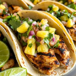- 1 lb boneless, skinless chicken thighs - 2 tablespoons chipotle powder - 1 teaspoon cumin - 1 teaspoon smoked paprika - 1 tablespoon olive oil - Salt and pepper to taste - 1 cup pineapple chunks (fresh or canned) - 1/4 cup fresh cilantro, chopped - 1/4 cup red onion, finely diced - 8 small corn tortillas The main ingredients create a strong flavor base. Chicken thighs are juicy and tender. Chipotle powder gives that smoky kick. Cumin and smoked paprika add warmth and depth. Fresh produce brightens the dish. Pineapple adds sweetness, and cilantro adds freshness. Red onion gives a nice crunch. - Lime wedges - Additional toppings Lime wedges bring a zesty punch. They balance the sweetness of pineapple. You can also add other toppings. Try cheese, avocado, or salsa for variety. These options let you customize your tacos. - Grill or skillet - Mixing bowl You need a grill or skillet for cooking. A mixing bowl is essential for the marinade. The grill gives you those perfect char marks. A skillet works well if you prefer cooking indoors. Make sure your tools are ready before you start. - In a medium bowl, mix 2 tablespoons of chipotle powder, 1 teaspoon of cumin, and 1 teaspoon of smoked paprika. - Add 1 tablespoon of olive oil, salt, and pepper. Stir well to create a smooth marinade. - Next, take 1 pound of boneless, skinless chicken thighs and add them to the bowl. Make sure each piece is well coated. - Cover the bowl and refrigerate for at least 30 minutes. For more flavor, you can marinate for up to 2 hours. - Preheat your grill or skillet over medium-high heat. It should be hot before adding the chicken. - Place the marinated chicken thighs on the grill. Cook for about 6-7 minutes on each side. - Use a meat thermometer to check the internal temperature. It should reach 165°F to be safe to eat. - While the chicken rests, warm 8 small corn tortillas on the grill or in a skillet. Heat them for about 30 seconds on each side. - Cut the grilled chicken into strips. Lay pieces on each tortilla. - Top with a fresh salsa made from 1 cup of pineapple chunks, 1/4 cup of chopped cilantro, and 1/4 cup of finely diced red onion. - Finish with a squeeze of fresh lime juice for added zest. Enjoy your tacos! To get the best flavor, marinate the chicken for at least 30 minutes. I recommend marinating for up to 2 hours if you want a bolder taste. You can swap the chipotle powder for smoked paprika for a different flavor. If you like it spicy, add some cayenne pepper. For great grill marks, use a hot grill. Place the chicken on the grill and do not move it for 6-7 minutes. This helps create those nice marks. Always check if the chicken is done with a meat thermometer. It should reach 165°F to be safe to eat. These tacos go well with fresh sides. I suggest a simple salad or rice. For drinks, try a light beer or a refreshing lemonade. They balance the spice and add a nice touch to your meal. {{image_2}} You can switch the chicken for other meats. Shrimp works well with the same spices. Just cook it for a shorter time. Pork is another tasty option. Use pork shoulder or tenderloin. If you want a vegetarian meal, try using mushrooms. Portobello mushrooms have a great meaty texture. You can also use grilled zucchini or cauliflower. Both options soak up flavor well. Salsa can change your tacos completely. I love making mango salsa. You need: - 1 cup diced mango - 1/4 cup red onion, diced - 1/4 cup cilantro, chopped - Juice of 1 lime - Salt to taste Combine these and you get a sweet and spicy mix. If you want more heat, add jalapeños. Dice them finely and mix them in. Corn tortillas are traditional and delicious. They add a nice flavor to the tacos. However, you can use flour tortillas too. They are softer and more pliable. You can also think outside the box. Lettuce wraps are a low-carb option. They are fresh and crunchy. You could even use whole wheat wraps for a healthier choice. To keep your Chipotle Chicken Street Tacos fresh, follow these steps: - Cool the chicken: Let it sit at room temperature for about 30 minutes. - Use airtight containers: Store the chicken and salsa in separate containers. Glass or plastic containers work well. When you're ready to enjoy your leftovers, here’s how to reheat them: - Use a skillet or microwave: Warm the chicken in a skillet over low heat or use a microwave on medium power. - Check for freshness: If the chicken smells off or has been in the fridge for more than three days, it’s best to discard it. Freezing is a great way to save extra tacos for later: - Freeze separately: Store the chicken and salsa in separate freezer bags or containers. - Thawing instructions: When ready to eat, thaw the chicken overnight in the fridge. Reheat it before serving. To check if the chicken is cooked, use a meat thermometer. The chicken should reach an internal temperature of 165°F. This ensures it is safe to eat. If you don’t have a thermometer, cut into the thickest part. The meat should be white, with no pink. If you see any pink, cook it for a bit longer. Yes, you can use boneless, skinless chicken breasts. However, chicken thighs are juicier and more flavorful. Breasts can dry out if overcooked. If you choose breasts, check them often. Cook them until they reach the same 165°F. This keeps them moist and tasty. The flavor will be slightly different, but still delicious. For Chipotle Chicken Tacos, I love fresh toppings. Here are some great options: - Pineapple salsa: The sweet and spicy mix adds flavor. - Chopped cilantro: It gives a fresh taste. - Diced red onion: This adds a nice crunch. - Lime wedges: A squeeze of lime brings brightness. Feel free to mix and match these toppings. They all complement the smoky chicken well! In this blog post, we explored how to make flavorful chipotle chicken tacos. We covered the key ingredients, preparation, cooking, and serving tips. I shared variations for protein and ingredients. You learned about proper storage and reheating methods, too. Use these steps to create delicious tacos you can share. Enjoy experimenting with flavors and toppings; the options are endless! Your next taco night will be a hit!