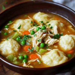 - 2 pounds boneless, skinless chicken thighs - 4 cups low-sodium chicken broth - 1 cup carrots, diced - 1 cup celery, diced - 1 cup onion, chopped The main ingredients for chicken and dumplings make this dish hearty and tasty. I love using boneless, skinless chicken thighs because they stay juicy during cooking. The low-sodium chicken broth adds rich flavor without too much salt. Diced carrots, celery, and onion bring a nice crunch and sweetness. - 1 teaspoon garlic powder - 1 teaspoon dried thyme - 1 teaspoon salt - 1/2 teaspoon black pepper - 1 cup frozen peas Seasonings turn good food into great food. Garlic powder adds a nice depth, while dried thyme gives an earthy taste. The basic salt and black pepper help bring all the flavors together. Adding frozen peas at the end brings a pop of color and sweetness. - 2 cups biscuit mix (like Bisquick) - 2/3 cup milk - Fresh parsley for garnish Dumplings are the star of this dish. I use biscuit mix for ease and fluffiness. Mixing it with milk gives a soft dough that cooks well in the slow cooker. Fresh parsley adds color and freshness when you serve it. Gather these ingredients, and you're ready to create a cozy meal that warms the heart! - Step 1: Place the chicken thighs in the slow cooker. The thighs keep the dish juicy. - Step 2: Add the diced carrots, celery, and onion on top of the chicken. These veggies add great flavor. - Step 3: Pour in the chicken broth and sprinkle with garlic powder, thyme, salt, and black pepper. This mix makes it tasty and warm. - Step 4: Cover and cook on low for 6 to 7 hours. The chicken will be tender when done. - Step 5: Once cooked, remove the chicken and shred it with two forks. Return the shredded chicken back into the slow cooker, along with the frozen peas. This adds a pop of color and sweetness. - Step 6: In a separate bowl, mix the biscuit mix and milk together until just combined. Do not overmix. This keeps the dumplings light. - Step 7: Drop spoonfuls of the biscuit dough over the hot chicken mixture in the slow cooker. Make sure the dough is spread out evenly. - Step 8: Cover and cook on high for an additional 30 minutes. The dumplings will puff up and become fluffy. Serve the dish warm and enjoy the comfort it brings! - For the best results, use the low setting on your slow cooker. Cook for 6 to 7 hours. - To shred the chicken easily, let it rest for a few minutes after cooking. Use two forks. Shred in the slow cooker to keep all the juices. - Mix the biscuit dough gently. Overmixing makes the dumplings tough. - To test if the dumplings are done, poke one with a fork. It should spring back and feel fluffy. - Serve the chicken and dumplings in deep bowls. Add chopped fresh parsley on top for color. - Pair this dish with crusty bread for dipping. It adds extra comfort to your meal. {{image_2}} You can make this dish even more versatile by changing a few key ingredients. - Chicken Alternatives: While I love using boneless, skinless chicken thighs, you can swap them for chicken breasts. Breasts cook quickly and remain tender. Just remember to adjust cooking time slightly. - Vegetable Variations: Want to add more color? Toss in some corn or green beans. These veggies add texture and sweetness, making your dish even more enjoyable. A few simple tweaks can elevate the flavor of your chicken and dumplings. - Adding Fresh Herbs: Fresh rosemary or parsley can bring a bright taste. Chop them finely and stir in right before serving for a burst of freshness. - Using Different Broth Flavors: If you want to switch things up, try vegetable broth or homemade stock. This can add depth and a unique twist to your meal. Don't worry if you don’t have a slow cooker. There are other ways to enjoy chicken and dumplings. - Instant Pot Version: You can make this dish in an Instant Pot. Cook the chicken and veggies on high pressure for about 15 minutes. Then, add the dumplings and cook for 5 more minutes. - Stovetop Version: If you're pressed for time, the stovetop is a great option. Sauté the chicken and vegetables in a pot, then add broth. Bring it to a simmer and add dumplings, cooking until fluffy. Each method has its charm, so pick the one that works best for you. Enjoy experimenting! To store leftovers, let the chicken and dumplings cool to room temperature. Transfer them into airtight containers. I recommend using glass or BPA-free plastic containers. They help keep the dish fresh and tasty. Make sure to seal the containers tightly to avoid air exposure. You can freeze chicken and dumplings for future meals. First, let them cool completely. Then, scoop portions into freezer-safe bags or containers. Be sure to remove as much air as possible before sealing. For reheating frozen portions, take them out of the freezer and let them thaw overnight in the fridge. Then, heat in a pot over medium heat until warm, stirring occasionally. In the fridge, chicken and dumplings last about 3 to 4 days. If you freeze them, they can last up to 3 months. Always check for signs of spoilage before eating. Look for odd smells or changes in color. If you see any, it’s best to throw it away. The best cut of chicken is boneless, skinless thighs. They stay moist and tender during cooking. Thighs add great flavor to the dish. You can use chicken breasts, but they may dry out. Yes! You can add more veggies like corn, green beans, or potatoes. Just chop them small so they cook well. This adds color, taste, and nutrition. Feel free to mix your favorites. To boost flavor, add herbs like parsley or thyme to the dough. You can also mix in garlic powder or cheese. Just remember not to overmix the dough. This keeps them light. You can prepare it ahead of time! Place everything in the slow cooker and store it in the fridge. Just set your slow cooker to cook when you're ready. It’s great for busy days. To keep dumplings light, mix the dough until just combined. Avoid stirring too much. Drop spoonfuls over the hot chicken mixture. Cook them on high to ensure they puff up nicely. This recipe for chicken and dumplings is simple and comforting. You start with chicken, veggies, and broth, then add tasty dumplings. Follow the steps carefully to get soft, fluffy dumplings that sit atop your chicken mixture. Remember to check for freshness when you store leftovers. Experiment with different ingredients and flavors for a twist. Each bowl is warm and full of flavor. Enjoy this meal with family or friends and make new memories together. Preparing this dish is easy and rewarding!