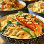 To make Minute Thai Peanut Noodles, you need some key ingredients. Here’s what you will use: - 8 oz. rice noodles - 1/4 cup creamy peanut butter - 3 tablespoons soy sauce - 1 tablespoon lime juice - 2 tablespoons honey or maple syrup - 1 tablespoon sriracha (adjust to heat preference) - 1 clove garlic, minced - 1/4 cup warm water (more if needed) - 1 red bell pepper, julienned - 1 carrot, shredded - 1 cup snap peas - 1/4 cup chopped green onions - Chopped peanuts and cilantro for garnish These ingredients work together to create a tasty, savory dish. The rice noodles give a soft base, while peanut butter adds creaminess. The soy sauce and lime juice bring the right amount of saltiness and tang. Sriracha adds a kick, but you can adjust it to your liking. Want to make your noodles even better? Here are some fun add-ins you can try: - Cooked chicken, shrimp, or tofu for extra protein - Fresh basil or mint for a burst of freshness - Bean sprouts for crunch - Sesame seeds for added flavor and texture These options let you customize your dish. You can create a unique bowl each time you make it! If you don’t have something on hand, here are some easy swaps: - Use whole wheat noodles instead of rice noodles for more fiber. - Swap peanut butter for almond or sunflower seed butter if there are allergies. - Use coconut aminos instead of soy sauce for a gluten-free option. - Honey can be replaced with agave nectar for a vegan alternative. These substitutions keep the dish tasty while meeting your needs. Cooking should be fun and flexible, so don’t be afraid to experiment! First, grab 8 ounces of rice noodles. Boil water in a pot, then add the noodles. Cook them according to the package. This usually takes about 4 to 6 minutes. Stir gently to prevent sticking. Once done, drain the noodles. Rinse them under cold water to stop the cooking. This keeps them from getting mushy. Set the noodles aside on a plate for later. Next, we’ll make the peanut sauce. In a medium bowl, add 1/4 cup of creamy peanut butter. Pour in 3 tablespoons of soy sauce and 1 tablespoon of lime juice. Mix in 2 tablespoons of honey or maple syrup for sweetness. If you like heat, add 1 tablespoon of sriracha. Don’t forget to add 1 clove of minced garlic for flavor. Finally, pour in 1/4 cup of warm water. Stir until smooth. If the sauce is too thick, add more water to get the right consistency. Now, it’s time to cook the veggies. Heat a non-stick skillet over medium heat. Add the julienned red bell pepper, shredded carrot, and snap peas. Sauté for about 2 to 3 minutes. You want them slightly tender but still crisp. After that, lower the heat and add the cooked rice noodles to the skillet. Pour the peanut sauce over everything. Gently toss until the noodles and veggies are well-coated. Heat them through for another 2 to 3 minutes. Finally, stir in 1/4 cup of chopped green onions just before serving. Enjoy your tasty meal! To make a smooth peanut sauce, start with creamy peanut butter. Add soy sauce, lime juice, honey, sriracha, and minced garlic. Mix these well in a bowl. Then slowly add warm water. I use a whisk to blend it all together. If the sauce seems thick, add more water, a little at a time. You want it to coat the noodles nicely, not be too runny. When cooking rice noodles, always follow the package instructions. Bring a pot of water to a boil first. Add the noodles and stir them gently. This helps prevent sticking. After they soften, drain and rinse them under cold water. This step stops the cooking and keeps them firm. Do not overcook them; they should be al dente. To save time, prep all your ingredients first. Chop the bell pepper, shred the carrot, and mince the garlic. You can even make the peanut sauce ahead of time. Store it in the fridge until you need it. Cooking the noodles and veggies takes about 10 minutes. When you have everything ready, this dish comes together quickly! {{image_2}} You can easily make this dish vegetarian or vegan. Use maple syrup instead of honey. For the sauce, just skip the animal products. This way, you keep it plant-based. You can also add more veggies. Try mushrooms or broccoli. They add great flavor and crunch. Want more protein? Add chicken, tofu, or shrimp. For chicken, cook it first in the skillet. Cut it into bite-sized pieces. If using tofu, use firm tofu and cube it. Sauté it until golden brown. Shrimp cooks fast. Just add it to the pan for a few minutes. Each option brings a different taste. Mix different veggies for new flavors. You can add bell peppers, carrots, and snap peas. Try zucchini or bok choy for a twist. Each veggie adds its own taste and texture. Use what you have on hand. The dish stays quick and tasty! To keep your leftover Minute Thai Peanut Noodles fresh, place them in an airtight container. Make sure to cool the noodles completely before sealing the container. This helps prevent moisture buildup, which can make your noodles soggy. Store the container in the fridge. It’s best to eat them within 3 days. When you’re ready to enjoy your leftovers, reheat them gently. You can use a microwave or a skillet. If using a microwave, heat in short bursts of 30 seconds. Stir in between to heat evenly. For the skillet, add a splash of water and heat on low. This helps keep the noodles moist and tasty. Minute Thai Peanut Noodles can last in the fridge for about 3 to 5 days. If you want to store them longer, consider freezing them. In the freezer, they can last for about 2 months. Just remember to seal them well in a freezer-safe bag or container. This way, you can enjoy them later without losing flavor. Yes, you can make this dish gluten-free. Simply use gluten-free soy sauce or tamari instead of regular soy sauce. Rice noodles are already gluten-free, so they fit perfectly. Just check labels to be sure all ingredients are safe. These noodles are great on their own, but you can add sides. Try serving with fresh spring rolls or a light salad. You can also pair them with grilled chicken or shrimp for extra protein. A crisp cucumber salad adds a nice crunch too. You control the spice level! The sriracha adds heat, and you can adjust it to your taste. Start with one tablespoon for mild heat. If you like it spicier, add more sriracha. You can also use red pepper flakes or fresh chili slices for more kick. Minute Thai Peanut Noodles are easy to make with simple ingredients and steps. You learned how to cook rice noodles and prepare a tasty peanut sauce. Adding vegetables or proteins can boost flavor and nutrition. Remember to store leftovers properly and reheating them well. I hope this guide inspires you to try making this dish your own. Enjoy exploring different flavors and combinations with your Minute Thai Peanut Noodles. Your kitchen adventure awaits!