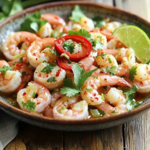 To make Minute Chili Garlic Shrimp, you will need: - 1 pound large shrimp, peeled and deveined - 3 tablespoons olive oil - 4 cloves garlic, minced - 1 red chili, finely sliced (adjust according to spice preference) - 1 teaspoon smoked paprika - 1 teaspoon salt - 1/2 teaspoon black pepper - 1 tablespoon fresh lime juice - 2 tablespoons chopped fresh cilantro (optional, for garnish) When you choose shrimp, look for a few key signs. Fresh shrimp should smell like the ocean, not fishy. The shells should look shiny and firm. Avoid any shrimp with black spots or discoloration. You want shrimp that feel firm and springy. If possible, buy shrimp from a trusted fishmonger or market to ensure quality. If you can’t find large shrimp, you can use medium or small shrimp instead. You can also swap olive oil for avocado oil or butter. For garlic, you can use garlic powder; just 1/4 teaspoon will do. If you want more spice but have no red chili, use crushed red pepper flakes. Finally, if you don't have lime juice, lemon juice works well too. To make Minute Chili Garlic Shrimp, start by gathering your ingredients. You need shrimp, garlic, chili, and some spices. 1. Heat the oil: In a large skillet, pour in three tablespoons of olive oil. Turn the heat to medium-high. Wait until the oil shimmers to know it's ready. 2. Sauté garlic and chili: Add minced garlic and sliced red chili to the hot oil. Stir for about 30 seconds. Keep an eye on it, as you don't want to burn the garlic. 3. Add shrimp: Turn the heat to high and add one pound of shrimp. Season with smoked paprika, salt, and black pepper. 4. Cook the shrimp: Sauté the shrimp for about 2-3 minutes on each side. They will turn pink and opaque when done. 5. Finish with lime: Drizzle in one tablespoon of fresh lime juice and mix well. This adds a nice zing to your dish. 6. Garnish: If you like, sprinkle chopped fresh cilantro on top for extra flavor. 7. Serve: Enjoy your shrimp right away. You can pair it with rice or serve on lettuce for a light meal. You will need a few essential tools to prepare this dish: - Large skillet - Wooden spoon or spatula - Measuring spoons - Knife and cutting board These tools help you cook the shrimp evenly and keep everything organized. This dish cooks quickly, so be ready! - Prep time: 5 minutes - Cooking time: 5 minutes - Total time: 10 minutes Make sure your skillet is hot enough. The shrimp should sizzle as soon as they hit the pan. This quick cooking helps keep them tender and juicy. To make shrimp tender and juicy, you need to cook them quickly. Shrimp cook fast, so watch them closely. When they turn pink, they are done. Overcooking makes them tough. Use medium-high heat when you start. This helps the shrimp sear nicely. Remember, the right amount of olive oil also helps keep them moist. If you love heat, add more chili. For a milder dish, use less. You can also remove the seeds from the chili to lower the heat. Another great tip is to add a pinch of cayenne pepper for extra spice. Taste the dish as you cook. This way, you can adjust the spice to your liking. You can serve Minute Chili Garlic Shrimp with many sides. Rice is a classic choice, as it soaks up the sauce. You can also use cauliflower rice for a low-carb option. If you want something light, serve the shrimp on a bed of lettuce. It makes a great appetizer. For a fresh touch, add lime wedges and extra cilantro as garnish. {{image_2}} You can easily change this dish. Add vegetables like bell peppers, snow peas, or zucchini. These veggies add color and crunch. You can also try different spices. A pinch of cumin or a dash of cayenne can wake up the flavor. Fresh basil or parsley can replace cilantro for a different herb note. This dish is not just for the skillet. You can grill the shrimp for a smoky taste. Just toss them on the grill for about 2-3 minutes per side. If you prefer baking, spread the shrimp on a baking tray. Bake them at 400°F for about 6-8 minutes. Both methods give you tasty shrimp without much fuss. Minute Chili Garlic Shrimp is naturally gluten-free. Just check your spices for hidden gluten. If you want low-carb, serve the shrimp on lettuce instead of rice. You can also add more veggies to your plate for a filling meal. These options let you enjoy this dish without worry. To store leftover chili garlic shrimp, place it in an airtight container. Make sure the shrimp cools to room temperature first. Cover the container tightly. This helps keep the shrimp fresh and tasty. Store it in the fridge for up to two days. If you want to keep it longer, freezing is a great option. When you are ready to eat the shrimp again, reheating is key. Use a skillet on medium heat. Add a little oil or butter to the pan. This will help keep the shrimp moist. Heat for about 3-4 minutes, stirring gently. You want to warm it through, not cook it more. This keeps the shrimp juicy and flavorful. Freezing chili garlic shrimp is simple. First, place it in a freezer-safe bag. Remove as much air as possible before sealing. Label the bag with the date. You can freeze it for up to three months. When you’re ready to enjoy it, thaw it in the fridge overnight. Then, reheat as mentioned above for the best flavor. Yes, you can use frozen shrimp. Just make sure to thaw them first. Place the shrimp in cold water for about 15-20 minutes. After thawing, pat them dry with a paper towel. This step helps the shrimp cook evenly. Minute Chili Garlic Shrimp pairs well with many sides. Serve it over rice for a filling meal. You can also enjoy it on a bed of lettuce for a light option. Add some steamed veggies on the side for color and nutrition. A fresh salad complements this dish nicely too! Shrimp cook quickly and change color as they do. Look for a bright pink color with a firm texture. They should also be opaque in the center. Cooking time is usually about 2-3 minutes on each side. If you see these signs, your shrimp are done! In this post, we explored how to make tasty Minute Chili Garlic Shrimp. We covered the best ingredients, cooking methods, and tips for juicy shrimp. Remember to select fresh shrimp for great flavor and adjust spices as needed. Storage tips help you enjoy leftovers later. Whether grilling or baking, there are options for everyone. Keep experimenting with add-ins and serve with your favorite sides. Enjoy your cooking journey with this simple yet delicious dish!