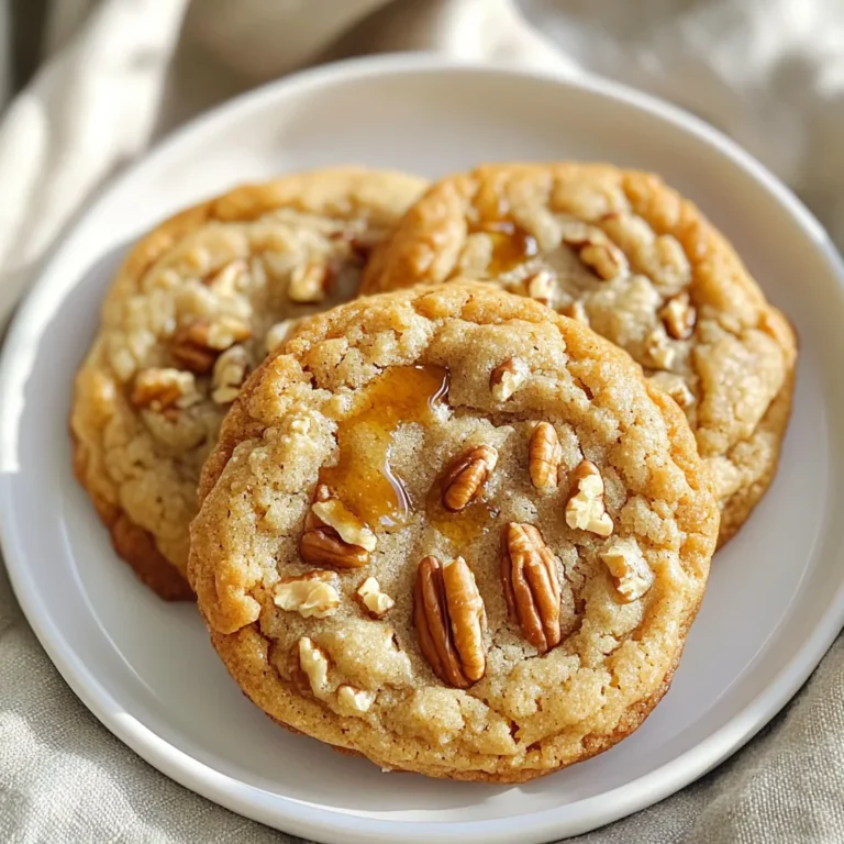 - 1 cup unsalted butter - 1 cup brown sugar, packed - 1/2 cup granulated sugar - 1 large egg + 1 egg yolk - 2 teaspoons pure vanilla extract - 2 cups all-purpose flour - 1/2 teaspoon baking soda - 1/2 teaspoon salt - 1/2 cup maple syrup - 1 cup pecans, roughly chopped - 1/2 teaspoon cinnamon (optional) In this recipe, the ingredients work together to create a rich flavor. The unsalted butter gives a nice base. Brown sugar adds a deep sweetness, while granulated sugar balances it out. The egg and egg yolk add moisture and help the cookies rise. Our pure vanilla extract brings warmth to the mix. Using all-purpose flour gives the cookies structure. The baking soda helps them rise, and salt enhances all the flavors. Maple syrup adds a lovely, natural sweetness and pairs perfectly with pecans. Chopped pecans add a nice crunch and nutty flavor. You can add cinnamon for a warm touch! - Alternatives for brown sugar and granulated sugar: You can use coconut sugar or a blend of honey and agave syrup. Both will change the flavor slightly but still taste great. - Egg substitutions for vegan options: Use flax eggs or applesauce. Mix 1 tablespoon of ground flaxseed with 3 tablespoons of water and let it sit. This mix works well as a binder. - Flour variations for gluten-free cookies: You can use almond flour or a gluten-free flour blend. They will change the texture, but still make tasty cookies! Start by melting the butter in a saucepan over medium heat. Stir it constantly. This helps the butter brown evenly. After about 5 to 7 minutes, it will turn a golden color and smell nutty. This browning adds great flavor to the cookies. Once you notice the color change, remove it from the heat. Let it cool slightly before you use it. Cooling stops the cooking process and ensures the butter mixes well with other ingredients. In a large bowl, mix the brown butter with the brown sugar and granulated sugar. I like using a hand mixer for this step. It helps blend everything smoothly. After mixing, add the egg, egg yolk, and vanilla extract. Beat these ingredients until they are smooth. Finally, stir in the maple syrup. This gives the cookies their sweet, rich taste. In a separate bowl, combine the flour, baking soda, salt, and optional cinnamon. This keeps the dry ingredients well-mixed. When you add the dry mix to the wet mix, do it gradually. Stir gently until just combined. Be careful not to overmix. Overmixing can make the cookies tough. Once mixed, fold in the chopped pecans at the end. This ensures the nuts stay whole and give a nice crunch. Now it’s time to shape the cookies. Use a cookie scoop or your hands to form tablespoon-sized balls of dough. Place them on parchment-lined baking sheets. Make sure to leave about 2 inches between each ball. This space allows them to spread while baking. Preheat your oven to 350°F (175°C). Bake the cookies for 10 to 12 minutes. You want the edges to be lightly golden and the centers to stay soft. After baking, let them cool on the sheets for 5 minutes. Then transfer the cookies to a wire rack to cool completely. Chilling the dough is key. It helps the flavors blend and makes the cookies chewy. I recommend chilling for at least 30 minutes. This step also stops the cookies from spreading too much while baking. Baking time matters for texture too. For soft cookies, aim for 10-12 minutes. The edges should be golden, but the centers need to stay soft. A little underbaking gives you the perfect balance. Adding cinnamon can boost the taste. It gives warmth and depth to your cookies. Just half a teaspoon can make a big difference. You might even try nutmeg or ginger for a twist. For extra flavor, consider adding chopped chocolate or dried fruits. These can add sweetness and texture. You could also try a splash of bourbon for a fun and unique flavor. Serve the cookies on a rustic platter. Drizzle extra maple syrup on top for a sweet touch. A sprinkle of chopped pecans adds a nice crunch and looks beautiful. Pair these cookies with a cold glass of milk or a warm cup of coffee. The warm flavors of the cookies match perfectly with both drinks. Sharing them with friends makes for a delightful treat! {{image_2}} You can switch up the nuts in these cookies. Walnuts and almonds work well in this recipe. If you prefer walnuts, they add a rich and slightly bitter flavor. Almonds give a nice crunch and a mild taste. Simply replace the pecans with your nut of choice. Make sure to chop them roughly, just like you would with pecans. Want to get creative with flavors? You can add chocolate chips or dried fruits like cranberries or raisins. These add sweetness and a chewy texture to the cookies. For a spiced version, try adding nutmeg. Just a pinch can bring warmth and depth to each bite. Mix in these extras right after folding in the nuts for the best results. If you need a vegan or gluten-free version, it’s easy to adapt! For vegan cookies, swap the butter with coconut oil or vegan butter. You can also use flaxseed meal mixed with water to replace the egg. For gluten-free cookies, use a 1-to-1 gluten-free flour blend. These swaps keep the cookies delicious and satisfying for everyone. To keep your bakery-style brown butter maple pecan cookies fresh, follow these tips: - Use airtight containers: This helps prevent air from making cookies stale. - Cookie jars: They look nice but may not seal as well. Make sure cookies are completely cool before storing. I like to stack them in layers, with parchment paper between. This keeps them from sticking together. You can freeze both the dough and baked cookies. Here’s how to do it: - Freezing cookie dough: Shape the dough into balls and place them on a baking sheet. Freeze them for about an hour, then transfer to a freezer bag. This way, you can bake fresh cookies anytime. - Freezing baked cookies: Let them cool, then place them in an airtight container. You can also use freezer bags. To thaw, leave cookies at room temperature for about 30 minutes. For reheating, pop them in the oven at 350°F for 5-7 minutes. Enjoy warm cookies that taste fresh! These cookies can last about one week at room temperature. Store them in an airtight container. This keeps them soft and fresh. If you want to enjoy them longer, freeze them. They will stay good for up to three months in the freezer. Yes, you can! If you need to avoid gluten, use a gluten-free flour blend. You can also swap brown sugar with coconut sugar for a different flavor. For a vegan option, replace eggs with flaxseed meal or applesauce. Just remember, these changes may alter the taste and texture a bit. To bake cookies evenly, use a light-colored baking sheet. This helps prevent burning. Make sure to preheat your oven fully before baking. Also, space the cookies well apart on the sheet. This allows for proper air circulation. Rotate the baking sheet halfway through for even cooking. Look for lightly golden edges on the cookies. The centers should look soft but not raw. You can also do the touch test; the cookies should spring back when gently pressed. If they look too wet in the middle, give them a minute or two more. You can create delicious cookies using simple steps and great ingredients. We covered key items to use, such as butter, sugars, and pecans, and how to mix and bake them. I shared tips for different flavors and dietary needs, too. Remember, chilling the dough and avoiding overmixing are key for the best texture. Enjoy your cookie-making experience, and let your creativity shine as you try different variations or substitutes. Happy baking!