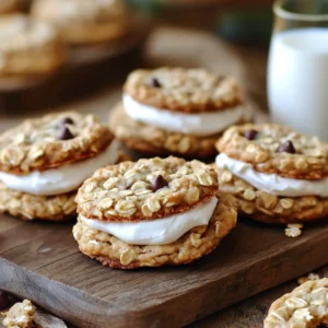 For oatmeal creme pies, you need these key items: - 1 cup rolled oats - 1 cup all-purpose flour - 1/2 teaspoon baking soda - 1/2 teaspoon baking powder - 1/2 teaspoon ground cinnamon - 1/4 teaspoon salt These ingredients create a chewy texture and a warm flavor. Rolled oats add fiber and nutrients, while flour provides structure. The baking soda and powder help the cookies rise and stay soft. Next, gather these sweeteners and flavorings: - 1/2 cup unsalted butter, softened - 1/2 cup brown sugar, packed - 1/4 cup granulated sugar - 1 large egg - 1 teaspoon vanilla extract Butter adds richness, and the sugars bring sweetness. The egg binds everything, while vanilla gives a nice aroma and taste. Using both brown and granulated sugar balances chewiness and crispiness. You can add these optional ingredients for extra flavor: - 1 cup mini chocolate chips - For the cream filling: - 1/2 cup unsalted butter, softened - 1 cup powdered sugar - 1 teaspoon vanilla extract - 1-2 tablespoons milk (as needed for consistency) Chocolate chips make each bite even more delightful. For the cream filling, the butter and powdered sugar create a smooth and sweet layer. Adjust the milk to get the right texture for spreading. 1. Preheating the oven: Start by preheating your oven to 350°F (175°C). This step is key for even baking. Line two baking sheets with parchment paper to prevent sticking. 2. Mixing dry ingredients: In a medium bowl, whisk together the rolled oats, all-purpose flour, baking soda, baking powder, ground cinnamon, and salt. Make sure everything is mixed well to create a uniform base for your cookies. 1. Creaming butter and sugars: In a large bowl, use a mixer to cream the softened butter, brown sugar, and granulated sugar. Mix until the mixture is light and fluffy. This should take about 2-3 minutes. 2. Adding egg and vanilla: Add one large egg and one teaspoon of vanilla extract to the butter and sugar mix. Beat until everything is well combined and smooth in texture. 1. Mixing dry and wet ingredients: Gradually add your dry mixture to the wet mixture. Stir until just combined. If you want to add a twist, fold in some mini chocolate chips for extra flavor. 2. Scooping and baking: Use a tablespoon or cookie scoop to drop rounded balls of dough onto the prepared baking sheets. Leave some space between each scoop for spreading. Bake for about 10-12 minutes or until the edges turn golden brown. 1. Preparation of cream filling: While your cookies cool, make the cream filling. Beat together softened butter, powdered sugar, and vanilla extract in a mixing bowl. Add milk one tablespoon at a time until it reaches a creamy consistency. 2. Sandwiching cookies with filling: Once the cookies are cool, take one cookie and spread a generous amount of cream filling on its flat side. Press another cookie on top to form a sandwich. Repeat this for all cookies. 3. Serving suggestions: Enjoy these homemade treats with a glass of milk or your favorite drink. They are perfect for sharing or indulging yourself! To bake your oatmeal creme pies evenly, space them well on the baking sheet. This allows hot air to flow around each cookie. I suggest using parchment paper to prevent sticking. Bake for 10-12 minutes, or until the edges turn golden. The cookies may look soft, but they'll firm as they cool. Let the cookies cool on the baking sheet for about 5 minutes. This helps them set up just right. After that, move them to a wire rack. Cooling on a rack allows air to circulate and keeps the bottoms from getting soggy. For the cream filling, you want a smooth, creamy texture. Start with softened butter and mix in powdered sugar. Add vanilla extract for flavor. If the filling is too thick, add milk one tablespoon at a time. If it’s too runny, add more powdered sugar until you get it just right. Adjust the sweetness to your taste. If you like it sweeter, add a bit more sugar. If you prefer it less sweet, use less. This way, you control the flavor. Store your oatmeal creme pies in an airtight container. This keeps them fresh longer and prevents them from drying out. If you stack them, place parchment paper between layers. This protects the filling from squishing out. They last about 3-5 days at room temperature. You can also refrigerate them, which can extend their shelf life. Just remember, chilled pies may be a little harder, so let them sit at room temp for a few minutes before enjoying. {{image_2}} You can change up the flavors in oatmeal creme pies easily. Adding different types of chocolate can make a big impact. Try using dark chocolate chips or even white chocolate for a sweet twist. You can also mix in spices like nutmeg or ginger. These spices add warmth and depth. They can turn a simple treat into something special. If you need gluten-free options, it's easy to adapt. Use gluten-free flour instead of all-purpose flour. Check that your oats are certified gluten-free. For vegan adaptations, swap the egg for a flaxseed meal or applesauce. Use vegan butter for the cream filling. These changes keep your treats tasty while meeting dietary needs. You can make oatmeal creme pies for any season! For fall, try pumpkin oatmeal creme pies. Just add pumpkin puree and a hint of cinnamon. This gives a cozy vibe. For the holidays, consider mint variations. Add peppermint extract to the cream filling for a fresh, festive flavor. These seasonal themes keep your treats exciting all year long. To keep your oatmeal creme pies fresh, it's important to seal and wrap them well. You can use plastic wrap or foil to cover each pie individually. This helps prevent them from drying out. For extra protection, place them in an airtight container. This keeps air out and keeps your treats soft. You can freeze oatmeal creme pies for later enjoyment. To do this, stack the pies with parchment paper between them. Place the stack in an airtight container or a freezer bag. Make sure to remove as much air as possible. When you're ready to eat, take them out and let them thaw at room temperature for about 30 minutes. They will taste just as fresh! At room temperature, your oatmeal creme pies will last about 3 to 5 days. Keep them in a cool, dry place to help maintain their soft texture. If you choose to store them in the fridge, they can last up to a week. Just remember, the fridge can sometimes make them a bit firmer, so enjoy them at room temp for the best taste! To make oatmeal creme pies softer, you can try a few simple tricks. First, reduce the baking time by 1-2 minutes. This helps keep the cookies soft. Second, add an extra tablespoon of butter to the dough. More fat makes them moist. Third, let the cookies cool on the baking sheet for a few minutes. This allows them to firm up without drying out. Lastly, store the pies in an airtight container with a slice of bread. This method keeps them soft longer. Yes, you can use quick oats instead of rolled oats. Quick oats are smaller and cook faster. This change affects the texture of your cookies. Oatmeal creme pies made with quick oats may be softer and less chewy. If you prefer a heartier bite, stick with rolled oats. They give a nice texture and chewiness that many people love. You can make a healthier version of oatmeal creme pies. Start by using whole wheat flour instead of all-purpose flour. This adds fiber and nutrients. You can also reduce the sugar by half and use natural sweeteners like honey or maple syrup. Experiment with adding mashed bananas or unsweetened applesauce for moisture and sweetness. Finally, consider using coconut oil instead of butter for a different flavor profile. These swaps can make your treats a bit healthier without losing taste. You now have a clear guide to making delicious oatmeal creme pies. We covered ingredients like rolled oats, sweeteners, and optional add-ins. I shared step-by-step instructions, baking tips, and even storage advice to keep your treats fresh. You can create unique variations too, adapting them to different diets or seasons. Remember to have fun while baking! Personalize your recipes, and enjoy every bite of your homemade treats. Now, it’s time to get baking!