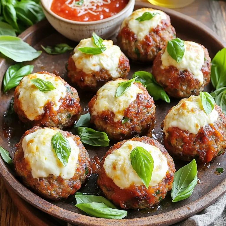 To make air fryer mozzarella stuffed meatballs, you need fresh and simple ingredients. Here’s what you will use: - 1 lb ground beef (or ground turkey) - 1/2 cup breadcrumbs - 1/4 cup grated Parmesan cheese - 1/4 cup fresh parsley, chopped - 1 garlic clove, minced - 1 large egg - 1 teaspoon Italian seasoning - Salt and pepper to taste - 6 small mozzarella balls (bocconcini) - 1 cup marinara sauce (for dipping) These ingredients blend well to create a tasty dish. The ground meat gives a rich flavor, while the mozzarella adds a gooey surprise inside. You can change things up with a few optional ingredients. Here are some ideas: - Use ground chicken or pork instead of beef or turkey. - Add chopped onions or bell peppers for extra crunch. - Substitute the parsley with basil for a different herb flavor. - Spice it up with crushed red pepper flakes for heat. These options allow you to make the recipe your own. Experiment and find what you love. To prepare these delicious meatballs, you will need some handy kitchen tools: - Large mixing bowl - Air fryer - Baking sheet (for easy transfer) - Small saucepan (for warming the marinara sauce) - Measuring cups and spoons - Mixing spoon or spatula Having the right tools makes cooking easier and more fun. Enjoy making these delightful meatballs! Start by gathering all your ingredients. In a large mixing bowl, add 1 lb of ground beef or turkey. Then, add 1/2 cup of breadcrumbs, 1/4 cup of grated Parmesan, and 1/4 cup of chopped fresh parsley. Next, mince 1 garlic clove and toss that in too. Crack 1 large egg into the bowl. Add 1 teaspoon of Italian seasoning, salt, and pepper to taste. Mix all the ingredients well. Use your hands for the best results. Make sure everything is combined evenly. You want each bite to have the same great flavor. Now, let’s form the meatballs. Take about 2 tablespoons of the meat mixture. Flatten it in your palm, creating a small disc. Then, place a mozzarella ball in the center. Gently fold the meat around the cheese. Roll it into a ball shape. Repeat this process until you use all the meat and cheese. Arrange the stuffed meatballs on a plate. Make sure they are not touching, as they need space to cook evenly. Before you air fry, preheat your air fryer to 375°F (190°C). Once preheated, place the meatballs in the air fryer basket. Ensure there's space between them for air circulation. Cook the meatballs for 10-12 minutes. They should turn golden brown and reach an internal temperature of 160°F (70°C). While they cook, heat 1 cup of marinara sauce in a small saucepan over medium heat. After cooking, let the meatballs rest for a couple of minutes. Serve them warm with the marinara sauce for dipping. Enjoy your delicious creation! For the best results, cook your meatballs at 375°F (190°C). This heat ensures the meatballs cook evenly. It takes about 10 to 12 minutes for them to brown nicely and reach a safe internal temperature of 160°F (70°C). Use a meat thermometer for accuracy. If you want a crispier outside, add a few more minutes, but keep an eye on them. To make sure your meatballs are well-stuffed, take about 2 tablespoons of the meat mixture. Flatten it in your palm. Place a mozzarella ball in the center and fold the meat around it. Seal it tightly to keep the cheese from leaking out while cooking. If you have extra meat mixture, you can make more meatballs or use it for other dishes. Serve your meatballs on a platter for a fun presentation. You can garnish them with fresh basil leaves for color and flavor. A small bowl of warm marinara sauce in the center is perfect for dipping. If you want to impress your guests, sprinkle extra Parmesan cheese on top. Pair these meatballs with a side salad or some garlic bread for a complete meal. {{image_2}} You can switch up the meat in this recipe. Ground turkey or chicken works great if you want a lighter option. These meats still taste good and keep the meatballs juicy. You can also try ground pork for a richer flavor. For stuffing, instead of mozzarella, use crumbled feta or cheddar. Both cheeses melt well and add a nice twist. Feel free to mix in chopped spinach or sun-dried tomatoes for added flavor. If you prefer a vegetarian meal, replace the meat with a mix of lentils and mushrooms. Cook lentils until tender and chop mushrooms finely. Combine them with breadcrumbs, cheese, and herbs just like the meat version. Use small cubes of mozzarella or vegan cheese for stuffing. This version is still packed with flavor and gives you the same cheesy surprise. You can also add some grated zucchini for extra moisture and nutrition. To elevate the taste, play with spices and herbs. Add crushed red pepper for heat or smoked paprika for a nice depth. Fresh herbs like basil or oregano can add a bright note. You can also experiment with garlic powder or onion powder in the meat mixture. For a tangy twist, try mixing in some Worcestershire sauce or hot sauce. These small changes can create a whole new flavor experience with each batch of meatballs. After enjoying your air fryer mozzarella stuffed meatballs, let them cool. Place the meatballs in an airtight container. Store them in the fridge for up to three days. Make sure they are fully covered to keep them fresh and tasty. To reheat the meatballs, you have a few options. The air fryer works best. Preheat it to 350°F (175°C). Place the meatballs in the basket for about 5-7 minutes. You can also use a microwave. Heat them for 30 seconds at a time until warm. Keep an eye on them so they don't overcook. If you want to save some meatballs for later, freezing works great. First, let the cooked meatballs cool completely. Place them in a freezer-safe bag or container. Label it with the date. You can keep them in the freezer for up to three months. When you want to eat them, thaw in the fridge overnight before reheating. Enjoy your easy meal prep! To check if your meatballs are done, use a meat thermometer. The inside should reach 160°F (70°C). You can also cut one open. The meat should no longer be pink, and the juices should run clear. If they meet these signs, your meatballs are ready to eat! Yes, you can use other cheeses for stuffing. Cheddar or pepper jack work well. These cheeses melt nicely and add unique flavors. Experiment with your favorites to see what you like best. Just make sure the cheese is similar in size to mozzarella balls. Any air fryer will work for these meatballs. I recommend one with a basket style. This type allows space for air to flow around the meatballs. Ensure your air fryer can reach 375°F (190°C). This temperature is key for getting them crispy on the outside and juicy on the inside. This guide covered everything from ingredients to serving tips for meatballs. You learned about key ingredients, variations, and how to store leftovers. I shared useful tips to ensure perfect meatballs every time. Remember, you can adapt this recipe to fit your taste. Keep experimenting with flavors and enjoy the process. Your cooking journey is only beginning, so have fun with it!