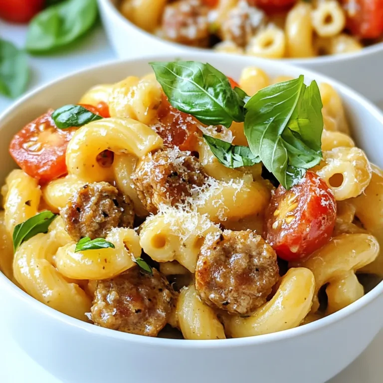 To make this tasty dish, you will need: - 12 oz ditalini pasta - 1 lb Italian sausage (sweet or spicy, casings removed) - 1 medium onion, finely chopped - 2 cloves garlic, minced - 1 cup heavy cream - 1 cup chicken broth - 1 cup diced tomatoes, canned (with juices) - 1 teaspoon dried Italian herbs (oregano, basil, thyme) - Salt and pepper to taste - ½ cup grated Parmesan cheese - 2 tablespoons olive oil - Fresh basil leaves for garnish Using good-quality ingredients makes a big difference. Choose fresh Italian sausage for better flavor. Look for firm, bright tomatoes in cans. They should have a rich, deep color. Fresh herbs add more taste than dried ones. Always use real Parmesan cheese, not the powdered kind. Heavy cream should be fresh and thick for a creamy sauce. If you have dietary needs, I have some easy swaps for you. - For gluten-free pasta, use a gluten-free ditalini or any other shape you like. - If you want a lighter version, try using half-and-half instead of heavy cream. - For a meat-free option, use plant-based sausage. It gives great flavor without meat. - You can skip the cheese or use a dairy-free alternative if you avoid dairy. These options help everyone enjoy this dish, no matter their needs! {{ingredient_image_1}} To cook ditalini pasta, start by boiling water in a large pot. Add a good amount of salt to the water. This adds flavor to the pasta. Once the water boils, add 12 ounces of ditalini pasta. Cook it according to the package directions until it is al dente, which means firm to the bite. This usually takes about 8-10 minutes. After cooking, drain the pasta in a colander. Do not forget to save a cup of pasta water. This will help adjust the sauce later. Next, it’s time to sauté the sausage. In a large skillet, add 2 tablespoons of olive oil over medium heat. Once the oil is hot, add 1 pound of Italian sausage, removing the casings first. Use a wooden spoon to break the sausage into small pieces. Cook it for about 5-7 minutes until it is browned and no longer pink. This step is key for depth of flavor. After cooking, you will have a delicious base for your dish. Now, let’s combine everything for that creamy texture. Add 1 medium finely chopped onion to the skillet. Cook it until it becomes soft and clear, about 3-4 minutes. Next, stir in 2 cloves of minced garlic and cook for another minute. Then, pour in 1 cup of chicken broth, 1 cup of heavy cream, and 1 cup of canned diced tomatoes with their juices. Add 1 teaspoon of dried Italian herbs and salt and pepper to taste. Allow this mixture to simmer gently for about 5 minutes. After simmering, add the drained ditalini pasta to the skillet. Mix everything well. If the sauce is too thick, add some of the reserved pasta water until you reach your desired creaminess. Finally, stir in ½ cup of grated Parmesan cheese. This will make everything rich and cheesy. Taste and adjust the seasoning if needed. Now, you are ready to plate your creamy pasta! If your sauce seems too thin, don't worry! You can fix this easily. First, let the sauce simmer longer. This helps it reduce and thicken. If that doesn't work, add a bit more cheese. Parmesan cheese thickens well. You can also add a tablespoon of cornstarch mixed with water. Stir it in slowly until the sauce reaches the right thickness. Leftovers can be great for lunch or dinner! Store any extra pasta in an airtight container. It keeps well in the fridge for about 3 days. If you want to store it longer, try freezing it. Use a freezer-safe container and it can last up to 3 months. Just remember to label it! Presentation matters! Serve the pasta in nice bowls for a fancy touch. Add fresh basil leaves on top for color and flavor. A sprinkle of extra Parmesan cheese looks great too. For a little crunch, add toasted breadcrumbs on the top. This will impress your guests and make your meal Instagram-worthy! Pro Tips Use Fresh Ingredients: Always opt for fresh herbs and high-quality sausage to enhance the flavor of your pasta. Save Pasta Water: The starchy pasta water can help adjust the sauce's consistency while adding extra flavor. Adjust Creaminess: If you prefer a lighter sauce, reduce the amount of cream or substitute with half-and-half. Customize Your Dish: Feel free to add vegetables like spinach or bell peppers for added nutrition and color. {{image_2}} You can change the flavor by using different types of sausage. Sweet Italian sausage gives a nice, mild taste. Spicy sausage adds a kick that wakes up your taste buds. For a twist, try chicken or turkey sausage. They are leaner but still pack a punch. You can even use chorizo for a bold, smoky flavor. Each type of sausage brings its own charm to the dish. If you want a meat-free dish, don't worry. You can use plant-based sausage instead. These options are easy to find in stores today. They mimic the texture of meat and soak up flavors well. You can also use mushrooms as a hearty base. Sauté them until they are golden and soft. Add some chopped bell peppers for sweetness and color. This gives you a rich, satisfying meal without meat. Seasonal ingredients can brighten your pasta dish. In spring, add fresh peas for a pop of color and sweetness. In summer, use ripe tomatoes straight from the garden. In fall, roasted butternut squash adds a creamy texture. In winter, hearty greens like kale or spinach can add depth. Each season brings new flavors to explore. Don't be afraid to mix and match as you go. Your pasta will always taste fresh and exciting! After enjoying your creamy ditalini pasta, store leftovers in an airtight container. Let the pasta cool to room temperature before sealing. This way, it won't steam and get soggy. Store it in the fridge for up to three days. Make sure to label the container with the date, so you know when to use it. If you want to save this dish for later, freezing is a great option. Portion the pasta into freezer-safe bags or containers. Leave some space at the top for expansion. You can freeze it for up to three months. When you're ready to eat, just thaw it overnight in the fridge before reheating. To reheat, use a skillet on low heat. Add a splash of chicken broth or cream to keep it creamy. Stir frequently until hot. You can also microwave it; just cover the bowl with a lid or plate. Heat it in short bursts, stirring in between. This helps it heat evenly and stay tasty! It takes about 30 minutes to prepare creamy Marry Me ditalini sausage pasta. You will spend around 10 minutes gathering and prepping your ingredients. Cooking the pasta and making the sauce usually takes the remaining 20 minutes. This makes it a quick and easy meal for busy days. Yes, you can make this recipe ahead of time. To do this, cook the pasta and sauce as directed. Then, let everything cool before storing it in an airtight container. It can stay fresh in the fridge for up to three days. When you are ready to eat, just reheat on the stove. You may need to add a splash of chicken broth or cream to bring back the creamy texture. Creamy Marry Me ditalini sausage pasta pairs well with a fresh salad. A simple green salad with a light vinaigrette works great. You can also serve garlic bread on the side for a tasty addition. If you want to add more veggies, roasted vegetables or steamed broccoli make excellent choices too. This blog post covered all you need for Creamy Marry Me Ditalini Sausage Pasta. We explored key ingredients and their quality, plus alternatives for dietary needs. I shared step-by-step instructions for cooking the dish perfectly. Tips on thickening sauce and storing leftovers rounded out our approach. Remember, this dish allows for creativity with variations and offers easy storage options. You can enjoy a delightful meal that fits your taste and needs. Dive in and make this recipe your own!