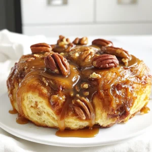To make the best caramel pecan sticky buns, you need a few key items: - 4 cups all-purpose flour - 1/2 cup granulated sugar - 1 packet (2 1/4 teaspoons) active dry yeast - 1 cup warm milk (110°F/43°C) - 1/4 cup unsalted butter, melted - 2 large eggs - 1 teaspoon salt - 1/2 teaspoon ground cinnamon These ingredients form the base of our dough. The flour gives structure, while the sugar adds sweetness. Yeast is crucial for making the dough rise. Warm milk and butter help create a soft texture. Eggs enrich the dough and add flavor. Next, let's talk about the toppings and filling: - 1 cup pecans, roughly chopped - 1 cup brown sugar - 1/2 cup unsalted butter - 1/4 cup light corn syrup - 1/2 teaspoon vanilla extract - A pinch of salt The chopped pecans provide a nice crunch. Brown sugar and butter create a rich caramel flavor. The corn syrup helps keep things sticky, while vanilla adds depth to the taste. If you want to enhance your buns, consider these optional ingredients: - 1/2 teaspoon vanilla extract - Light corn syrup - Additional spices like nutmeg or cardamom Adding extra vanilla or spices can elevate the flavor. Just a pinch can make a big difference. Feel free to experiment and find your favorite blend. Activating the yeast Start by mixing warm milk, sugar, and yeast in a large bowl. Let it sit for about five minutes. You want it to get bubbly. This shows the yeast is active. Mixing and kneading the dough Next, add melted butter, eggs, salt, and cinnamon to the yeast mix. Gradually stir in the flour until a soft dough forms. Knead this dough on a floured surface for about eight to ten minutes. It should feel smooth and elastic. Once done, place the dough in a greased bowl and cover it. Let it rise in a warm spot for about one hour or until it doubles in size. Melting the ingredients together While the dough rises, melt together butter, brown sugar, corn syrup, vanilla extract, and a pinch of salt in a medium saucepan. Stir this mix over medium heat until it blends well. Cooling and prepping for buns Once combined, remove the pan from the heat and let the sauce cool slightly. This sauce adds a sweet touch to the sticky buns. Spreading softened butter and filling After the dough has risen, punch it down and roll it out into a rectangle about 16 by 12 inches. Spread softened butter evenly over the dough. Then, sprinkle brown sugar and cinnamon on top. Finally, add the chopped pecans over this mixture. Cutting and arranging the rolls Now, roll the dough tightly from the long side. Pinch the seam to seal it. Cut this rolled dough into twelve equal pieces. This will make the sticky buns evenly sized. Final rise before baking Pour a layer of caramel sauce into a greased 9 by 13-inch baking dish. Arrange the cut rolls in the dish, cut side up. Make sure the pecans are spread out well. Cover the dish with a towel and let it rise for another thirty minutes until the rolls double in size. Baking temperature and duration Preheat your oven to 350°F. Bake the sticky buns for 25 to 30 minutes until they turn golden brown. After baking, let them cool in the pan for about five minutes. Then, invert them onto a serving plate to let the caramel drizzle over the buns. To make the best sticky buns, control the temperature. Yeast loves warmth. The ideal spot for rising is around 80°F (27°C). You can use an oven with the light on. This helps your dough rise well. When kneading, aim for smoothness and elasticity. Knead for about 8 to 10 minutes. Use a floured surface to prevent sticking. The dough should spring back when you poke it. This means you’ve done a great job! Making caramel can be tricky, but I have some tips. First, use medium heat. High heat burns the sugar quickly. Stir often to keep it smooth. Check the sauce's consistency by letting it cool slightly. It should be thick but pourable. If it is too thick, add a bit of warm water. If too thin, cook it a little longer. Serving these sticky buns warm is a must. Drizzle extra caramel sauce on top. For an extra touch, add whole pecans. This makes the dish look lovely. I love to pair these buns with whipped cream or vanilla ice cream. The creaminess balances the sweetness. Enjoying them with friends? They will love this treat! {{image_2}} You can switch pecans for walnuts or almonds. Walnuts give a rich taste, while almonds add a light crunch. If you have nut allergies, try seeds like sunflower or pumpkin. These options keep the texture and flavor nice without nuts. Want to mix things up? Add chocolate chips or dried fruit for new tastes. Chocolate pairs well with caramel, creating a sweet treat. You can also try spices like nutmeg or ginger. These spices can add warmth and depth to the buns. If you need a gluten-free option, use gluten-free flour. It works well in most recipes. For vegan sticky buns, replace eggs with flaxseed meal and use plant-based butter. Both changes keep the sticky buns tasty and fresh while meeting dietary needs. To keep your leftover sticky buns fresh, let them cool first. Place them in an airtight container. This helps keep them soft and tasty. You can also wrap them in plastic wrap. Keep them at room temperature for up to two days. If you want them to last longer, store them in the fridge. Use a container that seals well to prevent drying out. When reheating sticky buns, the goal is to keep them soft. The best method is to use the microwave. Heat them for about 10 to 15 seconds. Check if they are warm enough. If not, add a few more seconds. You can also use an oven. Preheat it to 350°F (175°C). Wrap the buns in foil and heat for 10 minutes. This keeps them from getting soggy. To freeze unbaked buns, follow these steps. After cutting the dough, place the rolls on a baking sheet. Make sure they are not touching. Freeze them for about 2 hours. Once they are firm, move them to a freezer bag. Label the bag with the date. To bake later, take them out and thaw overnight in the fridge. The next day, let them rise for about 30 minutes before baking. This way, you can enjoy fresh sticky buns anytime! Caramel pecan sticky buns stay fresh for about 2 days at room temperature. You should store them in an airtight container. If you keep them in the fridge, they can last up to a week. Just make sure to reheat them slightly before serving. This helps to bring back their soft texture and gooey caramel. Yes, you can make the dough ahead of time. After mixing, let it rise for an hour. Then, punch it down and cover it tightly. Place it in the fridge overnight. The next day, take it out and let it sit at room temperature for about 30 minutes before rolling it out. This way, you save time on baking day. If your dough doesn't rise, check the yeast. It should be fresh and active. You can test it by mixing it with warm milk and sugar. If it bubbles, it’s good. If not, you need new yeast. Also, make sure the dough is in a warm place. Cold temperatures can slow down the rising. If the dough still won't rise, consider letting it sit longer. Sometimes, patience is key! Caramel pecan sticky buns are a delightful treat. We explored key ingredients like flour, yeast, and that rich caramel sauce. I shared step-by-step instructions for making dough, shaping the buns, and baking them to perfection. You learned tips for perfecting the dough and storing leftovers. Don’t forget the fun variations! Whether you add nuts or make it gluten-free, there's a sticky bun for everyone. Enjoy these tips and your delicious creation! Happy baking!