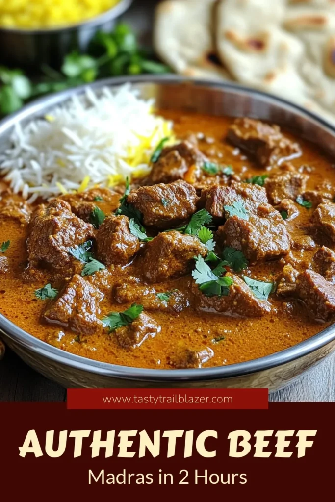 Discover the ultimate beef madras recipe that brings the flavors of India to your kitchen! This authentic Madras curry is a spicy beef curry packed with aromatic spices and tender beef. Learn how to make beef madras in just a few easy steps, perfect for impressing family and friends. Serve it with basmati rice or naan for a delightful meal. Save this Indian beef curry recipe for your next cooking adventure! #BeefMadras #SpicyBeefCurry #IndianRecipes #MadrasCurry