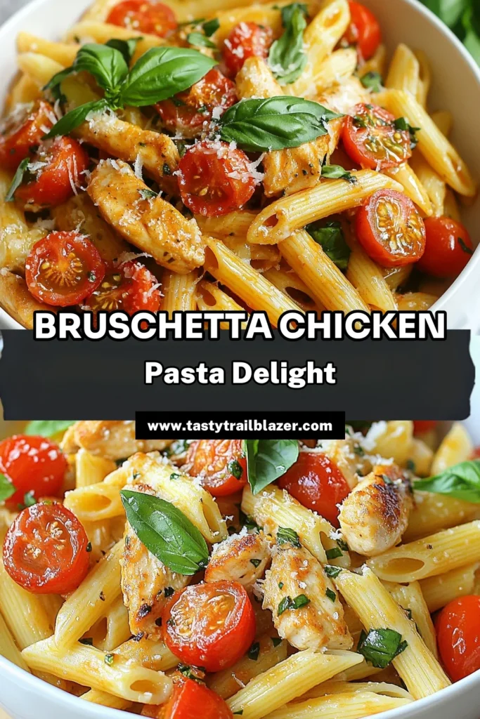 Looking for an easy pasta recipe? Try this Bruschetta Chicken Pasta, a delicious chicken pasta dish that combines juicy chicken with fresh tomatoes and basil. Perfect for quick dinner ideas, this Italian pasta recipe can be made in just 30 minutes. Impress your family with this flavorful meal! Save this recipe for your next dinner! #BruschettaChickenPasta #EasyPastaRecipes #QuickDinnerIdeas #ItalianPastaRecipes