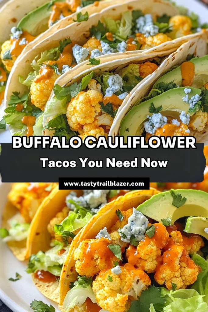 Craving a delicious twist on Taco Night? Try these Buffalo Cauliflower Tacos! This spicy cauliflower recipe is perfect for a healthy taco recipe that everyone will love. Made with oven-baked cauliflower, these vegan cauliflower tacos are crispy, flavorful, and easy to prepare. Perfect for weeknight dinners or gatherings. Don’t miss out—save this recipe for your next taco night! #BuffaloCauliflowerTacos #VeganFood #HealthyEating #TacoTuesday